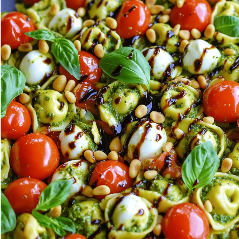 For this dish, you need 9 oz (250g) of fresh tortellini. You can choose either cheese-filled or spinach-filled tortellini. Fresh tortellini cooks quickly and tastes great. It adds a nice texture to the dish. Next, gather the veggies and cheese. You will need: - 1 cup cherry tomatoes, halved - 1 cup fresh mozzarella balls (bocconcini) - 1/2 cup fresh basil leaves The cherry tomatoes add color and sweetness. The fresh mozzarella brings creaminess. The basil gives that lovely fresh taste. Lastly, you will need some nuts and seasoning. Here’s what to use: - 1/4 cup pine nuts, toasted - 1/4 cup extra virgin olive oil - 2 tablespoons lemon juice - Salt and pepper to taste - Balsamic glaze, for drizzling (optional) Toasted pine nuts add a nice crunch. The extra virgin olive oil and lemon juice blend well for a rich flavor. Salt and pepper make all the tastes pop. The balsamic glaze is optional but adds a nice sweet touch. To cook the tortellini, first, bring a pot of salted water to a boil. This step is key. Salt adds flavor to the pasta. Once the water is boiling, add 9 oz of fresh tortellini. You can use cheese or spinach-filled tortellini. Cook according to package instructions, usually about 3-5 minutes. You want it to be al dente, which means firm but not hard. Drain the tortellini and set it aside. Next, we will make the pesto. Grab your food processor for this step. Add 1/2 cup of fresh basil leaves, 1/4 cup of toasted pine nuts, 1/4 cup of extra virgin olive oil, and 2 tablespoons of lemon juice. Blend these ingredients until smooth. It should look creamy and bright green. Season with salt and pepper to taste. This fresh pesto will bring a lot of flavor to your dish. Now, it’s time to mix everything together. In a large bowl, combine the drained tortellini, 1 cup of halved cherry tomatoes, and 1 cup of fresh mozzarella balls. These add color and taste to your dish. Pour the prepared pesto over the tortellini mixture. Gently toss everything until it is well-coated. If needed, adjust the seasoning for your taste. To serve, divide the tortellini salad into bowls. For an extra touch, drizzle balsamic glaze on top. It adds a sweet and tangy flavor. You can also garnish with more basil leaves and a sprinkle of pine nuts for a nice look. Enjoy your fresh and easy dish! To cook tortellini just right, start with a large pot of salted water. Bring it to a boil. Add the fresh tortellini and cook for 3 to 5 minutes. Check if they float; that means they are ready. Drain them well, but don’t rinse. This keeps the starch, which helps the sauce stick. To make your pesto pop, use fresh ingredients. I love using fresh basil and toasted pine nuts. Blend them with good olive oil and a splash of lemon juice. Taste as you go. Adjust the salt and pepper to suit your liking. A little more lemon juice can brighten the flavor. For a beautiful dish, serve the tortellini in bowls. Add extra basil leaves on top for color. A sprinkle of pine nuts adds a nice crunch. Drizzle with balsamic glaze for flair. This makes your meal look and taste gourmet. Enjoy the fresh, vibrant colors on your plate! {{image_2}} You can easily change some ingredients in this recipe. If you don’t have fresh tortellini, try using dried tortellini. Just cook it longer, about 8-10 minutes. For the cheese, swap fresh mozzarella with feta or goat cheese. These will add a nice tang. If cherry tomatoes are not in season, you can use sun-dried tomatoes or diced regular tomatoes. This dish can fit many diets. If you want it gluten-free, choose gluten-free tortellini. For a vegan twist, skip the cheese and use a nut-based pesto. You can also use nutritional yeast to add a cheesy flavor. Always check labels to make sure the ingredients fit your needs. For a heartier meal, you can add protein. Grilled chicken, shrimp, or chickpeas make great choices. Cook chicken or shrimp before adding them to the salad. If using chickpeas, just rinse and mix them in. This boosts your meal and keeps it filling. After a meal, you might have some tasty tortellini left. To store it, place the leftovers in an airtight container. Make sure to cover it well to keep it fresh. You can keep it in the fridge for up to three days. If you see any signs of spoilage, such as a strange smell or mold, throw it away. When you want to enjoy your leftovers, reheating is easy. You can use the microwave for quick heating. Place the tortellini in a bowl and cover it with a damp paper towel. Heat it for about one to two minutes. Stir halfway through to heat evenly. You can also reheat on the stove. Just add a little olive oil to a pan and warm it gently. This method keeps the flavors fresh. If you have more than a few leftovers, freezing works well. First, let the tortellini cool completely. Then, place it in a freezer-safe container or bag. Squeeze out any air to prevent freezer burn. You can freeze it for up to three months. When you're ready to eat, thaw it in the fridge overnight. Reheat as mentioned above, and you’ll have a quick meal ready! It takes about 15 minutes to make this dish. You spend 10 minutes prepping and 5 minutes cooking. This quick time is perfect for busy days. You get a fresh meal in no time. Yes, you can use frozen tortellini. Just follow the cooking time on the package. Frozen tortellini may take a bit longer to cook. Make sure it is cooked until al dente for the best texture. You can serve it with a simple green salad. Garlic bread or bruschetta pairs nicely too. A light soup, like minestrone, makes a great side dish. You can also add grilled chicken for extra protein. Enjoy mixing and matching to fit your taste! This blog post covered making Minute Caprese Pesto Tortellini. We explored fresh tortellini, vegetables, and nuts. I shared step-by-step cooking tips and how to prepare tasty pesto. You learned how to improve your dish and beautifully present it. We also discussed ingredient swaps and storage tips for leftovers. In the end, this dish is quick and fun. Enjoy cooking and sharing it with others!