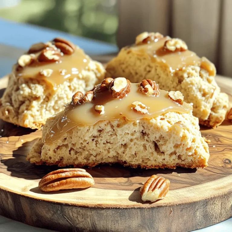 To make these scones, gather these key ingredients: - 2 cups all-purpose flour - 1/2 cup granulated sugar - 1 tablespoon baking powder - 1/2 teaspoon salt - 1/2 cup unsalted butter (1 stick), browned - 1/2 cup heavy cream - 1/4 cup pure maple syrup - 1 large egg - 1 teaspoon vanilla extract These ingredients create a rich base for your scones. The browned butter adds a deep, nutty flavor. The maple syrup brings sweetness and pairs well with the other tastes. To make your scones even better, consider adding: - 1/2 cup chopped pecans - 1/2 cup dried cranberries - 1/2 cup chocolate chips These add-ins can enhance texture and flavor. Pecans give a nice crunch, while cranberries add tartness. Chocolate chips bring a sweet touch that many love. For the glaze, you will need: - 1 cup powdered sugar - 2-3 tablespoons maple syrup - 1 tablespoon browned butter This glaze is the finishing touch. It adds sweetness and a beautiful shine. Adjust the maple syrup to get the right consistency for drizzling. First, set your oven to 400°F (200°C). This step is key for baking scones. While the oven heats, line a baking sheet with parchment paper. This keeps the scones from sticking and makes cleanup easier. To brown the butter, place the 1/2 cup of unsalted butter in a small saucepan. Cook it over medium heat. Keep swirling the pan as it melts. Watch for a golden color and nutty scent. This takes about 5-7 minutes. Once it’s ready, remove it from the heat and let it cool slightly. This rich flavor is what makes your scones special. In a large bowl, whisk together these dry ingredients: - 2 cups all-purpose flour - 1/2 cup granulated sugar - 1 tablespoon baking powder - 1/2 teaspoon salt In another bowl, mix the wet ingredients: - 1/2 cup browned butter - 1/2 cup heavy cream - 1/4 cup pure maple syrup - 1 large egg - 1 teaspoon vanilla extract Whisk these together until well mixed. This step builds flavor and texture. Now, pour the wet mixture into the dry bowl. Gently fold it with a spatula. Stop mixing when you see some lumps; that's okay. If you want to add a crunch, fold in 1/2 cup of chopped pecans. Once combined, turn the dough onto a floured surface. Shape it into a round disk about 1 inch thick. Cut this disk into 8 wedges, like slicing a pizza, and place them on your prepared baking sheet. Bake your scones in the preheated oven for 15-18 minutes. They should look lightly golden brown when done. Let them cool on the baking sheet for a few minutes. This cooling time helps them set. While the scones cool, prepare the maple glaze. In a small bowl, mix together: - 1 cup powdered sugar - 2-3 tablespoons maple syrup - 1 tablespoon browned butter Stir until smooth. If it’s too thick, add more syrup. Once your scones are warm, drizzle this glaze generously over each one. This glaze adds a sweet finish that ties everything together. To get the best scone texture, use cold butter. Cold butter creates steam and makes your scones flaky. You can even freeze the butter for a bit before using it. When mixing, stop as soon as the dough comes together. Some lumps are okay. Overmixing can lead to tough scones. To bake evenly, space your scones apart on the baking sheet. Leave at least two inches between each wedge. This allows hot air to flow freely around them. Rotate the baking sheet halfway through baking. This helps the scones brown evenly on all sides. When making the glaze, mix the powdered sugar, maple syrup, and browned butter until smooth. If it's too thick, add more maple syrup a little at a time. Use a spoon or a whisk to drizzle the glaze over the warm scones. Start from the center and work your way out for an even coating. {{image_2}} You can change up the flavor of your scones by adding different nuts or fruits. Pecans are great, but walnuts or almonds also work well. If you like fruit, try adding dried cranberries or blueberries. Just chop the nuts or fruit and fold them into the dough. This adds texture and a burst of flavor to every bite. If you love chocolate, try making chocolate chip scones. Use the same base recipe and add about 1 cup of chocolate chips instead of nuts. The sweet, creamy chocolate pairs well with brown butter. This twist makes the scones extra special. Enjoy them warm with a cup of coffee or tea. You can easily make gluten-free scones. Substitute the all-purpose flour with a gluten-free flour blend. Look for blends that include xanthan gum, as it helps with texture. You may need to adjust the liquid slightly since gluten-free flours can absorb more moisture. Follow the same steps in the recipe, and you'll have tasty gluten-free scones! To keep your scones fresh, store them in an airtight container. This helps maintain their soft texture. You can keep them at room temperature for up to 2 days. If you want to keep them longer, consider refrigeration. Just remember, the cold can change the texture slightly. Freezing is a great option if you have extra scones. Wrap each scone in plastic wrap. Then place them in a freezer bag. They can last up to 3 months in the freezer. When you're ready to enjoy them, simply thaw them at room temperature. To enjoy your scones warm, reheat them in the oven. Set your oven to 350°F (175°C). Place the scones on a baking sheet for about 5 to 10 minutes. This helps restore their fresh-baked taste. You can also use the microwave for quick reheating. Heat them for about 15 to 20 seconds, but be careful not to dry them out. To make flaky scones, use cold ingredients. Cold butter helps create layers. Cut the butter into small pieces and mix it quickly with the dry ingredients. Do not overmix the dough. This keeps the air pockets for that perfect flaky texture. Yes, you can use margarine. However, it may not give the same rich flavor as browned butter. Butter adds a nice nutty taste that margarine lacks. If you want the best flavor, stick with butter. You can use a flaxseed meal or applesauce instead of an egg. Mix 1 tablespoon of flaxseed meal with 2.5 tablespoons of water. Let it sit for a few minutes until it thickens. Use this mixture in place of the egg in the recipe. You can use whole milk or half-and-half instead of heavy cream. If you want a thicker texture, mix milk with a little butter. This will mimic the richness of heavy cream in your scone recipe. The scones will last for about 2-3 days at room temperature. Keep them in an airtight container. If you want to keep them longer, freeze them. They last up to 3 months in the freezer. Thaw them overnight in the fridge when ready to eat. You learned how to make tasty brown butter maple glazed scones. We covered essential ingredients, mixing steps, and baking tips. You also found great add-ins for flavor and how to store leftovers. Remember, practice makes perfect. Use these steps to impress friends and family with your baking skills. Enjoy every bite of your fresh scones and have fun experimenting with flavors. Happy baking!