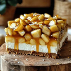 - 1 ½ cups graham cracker crumbs - ½ cup unsalted butter, melted - ¼ cup sugar - 2 (8 oz) packages cream cheese, softened - ¾ cup sugar - 2 large eggs - 1 teaspoon vanilla extract - 1 teaspoon cinnamon - 2 cups apples, peeled, cored, and diced - ¼ cup sugar - 1 teaspoon cinnamon - 2 tablespoons lemon juice - 1 tablespoon cornstarch - ½ cup caramel sauce - 1 teaspoon sea salt (optional) To make these caramel apple pie cheesecake bars, start with the crust. The crust has graham cracker crumbs, melted butter, and sugar. This mix creates a sweet and crunchy base. Next, for the cheesecake filling, use softened cream cheese, sugar, eggs, vanilla extract, and cinnamon. This filling is rich and smooth. Then, prepare the apple pie layer. Use two cups of diced apples, sugar, cinnamon, lemon juice, and cornstarch. The apples add sweetness and spice. Finally, for the topping, drizzle caramel sauce on top. You can add sea salt for balance. This mix of flavors makes your bars truly special. 1. First, preheat your oven to 350°F (175°C). Grease a 9x9-inch baking pan. You can also line it with parchment paper for easy removal. 2. In a bowl, mix together 1 ½ cups of graham cracker crumbs, ½ cup of melted unsalted butter, and ¼ cup of sugar. Stir until the mixture is well combined. 3. Press this mixture firmly into the bottom of your prepared pan. Bake the crust for 10 minutes. Allow it to cool completely before adding the filling. 1. In a mixing bowl, beat together 2 packages of softened cream cheese and ¾ cup of sugar. Mix until the mixture is smooth and creamy. 2. Next, add in 2 large eggs, 1 teaspoon of vanilla extract, and 1 teaspoon of cinnamon. Blend everything well until it is fully combined. 1. Pour the cheesecake filling over your cooled crust. Spread it evenly with a spatula. 2. In another bowl, toss together 2 cups of diced apples, ¼ cup of sugar, 1 teaspoon of cinnamon, 2 tablespoons of lemon juice, and 1 tablespoon of cornstarch. Make sure the apples are well coated. 3. Distribute the apple mixture evenly over the cheesecake layer. Gently press the apples down to nestle them into the filling. 4. Bake the entire pan for 40-45 minutes. The cheesecake should be set, and the apples should be tender. Once done, let it cool at room temperature for about 30 minutes. 1. Drizzle ½ cup of caramel sauce over the top while it is still warm or after it has completely cooled. 2. If you want, sprinkle 1 teaspoon of sea salt on top for an extra flavor boost. To make a great crust, aim for even thickness. I press the graham cracker mix firmly into the pan. This helps it hold together well. If you want a twist, try using crushed cookies instead of graham crackers. Oreos or gingersnaps can add fun flavors. For a creamy filling, beat the cream cheese until smooth. This step is key! If you can’t use cream cheese, try mascarpone or a dairy-free option like cashew cream. These swaps can still give you a tasty treat. When picking apples, use a mix of sweet and tart ones. Granny Smith and Honeycrisp are great choices. They add depth to the flavor. To enhance the apple taste, sprinkle in some nutmeg or allspice. These spices will make your bars shine even more. {{image_2}} You can change up the flavor of these bars easily. Try making caramel pecan apple pie cheesecake bars. Just add chopped pecans to the apple layer and drizzle some extra caramel on top. The nuts add a nice crunch that pairs well with the creamy filling. Another fun option is pumpkin spice apple cheesecake bars. Swap some of the cream cheese with pumpkin puree. Then, add pumpkin spice to the cheesecake filling. This gives a cozy fall flavor that many people love. If you need a gluten-free crust, use almond flour or gluten-free graham cracker crumbs. Mix it with melted butter and sugar just like in the regular recipe. This way, you keep the same great taste without gluten. For a vegan cheesecake, replace cream cheese with cashew cream or tofu. Use a plant-based butter for the crust. You can also substitute eggs with flaxseed meal mixed with water. This makes a nice creamy filling that everyone can enjoy. These bars are great with ice cream or whipped cream. A scoop of vanilla ice cream on top adds a creamy touch that complements the flavors well. You can also serve it with a dollop of whipped cream for a light finish. When it comes to serving, you can enjoy these bars warm or chilled. Warm bars have a soft and gooey texture. Cold bars give a firmer bite and are refreshing. You can choose based on your mood! Keep your leftover caramel apple pie cheesecake bars in the fridge. Use an airtight container to prevent them from drying out. They will stay fresh for about 5 days. The flavors deepen as they chill, making each bite even better. You can freeze these cheesecake bars for longer storage. First, cut them into squares. Wrap each square tightly in plastic wrap. Then, place them in a freezer bag. They can last up to 3 months in the freezer. To enjoy, take them out and let them thaw in the fridge overnight. If you want them warm, pop them in the oven at 350°F for about 10 minutes. Enjoy a sweet treat any time! Yes, you can. I recommend making them up to two days before serving. Just store them in the fridge. Keep them covered to stay fresh. If you want a dairy-free option, use cashew cream or tofu. For a lower-fat choice, try Greek yogurt or cottage cheese. Both options can work well in this recipe. Look for a slight jiggle in the center. The edges should be firm and not wobbly. When it cools, it will set more. Absolutely! You can use whole wheat flour instead of graham cracker crumbs. Swap out half the sugar for honey. You can also add oats for texture and fiber. You’ve learned how to make delicious Apple Pie Cheesecake Bars from scratch. We covered key ingredients, preparation steps, and helpful tips to perfect your creation. Remember to experiment with flavors and modifications to make the recipe your own. Whether you serve them warm or chilled, these bars offer a delightful mix of textures and tastes. Enjoy sharing your tasty treat with family and friends, and feel free to customize it to fit your style!