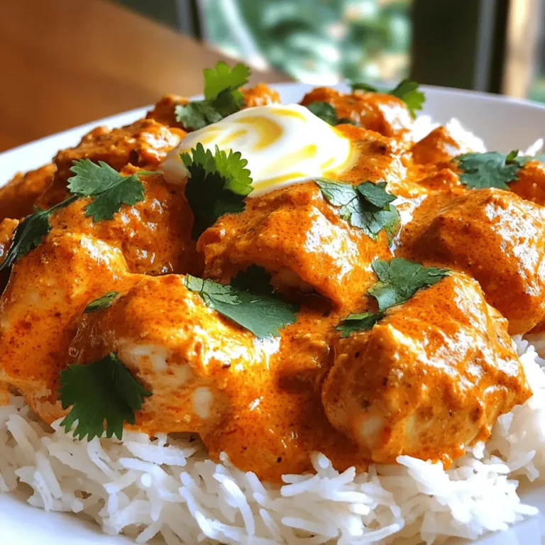 - 1.5 lbs boneless, skinless chicken thighs, cut into bite-sized pieces - 1 medium onion, finely chopped - 4 cloves garlic, minced - 1 tablespoon ginger, grated - 2 teaspoons garam masala - 1 teaspoon ground cumin - 1 teaspoon turmeric powder - 1 teaspoon chili powder - 1 ½ cups tomato sauce - 1 cup coconut milk - 4 tablespoons unsalted butter - Salt and pepper to taste - Fresh cilantro, for garnish - Cooked rice or naan, for serving Using high-quality ingredients makes a big difference. For chicken, choose fresh, organic thighs. They give the best flavor and texture. When buying spices, look for fresh ones. Fresh spices boost the dish's aroma and taste. Coconut milk should be full-fat for creaminess. Avoid low-fat versions, as they can lack flavor. Always opt for tomato sauce with no added sugar or preservatives. This keeps your dish clean and fresh. If you can't find boneless chicken thighs, chicken breast works well too. It cooks faster but can be less juicy. For a dairy-free option, replace unsalted butter with olive oil or vegan butter. You can swap coconut milk for almond or cashew milk, but this may change the taste. If you don't have garam masala, mix equal parts cumin, coriander, and cinnamon as a substitute. Feel free to adjust the spices based on your taste. For less heat, cut down on chili powder. You can customize this recipe to fit your needs easily. First, gather your ingredients. You will need: - 1.5 lbs boneless, skinless chicken thighs, cut into bite-sized pieces - 1 medium onion, finely chopped - 4 cloves garlic, minced - 1 tablespoon ginger, grated - 2 teaspoons garam masala - 1 teaspoon ground cumin - 1 teaspoon turmeric powder - 1 teaspoon chili powder - 1 ½ cups tomato sauce - 1 cup coconut milk - 4 tablespoons unsalted butter - Salt and pepper to taste - Fresh cilantro, for garnish - Cooked rice or naan, for serving Make sure your chicken is cut into small pieces. This helps it cook evenly. Chop the onion, mince the garlic, and grate the ginger. Having everything ready makes cooking easier. Set your Instant Pot to Sauté mode. Add 2 tablespoons of butter and let it melt. Toss in the chopped onion and sauté for about 4-5 minutes. You want the onion to turn translucent. Then, stir in the minced garlic and grated ginger. Cook for another minute until it smells great. Next, add the chicken pieces. Sprinkle garam masala, cumin, turmeric, and chili powder over the chicken. Stir well and let it cook for 2 more minutes. This helps the spices bloom and adds rich flavor. Now, pour in the tomato sauce and coconut milk. Mix everything well. Add salt and pepper to taste. Close the lid of the Instant Pot and set the valve to sealing. Choose the Manual or Pressure Cook setting and set the timer for 10 minutes. When the cooking time is up, carefully release the pressure. Open the lid and stir in the remaining 2 tablespoons of butter. This makes the sauce creamy and rich. Taste your butter chicken and adjust the seasoning if needed. Serve the butter chicken hot over cooked rice or with naan. Don’t forget to garnish with fresh cilantro. Enjoy your savory and simple meal! To get that creamy feel in your butter chicken, use coconut milk. It gives a rich taste. When you add the coconut milk, stir it well with the tomato sauce. This mix is key for smoothness. After cooking, add butter for an even creamier sauce. This last step makes the dish shine! Spices are what make butter chicken special. Use garam masala, cumin, turmeric, and chili powder. Each spice brings its flavor. Start with the amounts in the recipe. You can always adjust later. If you want it spicier, add more chili powder. If you like it milder, cut back on the spices. One mistake is overcooking the chicken. This can make it tough. Stick to the 10-minute cook time. Another mistake is not releasing the pressure properly. Always do a quick release after cooking. Lastly, don't skip the butter at the end. It adds richness that you need! {{image_2}} You can easily swap chicken for paneer. Paneer is a soft cheese common in Indian dishes. First, cut the paneer into cubes. Then, follow the same steps in the recipe. Sauté the onion, garlic, and ginger as before. Add spices and cooking sauce. Cook for about 5 minutes under pressure. This gives you a rich, creamy dish. Serve it over rice or with naan. Not everyone likes the same spice level. If you prefer less heat, reduce the chili powder. Start with half a teaspoon. You can also skip the chili powder entirely. For those who enjoy more spice, add extra chili powder or fresh chilies. A pinch of cayenne can also give a nice kick. Always taste as you go. This lets you adjust to your liking. You can use chicken breast instead of thighs. Chicken breast cooks quickly and remains tender. Cut it into bite-sized pieces and follow the same steps. If you want a plant-based option, try tofu. Press and cube the tofu before cooking. You may want to sauté it first for a firmer texture. Follow the recipe with tofu, and adjust the cooking time to 8 minutes. This keeps the tofu from becoming too soft. To store leftover butter chicken, let it cool first. Place it in an airtight container. This keeps it fresh. Store in the fridge for up to four days. When you reheat butter chicken, do it slowly. Use the stovetop or microwave. If using the microwave, cover the dish to keep moisture in. Stir halfway through to heat evenly. Add a splash of coconut milk to keep it creamy. You can freeze butter chicken for later meals. Allow it to cool completely. Then, transfer it to a freezer-safe container. It can last up to three months in the freezer. When ready to eat, thaw it in the fridge overnight, then reheat. You can store cooked butter chicken in the fridge for up to four days. Make sure to keep it in an airtight container. If you want to keep it longer, freeze it. It can last in the freezer for about three months. Just remember to thaw it overnight in the fridge before reheating. Yes, you can cook frozen chicken in the Instant Pot. Just add a few extra minutes to the cooking time. For this recipe, cook the frozen chicken for about 15 minutes. Ensure that the chicken pieces are not stuck together. This helps them cook evenly. Butter chicken goes great with several sides. Here are some popular choices: - Cooked rice, especially basmati - Naan or roti for dipping - Steamed vegetables for a healthy touch - A fresh salad to balance the meal Instant Pot butter chicken can be a healthy choice. It uses lean chicken thighs and coconut milk, which adds healthy fats. You can control the amount of butter and spices. Pairing it with rice or veggies boosts its nutrition. Always consider portion sizes when enjoying this dish. Yes, you can make butter chicken without coconut milk. A great substitute is heavy cream or plain yogurt. Use the same amount as coconut milk. This will change the flavor slightly but will still keep the dish creamy and rich. We covered the key ingredients and their quality, along with helpful substitutions. I shared simple, step-by-step instructions for making butter chicken in the Instant Pot. You learned tips for a creamy dish and how to avoid common mistakes. Variations like vegetarian options and spice adjustments offer something for everyone. Lastly, proper storage and reheating tips ensure you enjoy leftovers at their best. Enjoy cooking and experimenting with this dish!