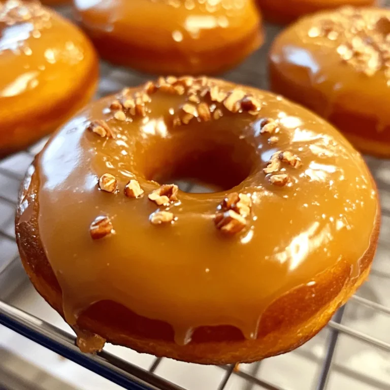 To make the best maple glazed pumpkin donuts, you need these key ingredients: - 1 cup pumpkin puree - 1/2 cup granulated sugar - 1/4 cup brown sugar - 1/2 cup buttermilk - 1/4 cup unsalted butter - 2 large eggs - 1 teaspoon vanilla extract - 2 cups all-purpose flour - 1 teaspoon baking powder - 1 teaspoon baking soda - 1/2 teaspoon ground cinnamon - 1/4 teaspoon ground nutmeg - 1/4 teaspoon ground ginger - 1/2 teaspoon salt - For glaze: 1 cup powdered sugar, 2 tablespoons pure maple syrup, 2-3 tablespoons milk Each ingredient plays an important role in creating rich flavor and texture. The pumpkin puree gives moisture and a lovely taste. Sugars add sweetness and help the donuts rise. Buttermilk makes the donuts tender. The melted butter brings richness. Eggs bind everything together and add fluffiness. Using spices like cinnamon, nutmeg, and ginger gives those warm fall notes. The glaze, made with maple syrup, adds a sweet finish that makes these donuts special. Gather these ingredients, and you’ll be ready to bake. Enjoy the process and the delightful treats you create! - Preheat the oven to 350°F. - Prepare the donut pan with non-stick spray. - In a large bowl, mix pumpkin puree, granulated sugar, brown sugar, buttermilk, melted butter, eggs, and vanilla. - In another bowl, combine flour, baking powder, baking soda, cinnamon, nutmeg, ginger, and salt. - Gradually blend the wet and dry mixtures. Stir gently. Do not overmix. The batter should be thick and smooth. - Spoon the batter into the donut pan, filling each cavity about two-thirds full. - Bake for 12 to 15 minutes. The donuts should spring back when touched. Check with a toothpick; it should come out clean. - Let the donuts cool in the pan for about five minutes. Transfer them to a wire rack to cool completely. - While cooling, prepare the glaze. Whisk together powdered sugar, maple syrup, and milk until smooth. Adjust the milk for the right consistency. - Once cool, dip the tops of each donut in the glaze. Let the excess glaze drip off. Place the glazed donuts back on the wire rack. - Optionally, sprinkle chopped pecans or walnuts on top for flavor and crunch. - Not overmixing the batter: When you mix the wet and dry ingredients, do it gently. Overmixing makes the donuts tough. Just mix until you see no dry flour. This keeps them soft and fluffy. - Recommended baking time: Bake your donuts for 12 to 15 minutes. They are done when they spring back lightly when touched. A toothpick should come out clean. Keep an eye on them to avoid overbaking. - How to adjust glaze consistency: To make the glaze thicker, add more powdered sugar. If it’s too thick, add more milk. You want it smooth and easy to drizzle. Aim for a nice, thick coat on your donuts. - Additional toppings for enhanced flavor: Try adding chopped pecans or walnuts on top of the glaze. They add a nice crunch and boost the flavor. You can also sprinkle cinnamon sugar for extra warmth and sweetness. {{image_2}} You can easily switch up the flavors in your maple glazed pumpkin donuts. Here are two tasty ideas: - Pumpkin spice donuts: Add more spices like allspice or cloves to your batter. This gives a warm kick that feels like fall in every bite. - Chocolate chip pumpkin donuts: Fold in mini chocolate chips before baking. The chocolate adds a rich sweetness that pairs perfectly with the pumpkin. You can also adapt these donuts for special occasions or seasons. Here are some fun ideas: - Special holiday versions: Try adding a splash of eggnog or peppermint extract for a festive twist. These flavors can bring holiday cheer to your table. - Incorporating other spices or flavorings: Experiment with cardamom or orange zest. These additions can elevate your donuts to a whole new level of flavor. These variations keep your maple glazed pumpkin donuts exciting and fun. Enjoy making new flavors! Store your maple glazed pumpkin donuts at room temperature. Place them in an airtight container. This keeps them soft and tasty. If you need to store them longer, you can refrigerate them. However, refrigeration can dry them out. To keep the donuts fresh, avoid stacking them. Instead, place parchment paper between layers. This helps keep the glaze intact. You can also wrap each donut in plastic wrap for extra protection. To enjoy leftover donuts, use your oven. Preheat it to 350°F (175°C). Place the donuts on a baking sheet. Heat them for about 5-7 minutes. This warms them up without drying them out. You can also use the microwave. Heat one donut for about 10-15 seconds. This method is quick but can make the glaze a bit sticky. Enjoy your warm donuts with a hot cup of coffee! Can I use canned pumpkin puree? Yes, you can use canned pumpkin puree. It saves time and works great. Just make sure it's pure pumpkin, not pumpkin pie filling. How long do these donuts last? These donuts stay fresh for about 2-3 days at room temperature. Store them in an airtight container to keep them soft. Can I freeze maple glazed pumpkin donuts? Absolutely! You can freeze these donuts. Just wrap them well in plastic wrap and then place them in a freezer bag. They last up to 2 months. What can I substitute for buttermilk? If you don't have buttermilk, mix regular milk with vinegar. Use 1/2 cup milk and add 1/2 tablespoon vinegar. Let it sit for a few minutes, and it will work! Making maple-glazed pumpkin donuts is easy and fun. We covered all the key ingredients, steps, and tips to get great results. Remember to mix dry and wet ingredients gently. You can also play with flavors and toppings. Don’t forget the storage tips so your donuts stay fresh. Enjoy your tasty treats, and share them with friends! Baking is simple, and these donuts can bring joy to any occasion.