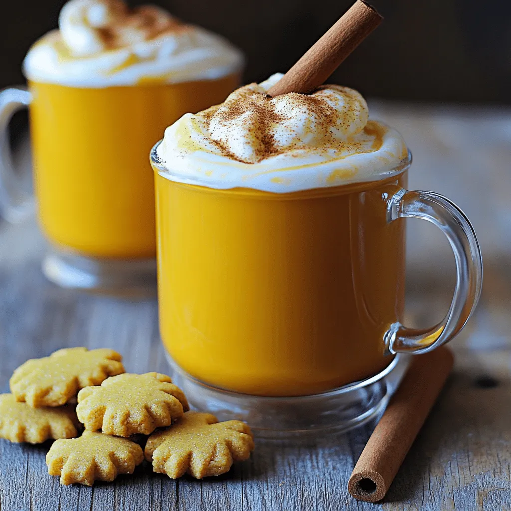 - 1 cup brewed chai tea - 1/2 cup pumpkin puree - 1/2 cup milk (dairy or non-dairy) - 1 tablespoon maple syrup - 1/2 teaspoon vanilla extract - 1/2 teaspoon pumpkin pie spice - 1/4 teaspoon ground ginger - 1/4 teaspoon ground cinnamon - Pinch of nutmeg - 1/2 cup heavy cream - 1 tablespoon powdered sugar - 1/2 teaspoon cinnamon Gathering these ingredients is simple and fun. First, you need chai tea. Brew it strong to get that nice, warm flavor. Next, grab some pumpkin puree. This adds creaminess and a touch of fall. Choose any milk you like. It can be dairy or a nut milk. For sweetness, use maple syrup. It gives a rich taste. A splash of vanilla extract adds a lovely aroma. Now, for spices: pumpkin pie spice is a must. It has all the right flavors. Ground ginger gives a nice kick. Ground cinnamon adds warmth, while a pinch of nutmeg rounds it out perfectly. For the cinnamon cream, start with heavy cream. It whips well and makes everything richer. Add powdered sugar to sweeten it. Finally, sprinkle in cinnamon for extra flavor. These ingredients come together to create a cozy drink that warms you inside. To start, grab a small saucepan. Combine these ingredients: - 1 cup brewed chai tea - 1/2 cup pumpkin puree - 1/2 cup milk (dairy or non-dairy) - 1 tablespoon maple syrup - 1/2 teaspoon vanilla extract - 1/2 teaspoon pumpkin pie spice - 1/4 teaspoon ground ginger - 1/4 teaspoon ground cinnamon - Pinch of nutmeg Heat this mix over medium heat. Whisk constantly until it is hot. Avoid boiling it; we want it warm, not bubbling. Next, take an immersion blender and blend the hot mixture. Blend until it becomes smooth and frothy. If you don’t have an immersion blender, carefully pour it into a regular blender. Blend for just a few seconds. This step makes the drink light and airy. Now, let’s make the cinnamon cream. In a medium bowl, pour in: - 1/2 cup heavy cream - 1 tablespoon powdered sugar - 1/2 teaspoon cinnamon Use an electric mixer on medium speed. Whip the cream until soft peaks form. Gradually add the powdered sugar and cinnamon. Keep whipping until stiff peaks form. This cream will sit beautifully on top of your latte. To get the best froth, whisk well. Whisking adds air and lightness. I love using an immersion blender for this. It blends fast and keeps things smooth. If you don’t have one, a regular blender works too. Just be careful when pouring hot liquids. You can change the taste by adding more maple syrup. Start with one tablespoon and add more if you like it sweeter. For milk, you can use almond, oat, or soy milk. Each gives a unique flavor. Choose what you enjoy most. Serve your latte in clear mugs. This shows off the pretty layers. A cinnamon stick makes it look fancy. You can also add ginger cookies on the side. They pair well with your warm drink. This adds a fun touch to your experience. {{image_2}} To make a vegan version of pumpkin chai latte, swap out dairy milk for plant-based options. Almond milk, oat milk, or coconut milk work great. For the cinnamon cream, use coconut cream or a dairy-free whipped topping. This keeps the drink creamy and rich without animal products. You can add extra spices to boost flavor. Try cardamom for warmth or nutmeg for depth. Some like to add flavored syrups, such as vanilla or caramel, for a sweet twist. For a pumpkin spice chai latte, simply increase the pumpkin pie spice. This adds more pumpkin flavor and warmth. Pairing your pumpkin chai latte with snacks makes it even better. Ginger cookies bring a spicy crunch that complements the drink. Biscotti also works well for dipping. The crunchiness of these treats contrasts nicely with the creamy latte. To store leftover pumpkin chai latte, pour it into an airtight container. Seal it tightly. Place it in the fridge. It will last for up to three days. Before you drink it again, give it a good shake. The spices may settle at the bottom. When reheating your latte, do it gently. Pour it into a small saucepan. Heat it over low heat. Stir it often to keep it from sticking. Avoid boiling, as it can change the texture. If you want, you can use a microwave. Heat it in short bursts, stirring in between. This way, you keep the creamy goodness. To store cinnamon cream, place it in a clean, airtight container. Keep it in the fridge. It will stay fresh for about two days. When you are ready to use it, give it a quick whip. This will help restore its fluffy texture. Avoid freezing it, as this can change how it feels. Yes, you can use regular tea. However, it will change the flavor profile of your drink. Chai tea has spices like cardamom and cloves, which add warmth. Regular tea lacks these flavors, making your latte less rich. If you want a spiced flavor, consider adding spices like cinnamon or nutmeg to your regular tea. To reduce sweetness, cut back on maple syrup. Start with one teaspoon and taste. You can also use unsweetened milk or a milk alternative. This way, you control the sweetness better. If you prefer, add a pinch of salt. Salt can balance sweetness without adding more sugar. Homemade pumpkin puree lasts about one week in the fridge. Make sure to store it in an airtight container. For longer storage, freeze it. In the freezer, it can last up to six months. Just thaw it in the fridge before using it in your latte. This pumpkin chai latte recipe blends warm spices with creamy pumpkin flavor. You only need simple ingredients and easy steps. Whipping up cinnamon cream adds a special touch. Remember to adjust sweetness to suit your taste. You can also experiment with flavors and variations. Enjoy your cozy drink paired with snacks. I hope you make this latte a seasonal favorite. Dive in and savor every sip!