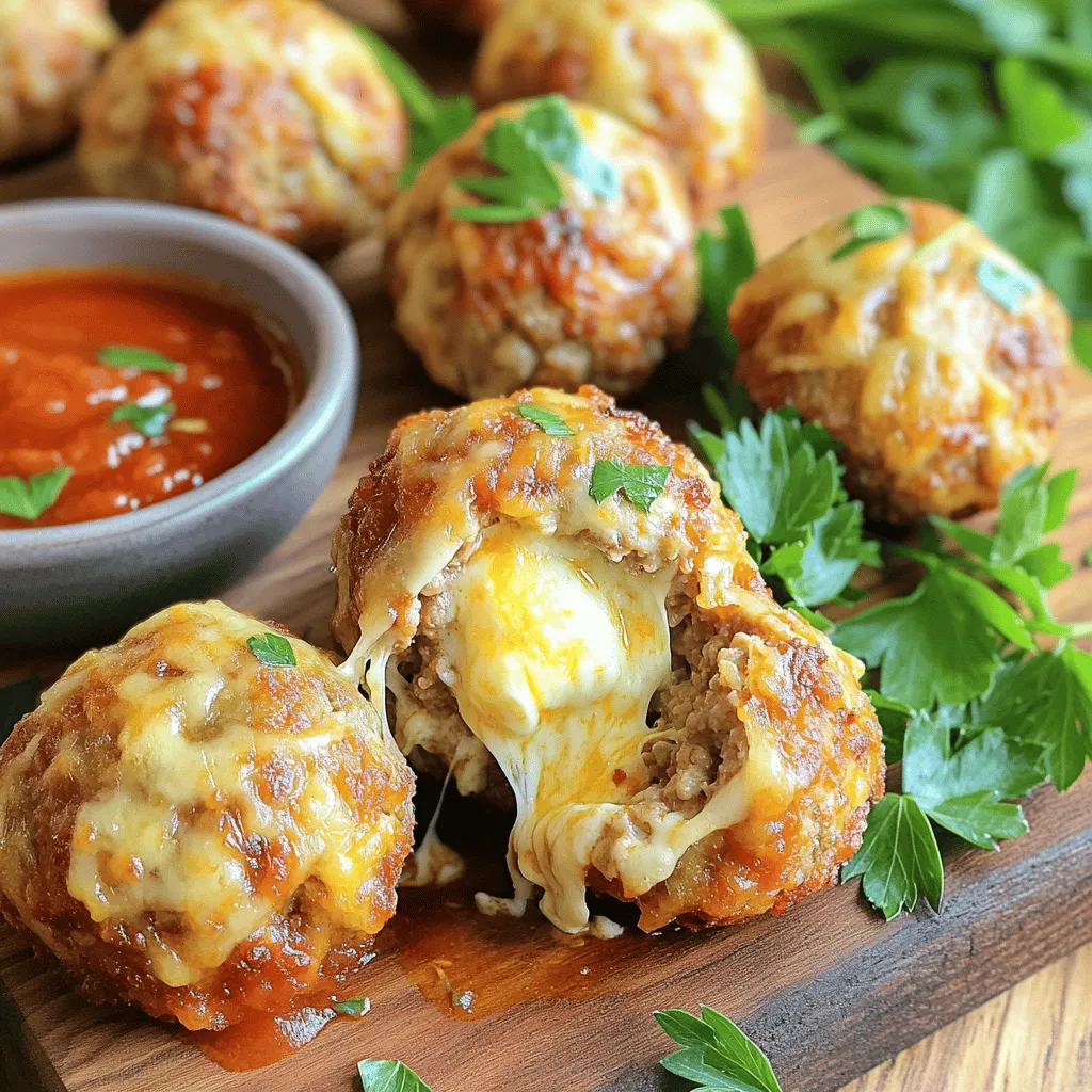 To make delicious air fryer mozzarella stuffed meatballs, you need the following: - 1 lb ground beef - 1 lb ground pork - 1 cup breadcrumbs - 1/2 cup grated Parmesan cheese - 1 egg - 2 cloves garlic, minced - 1 teaspoon dried oregano - 1 teaspoon dried basil - Salt and pepper to taste - 8 oz fresh mozzarella cheese, cut into 1-inch cubes - 1/4 cup fresh parsley, chopped (for garnish) These ingredients come together to create juicy meatballs with a melty cheese center. You can enhance the flavor of your meatballs with a few extras. Consider adding: - Red pepper flakes for heat - Fresh herbs like thyme or rosemary - Italian seasoning for a richer taste Garnish with fresh parsley to give a pop of color and a fresh taste. A warm marinara sauce pairs perfectly with these meatballs. Look for a sauce that is rich and thick. You can use store-bought or make your own with tomatoes, garlic, and herbs. This adds a nice touch for dipping and elevates the entire dish. Enjoy! To start, grab a large mixing bowl. Add 1 pound of ground beef and 1 pound of ground pork. Then, mix in 1 cup of breadcrumbs and 1/2 cup of grated Parmesan cheese. Next, crack in 1 egg for binding. Add 2 minced garlic cloves, 1 teaspoon of dried oregano, and 1 teaspoon of dried basil. Don’t forget to sprinkle salt and pepper to taste. Use your hands to mix everything until well combined. This mix is key to making tasty meatballs. Once the meat mixture is ready, it’s time to shape the meatballs. Take about 2 tablespoons of the mix and flatten it in your palm. Place a 1-inch cube of fresh mozzarella in the center. Gently wrap the meat around the cheese until it forms a ball. Make sure the cheese is completely covered. This step is crucial; you want that gooey cheese inside! Repeat this until you use up all the meat mixture and cheese. Before cooking, preheat your air fryer to 400°F (200°C) for about 5 minutes. Lightly spray the air fryer basket with cooking spray. Place the meatballs in a single layer, ensuring they don’t touch. This helps them cook evenly. Air fry the meatballs at 400°F for 10-12 minutes. To check if they’re done, use a meat thermometer. Make sure they reach 160°F (70°C). Once cooked, carefully take them out and let them rest for a couple of minutes. They’ll be hot, so be careful! To make juicy meatballs, always mix your ingredients gently. Overmixing can lead to tough meatballs. Use equal parts ground beef and ground pork for the best flavor and moisture. Add breadcrumbs and Parmesan cheese to help bind the meat. These ingredients also add flavor and keep them moist. Don't skip the egg; it acts as a binding agent. For gooey cheese, use fresh mozzarella. Cut it into 1-inch cubes. When shaping the meatballs, ensure the cheese is fully enclosed. This step keeps the cheese from leaking out during cooking. Air fry the meatballs at the right temperature, 400°F, for the best melting effect. Keep an eye on them; they should be golden brown and oozing cheese. One common mistake is using too much seasoning. Salt and pepper should enhance the flavor, not overpower it. Also, avoid crowding the air fryer. Give each meatball space to cook evenly. Not checking the internal temperature can lead to undercooked meatballs. Aim for 160°F to ensure they are safe to eat. Lastly, don’t skip resting time after cooking; this helps keep the juices inside. {{image_2}} You can switch up the cheese for fun. Try cheddar for a sharp bite. Gouda adds a rich flavor. If you like spice, pepper jack is a great choice. Just cut the cheese into 1-inch cubes, like mozzarella. Each cheese brings its own taste to the meatballs. You don’t have to use just beef and pork. Ground turkey or chicken works well too. They are leaner and still tasty. For a fun twist, use lamb for a different flavor. Just keep the same amount in the recipe. It’s easy to change things up. Add herbs or spices for new flavors. A pinch of smoked paprika gives a nice smoky taste. Fresh herbs like cilantro or thyme can brighten the dish. For a kick, add crushed red pepper flakes. Mix and match to find your favorite flavor. Each change can make your meal unique and exciting! To store leftover meatballs, let them cool down first. Place them in an airtight container. You can keep them in the fridge for up to three days. Make sure to separate layers with parchment paper to avoid sticking. To reheat, use your air fryer. Heat it to 350°F (175°C). Place meatballs in the basket and cook for 5-7 minutes. This will keep them crispy. You can also use a microwave, but they might lose some crunch. Heat them for about 1-2 minutes. To freeze meatballs, let them cool completely. Arrange them on a baking sheet in a single layer. Freeze for 1-2 hours until firm. Then, transfer them to a freezer bag. They will last for up to three months. When ready to eat, thaw them in the fridge overnight and reheat as mentioned above. Yes, you can bake these meatballs. Preheat your oven to 400°F (200°C). Place the meatballs on a baking sheet lined with parchment paper. Bake for 20-25 minutes. Make sure they are golden brown. The air fryer gives a crisp texture, but baking works too. Check the meatballs with a meat thermometer. They should reach 160°F (70°C) inside. You can also cut one open. The meat should be brown, and the cheese should be melted. If you see any pink, cook them longer. Serve these meatballs with marinara sauce for dipping. You might also enjoy them on spaghetti. A fresh salad or garlic bread pairs well too. Try adding some roasted veggies for a complete meal. You learned how to make delicious air fryer mozzarella stuffed meatballs. We covered the key ingredients, cooking steps, and helpful tips for juicy results. You also discovered variations and storage options to keep meals exciting. Cooking should be fun and easy. Enjoy making these flavorful meatballs and impress your friends and family with your skills. Happy cooking!