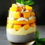 - 1 cup coconut milk (canned or carton) - 1/2 cup almond milk (or any milk of choice) - 1/4 cup chia seeds - 2 tablespoons honey or maple syrup (adjust for sweetness) - 1 ripe mango, diced - 1/2 teaspoon vanilla extract - Pinch of salt - Optional garnishes: Toasted coconut flakes, fresh mint leaves This recipe starts with coconut milk. You can use canned or carton coconut milk. Coconut milk gives a rich, creamy base. Next, we add almond milk or any milk you prefer. This helps lighten the pudding's texture. Chia seeds come next. They are tiny but mighty. They soak up liquid and create a nice gel-like pudding. Sweeten it up with honey or maple syrup. Adjust it to your taste for the perfect sweetness. For a fresh twist, use a ripe mango. Dice it into small pieces for easy layering. Add a splash of vanilla extract for warmth and flavor. A pinch of salt balances the sweetness and enhances all the flavors. Finally, you can garnish with toasted coconut flakes and fresh mint leaves. These add a lovely crunch and pop of color. Enjoy this tasty and healthy treat! - Combining the milk and sweetener Start by taking a mixing bowl. Pour in 1 cup of coconut milk and 1/2 cup of almond milk. Add 2 tablespoons of honey or maple syrup for sweetness. Whisk these together until smooth. - Adding chia seeds and vanilla Next, add 1/4 cup of chia seeds to the milk mixture. Also, include 1/2 teaspoon of vanilla extract and a pinch of salt. Stir well to make sure the chia seeds spread evenly. - Refrigeration for thickening Cover the bowl with plastic wrap or transfer the mix to a sealed container. Place it in the fridge for at least 4 hours. Chilling overnight works best. This time allows the chia seeds to swell and thicken the pudding. - Layering chia pudding in glasses Once chilled, stir the mixture again. If it’s too thick, add a splash of almond milk. Now, layer the chia pudding in serving glasses or bowls. - Topping with fresh mango Dice 1 ripe mango and place pieces on top of each layer. The mango adds color and flavor. - Garnishing for presentation For a special touch, sprinkle toasted coconut flakes and fresh mint leaves on top. This makes the dish look beautiful and tasty. Chilling time is key for great chia pudding. Always let it sit for at least 4 hours. For best results, chill it overnight. This allows the chia seeds to swell up and thicken the mixture. If you find your pudding too thick, add a splash of almond milk. Stir it in until you reach your preferred consistency. You can swap out honey or maple syrup for other sweeteners. Agave nectar or stevia works well. Fresh fruit also adds natural sweetness. Diced mango on top balances the flavor perfectly. Adjust sweetness to fit your taste by adding more fruit or sweetener. Creative serving ideas make your dish pop! Layer the pudding in clear glasses for a beautiful look. Top with diced mango for color and flavor. Garnish with toasted coconut flakes and fresh mint leaves. This adds a nice crunch and a fresh touch to your dish. {{image_2}} You can switch up the fruit in this recipe. Instead of mango, try berries or bananas. Berries add a nice tartness, while bananas give a creamy texture. Each fruit brings its own flavor and benefits. You can also use seasonal fruits. In summer, peaches or cherries are great. In winter, consider apples or pears. The options are endless! You can use different milks for this pudding. Almond milk works well, but you can try oat or soy milk too. Each type of milk has its own taste. Coconut milk adds a rich flavor, while almond milk is lighter. Consider your diet needs when choosing. Some might prefer nut-free options, especially if they have allergies. Each milk will change the pudding's taste and texture slightly. Want to spice things up? You can add cinnamon or nutmeg for warmth. Just a pinch is enough to make a big difference. If you like floral notes, add almond or coconut extract. These small changes create new flavor profiles. You can even mix flavors for a fun twist. Don't be afraid to experiment and find what you love! Store your mango coconut chia pudding in an airtight container. Glass jars work well. They help keep the pudding fresh and flavorful. You can also use plastic containers if you prefer. The pudding lasts about 5 days in the fridge. Make sure to check for any changes in smell or texture before eating. You can prepare this pudding a day or two in advance. This makes it a great option for meal prep. Just follow the recipe and store it in the fridge. If you want to freeze it, pour the pudding into ice cube trays. Once frozen, pop the cubes into a freezer bag. To thaw, leave them in the fridge overnight. You can blend the thawed pudding for a smooth texture. Enjoy your delicious treat anytime! Chia seeds are tiny but packed with nutrients. They are rich in fiber, protein, and omega-3 fatty acids. Each serving provides calcium, magnesium, and antioxidants. These nutrients help support heart health, digestion, and bone strength. Chia seeds can absorb water and expand, making you feel full longer. This helps with weight management and reduces cravings. Yes, you can easily swap some ingredients. If you have allergies, use nut milk instead of almond milk. If you don’t like coconut, try oat or soy milk. For sweetness, use agave syrup instead of honey or maple syrup. You can also replace mango with other fruits like strawberries or bananas. To make the recipe vegan, use maple syrup instead of honey. Maple syrup is a great plant-based sweetener. You can also try agave nectar or coconut sugar. These options ensure your pudding remains vegan-friendly while still being sweet and delicious. This blog post explored the tasty world of chia pudding. We covered key ingredients like coconut milk, chia seeds, and ripe mango. I shared step-by-step instructions for perfecting your pudding, tips for consistency, and fun variations to try. Chia pudding is easy to make and customize. You can use what you like and have on hand. Enjoy making this healthy treat, and don't hesitate to experiment with flavors and toppings! Get started on this delicious journey today.