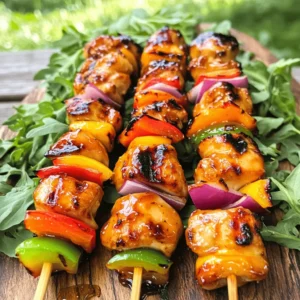 - 1.5 pounds boneless, skinless chicken thighs - 1/4 cup honey - 1/4 cup Sriracha sauce - 2 tablespoons soy sauce - 1 tablespoon sesame oil - 2 garlic cloves, minced - 1 teaspoon ground ginger - 1 tablespoon lime juice - 1 bell pepper (any color), cut into 1-inch pieces - 1 medium red onion, cut into wedges - Wooden or metal skewers You can swap chicken thighs for chicken breast or pork. For a vegan twist, use tofu. You might also try tempeh or seitan. If you want a different flavor, consider using a sweet chili sauce instead of Sriracha. For a gluten-free option, use tamari instead of soy sauce. For quality chicken, visit a local butcher or a trusted grocery store. Look for chicken that feels firm and has a pink color. When selecting vegetables, pick bell peppers that are firm and vibrant. A red onion should feel heavy for its size and have dry skin. Always choose fresh, in-season produce for the best taste. To make the marinade, mix these ingredients in a large bowl: - 1/4 cup honey - 1/4 cup Sriracha sauce - 2 tablespoons soy sauce - 1 tablespoon sesame oil - 2 minced garlic cloves - 1 teaspoon ground ginger - 1 tablespoon lime juice Stir until everything blends well. Add the chicken cubes and coat them nicely with the marinade. Cover the bowl and put it in the fridge. Let it marinate for at least 30 minutes. For a stronger flavor, you can marinate it for up to 2 hours. If you use wooden skewers, soak them in water for at least 30 minutes. This step stops them from burning on the grill. If you choose metal skewers, you can skip this step. Metal skewers are reusable and won't catch fire. Once the chicken is marinated, it’s time to thread the ingredients. Take a skewer and add chicken, bell pepper pieces, and onion wedges. Alternate the pieces to create a nice look. Make sure not to pack them too tightly. This way, they cook evenly and get nice grill marks. Preheat your grill to medium-high heat. Place the kabobs on the grill and cook them for about 10 to 12 minutes. Turn them every few minutes. The chicken should be cooked all the way through. It should not be pink in the center. The vegetables should also have nice grill marks. In the last few minutes of grilling, take any leftover marinade and brush it over the kabobs. This adds an extra layer of flavor and makes them shine. Glazing is important because it enhances the taste and makes the kabobs look great. When the kabobs are ready, take them off the grill and let them rest for a couple of minutes. Serve them warm with sides like rice, a fresh salad, or flatbread. For a beautiful dish, place the kabobs on a large platter with fresh lettuce or herbs. Drizzle extra Sriracha or honey on top just before serving for a stunning finish. - Cooking tips for juicy chicken: Start with chicken thighs. They stay moist and tender. Marinate the chicken for at least 30 minutes. This adds flavor and moisture. Use a mix of honey and Sriracha for a sweet and spicy kick. Ensure your grill is hot before adding kabobs. This helps to sear the meat quickly. - Avoiding common grilling mistakes: Don't overcrowd the skewers. Leave space between the pieces. This allows heat to circulate. Always check for doneness. Chicken should reach 165°F in the center. If you see pink, keep grilling. - Adding herbs or spices to the marinade: Fresh herbs like cilantro or basil work well. Add them to the marinade for extra freshness. You can also try a pinch of cumin or smoked paprika. These will give your kabobs a unique taste. - Experimenting with different sauces: While Sriracha and honey are great, consider other options. Try teriyaki sauce for a sweet Asian twist. Or use barbecue sauce for a smoky flavor. You can even mix sauces for a unique blend. - Oven roasting instructions: Preheat your oven to 400°F. Arrange the kabobs on a baking sheet lined with foil. Roast for about 15-20 minutes. Turn them halfway through for even cooking. - Stovetop alternatives: If you don't have a grill, use a skillet. Heat some oil over medium-high heat. Cook the kabobs for about 10 minutes, rotating often. This method gives a nice sear while keeping the chicken juicy. {{image_2}} You can swap out chicken for beef or shrimp. Beef adds a rich flavor, while shrimp cooks fast and soaks up the marinade well. If you want a vegetarian dish, try using firm tofu or tempeh. These options work great with the same marinade. If you love sweet and spicy, try adding more honey or Sriracha. You can also blend in some mango or pineapple juice for a fruity kick. This makes the kabobs sweeter and adds a bright flavor. Experiment with different spice levels to find what suits you best. Use seasonal vegetables like zucchini, cherry tomatoes, or mushrooms. These add color and texture to your kabobs. You can also use fruits like peaches or pineapples. The fruit caramelizes on the grill, adding a sweet touch that pairs well with the spicy chicken. To keep your kabobs fresh, store them in the fridge. Use an airtight container for best results. They will stay good for up to three days. If you want to save them longer, freeze the kabobs. Wrap them tightly in plastic wrap or foil. Place them in a freezer-safe bag. They can last for up to three months in the freezer. When you're ready to eat your leftovers, reheat them safely. You can use the microwave or the oven. If using a microwave, place kabobs on a plate and cover them. Heat in 30-second bursts until warm. For the oven, preheat it to 350°F (175°C). Place kabobs on a baking sheet and heat for about 10-15 minutes. This will help keep the flavors and textures nice. Preparing kabobs ahead of time is easy. You can marinate the chicken and store it in the fridge. This makes your cooking time faster on busy days. Portion out the chicken and veggies for meal plans. Use small containers to keep everything organized. This way, you can grab and go when you need a quick meal. I recommend marinating the chicken for at least 30 minutes. For the best flavor, you can go up to 2 hours. This lets the chicken soak in all the tasty flavors of honey, Sriracha, and spices. You can serve many delicious sides with kabobs. Here are some ideas: - Steamed rice - Fresh salad - Grilled corn - Flatbread - Couscous These sides complement the kabobs well and balance the flavors. Yes, you can make kabobs in the oven! Preheat your oven to 400°F (200°C). Place the kabobs on a baking sheet lined with foil. Bake for about 15-20 minutes, turning halfway through. This method works well if you can't grill outside. The kabobs have a nice kick from the Sriracha. If you prefer less spice, you can adjust the amount of Sriracha in the marinade. You can also mix in more honey to balance the heat. Feel free to experiment with different sauces! Here are some great options: - Teriyaki sauce - Barbecue sauce - Garlic sauce - Sweet chili sauce These can change the flavor and add a fun twist. To keep veggies from burning on the grill, try these tips: - Cut veggies into larger pieces. - Soak wooden skewers before using. - Brush with olive oil to add moisture. - Grill on a lower heat setting. These steps help veggies cook evenly without burning. In this blog post, we explored making delicious Sriracha Honey Chicken Kabobs. You learned about the key ingredients and their replacements. We looked at sourcing quality items and step-by-step grilling tips. I shared secrets for perfecting flavor and various cooking methods, plus storage tips for leftovers. Enjoy your kabob-making journey! Keep experimenting with flavors and ingredients. Your meals will be tasty and fun!