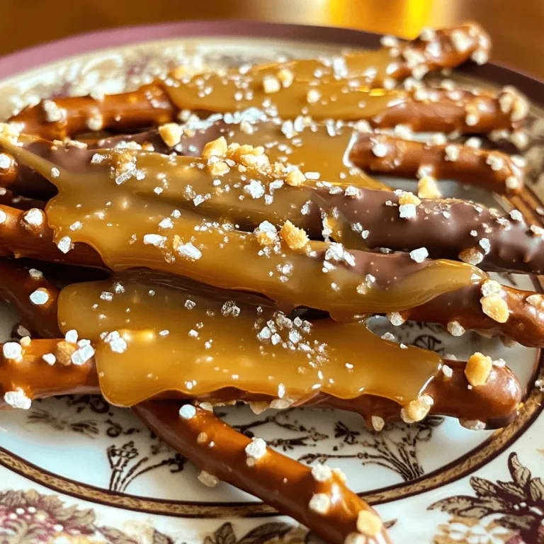 - 2 cups pretzel sticks - 1 cup semi-sweet chocolate chips - 1 cup caramel sauce - 1/2 cup sea salt - 1/4 cup chopped nuts (optional) To make Salted Caramel Pretzel Bark, you need a few key items. First, pretzel sticks are your base. They bring a crunchy texture and salty flavor. The chocolate chips add a sweet touch. I prefer semi-sweet chocolate for a nice balance. Next is the caramel sauce. You can use store-bought or make your own. If you want to save time, the store-bought kind works great. The sea salt is crucial for that perfect salty-sweet contrast. Finally, you can add chopped nuts for extra crunch. Pecans or almonds work really well, but it's your choice. - Baking sheet - Parchment paper - Saucepan - Microwave-safe bowl - Spatula Gathering the right tools makes cooking easier. A baking sheet lined with parchment paper helps the bark lift off easily. You'll also need a saucepan to warm the caramel. A microwave-safe bowl is perfect for melting chocolate. Lastly, a spatula helps spread the melted chocolate evenly. These ingredients and tools set you up for success. The mix of salty, sweet, and crunchy will have everyone coming back for more! - Line the baking sheet with parchment paper. - Preheat the oven to 350°F (175°C). - Spread pretzel sticks on the baking sheet in a single layer. - Bake for about 5 minutes to warm them slightly. Let them cool for a few minutes. - Melt chocolate chips in a microwave-safe bowl. - Heat in 30-second bursts, stirring in between, until smooth. - Warm the caramel sauce in a small saucepan or microwave for about 30 seconds. - Drizzle the melted chocolate evenly over the cooled pretzels. - Pour the warm caramel sauce over the chocolate. - Sprinkle with chopped nuts and sea salt while the caramel is warm. - Refrigerate the bark for about 30 to 60 minutes until set. - Once set, lift the bark from the baking sheet using the parchment paper. - Break it into pieces of your desired size. To get the best bark texture, cooling time matters. After you pour the warm caramel, let it chill for 30 to 60 minutes. This time allows everything to set well. It ensures that your bark is not too soft. Avoid a sticky texture by making sure the chocolate has melted completely. If the chocolate is not smooth, it can cause clumps in the bark. When melting chocolate, you want to avoid burning it. Use a microwave-safe bowl. Heat the chocolate in 30-second bursts. Stir after each burst until it is smooth. This method helps keep the heat even. For a smooth consistency, make sure to stir well. If you notice any lumps, keep stirring until they disappear. Presentation can make your bark stand out. Arrange the pieces neatly on a decorative plate. For a fun touch, sprinkle a few extra sea salt crystals on top. This adds both flavor and visual appeal. You can also pair it with drinks. Serve it with hot chocolate or coffee for a cozy treat. {{image_2}} If you want a nut-free snack, skip the nuts. This makes it safe for those with nut allergies. The bark will still be crunchy and tasty. You can enjoy the salty pretzels and sweet caramel without any nuts getting in the way. You can spice things up by adding a pinch of cinnamon or cayenne. This gives your bark a warm kick. You can also swap the semi-sweet chocolate for dark or milk chocolate. Each type brings its own unique taste to the bark. For special occasions, use colored chocolate to match the theme. Pink for Valentine's Day, green for St. Patrick's Day, or red and green for Christmas. You can also add festive toppings like sprinkles or edible glitter. This makes your bark not only tasty but also fun to look at! To keep your Salted Caramel Pretzel Bark fresh, store it in an airtight container. This prevents air from making it stale. If you don’t have an airtight container, wrap the bark tightly in plastic wrap. Use a metal tin or glass jar for a good seal. These options keep the flavors intact. When stored properly, the bark lasts for up to two weeks. After that, the taste may fade. Look for signs of spoilage, such as an off smell or discoloration. If the chocolate appears dull or the caramel is sticky, it’s time to toss it. You can freeze the bark for long-term storage. Cut it into pieces and place them in a single layer on a baking sheet. Freeze until solid, then transfer to a freezer-safe bag. This way, you can enjoy a sweet treat later! To thaw, leave the bark at room temperature for about 30 minutes before eating. Enjoy the crunchy and sweet flavors just like fresh! Making Salted Caramel Pretzel Bark takes about 1 hour. - Prep time: 15 minutes - Chilling time: 30-60 minutes The prep includes baking the pretzels and melting the chocolate and caramel. After assembly, you need to chill it until set. Yes, you can use homemade caramel sauce! Making it from scratch is simple. - Start by melting sugar in a pan over medium heat. - Stir until it turns golden brown. - Add cream slowly, whisking to mix well. - Once combined, let it cool before using. Homemade caramel gives a rich flavor that can enhance your bark. For this recipe, semi-sweet chocolate chips work best. - Semi-sweet: Great balance of sweetness and richness. - Dark chocolate: Offers a stronger cocoa flavor. - Milk chocolate: Adds more sweetness and creaminess. I recommend trying semi-sweet if you want a classic taste. Yes, you can make it gluten-free! Just use gluten-free pretzel sticks. - Check the label to ensure they are certified gluten-free. - Many brands offer great options that taste just as good. This way, everyone can enjoy this tasty treat! You can adjust the texture of your bark easily. - For a harder bark, add more chocolate or let it chill longer. - For a softer bark, use less chocolate or warm it slightly before breaking. Experiment to find the texture you like best! In this post, we explored how to make salted caramel pretzel bark. We covered key ingredients and tools. I shared step-by-step instructions for easy baking. Tips helped you perfect the bark's texture and presentation. Variations let you customize your treat, while storage info ensures freshness. Remember, this bark is fun to make and share. Experiment with flavors for special occasions. Enjoy every crunchy, sweet bite!