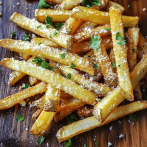 - 4 large russet potatoes - 2 tablespoons olive oil - 4 cloves garlic, minced - 1 teaspoon garlic powder - 1 teaspoon onion powder - 1 teaspoon smoked paprika - 1 teaspoon salt - 1/2 teaspoon black pepper - 1/2 cup grated Parmesan cheese - Fresh parsley, chopped (for garnish) These ingredients come together to make crispy garlic Parmesan fries. First, the russet potatoes give the fries their structure. Their starchy nature makes them perfect for frying. Olive oil adds a nice flavor and helps the spices stick. Next, the minced garlic and garlic powder pack a punch of flavor. Onion powder complements the garlic well. Smoked paprika adds a hint of smokiness that enhances the fries. The salt and black pepper are key to bringing out all the tastes. Lastly, the grated Parmesan cheese is the star. It melts onto the hot fries, creating a cheesy crust. Fresh parsley adds a bright touch and a pop of color. This combination of ingredients ensures your fries are not just tasty but also visually appealing. Start by washing the russet potatoes. Peel them to remove the skin. Next, cut the potatoes into sticks about 1/4 inch thick. This size will help them cook evenly and become crispy. After cutting, soak the potato sticks in cold water for at least 30 minutes. Soaking helps remove excess starch. This step makes your fries crispier when cooked. Once done, drain and dry the potatoes with a kitchen towel. In a large bowl, combine 2 tablespoons of olive oil, 4 minced garlic cloves, and spices. Add 1 teaspoon each of garlic powder, onion powder, smoked paprika, salt, and 1/2 teaspoon of black pepper. Mix well. This garlic oil mixture will give flavor to your fries. Preheat the air fryer to 400°F (200°C) for 3-5 minutes. Place the seasoned fries in the basket in a single layer. You may need to cook in batches. Cook the fries for 15-20 minutes. Shake the basket halfway through. This helps them cook evenly and become golden brown and crispy. Once cooked, remove the fries and sprinkle with 1/2 cup of grated Parmesan cheese. Toss gently while they are hot. Enjoy your crispy garlic Parmesan fries! Soaking your fries is key. It removes extra starch. This helps achieve that perfect crunch. Aim to soak them for at least 30 minutes. After soaking, dry the fries well. Use a clean kitchen towel to pat them dry. If they are wet, they won’t crisp up. When arranging fries in the air fryer, keep them in a single layer. Avoid overcrowding the basket. This allows hot air to circulate freely. For best results, cook in batches if needed. Set your air fryer to 400°F (200°C). This high heat will give you golden, crispy fries. Check them after about 15 minutes. If they look golden brown, they are done. Shake the basket halfway through cooking. This ensures even cooking and crispiness. To get an even coat of cheese, sprinkle it right after cooking. The heat will help it stick better. Toss the fries gently in the basket. This way, every fry gets coated. For extra flavor, use fresh grated Parmesan. It melts nicely and adds a rich taste. {{image_2}} You can change up the flavor of your fries with different spices. For a spicy kick, add cayenne pepper or chili powder. If you love warmth, try adding a touch of cumin or coriander. For an herby twist, mix in dried oregano or basil. These spices can make your garlic Parmesan fries even more exciting! While Parmesan is classic, feel free to experiment with other cheeses. Grated Pecorino Romano gives a sharper taste. Cheddar adds a rich, creamy flavor that many love. For a gourmet touch, try crumbled feta or blue cheese. Mixing different cheeses can create a unique blend that suits your taste. Want to boost your fries? You can add veggies or proteins. Toss in some chopped bell peppers or onions before air frying. For protein, try adding cooked bacon bits or shredded chicken. These additions make your fries a fuller meal and add extra flavor. To keep your leftover fries fresh, follow these steps: - Let the fries cool completely. - Place them in an airtight container. - Store them in the fridge for up to three days. This keeps them from getting soggy and losing flavor. To enjoy crispy fries again, try these methods: - Air Fryer: Preheat to 350°F. Cook for 5-7 minutes. This method restores crispiness. - Oven: Preheat to 400°F. Bake for about 10 minutes. This also helps keep them crunchy. - Skillet: Heat a bit of oil over medium heat. Fry for 3-5 minutes, stirring occasionally. This gives a nice texture. If you want to freeze fries, here’s how to do it: - Spread cooled fries on a baking sheet in a single layer. - Freeze them for 2-3 hours until firm. - Transfer to a freezer-safe bag and label. - They can last up to three months. To reheat, cook directly from frozen in the air fryer at 400°F for 10-15 minutes. Enjoy hot and crispy fries! Yes, you can use other potatoes. Yukon Gold and sweet potatoes work great. Each type gives a unique taste and texture. Just remember that sweet potatoes may need a shorter cook time. For crispy fries, soak the cut potatoes in cold water for 30 minutes. This removes starch, which helps them crisp up. Also, make sure to dry them well before cooking. Arrange them in a single layer in the air fryer. Shaking the basket halfway through cooking boosts crispiness. These fries pair well with many dishes. Try them with burgers, fried chicken, or fish. They also work great as a snack with dipping sauces like ranch or garlic aioli. Each air fryer can cook differently. If your model runs hot, check the fries a few minutes early. For less powerful models, you might need to add a couple of extra minutes. Always monitor them closely for the best results. In this post, I shared the best way to make garlic Parmesan fries in an air fryer. You learned about the needed ingredients and their roles. The step-by-step guide helps you prepare, soak, and cook the fries for perfect crispiness. Tips on seasoning variations and storage keep your fries tasty for longer. Enjoy crafting these fries; they make a great snack! Remember, you can personalize them with your favorite spices or cheeses. Happy cooking!