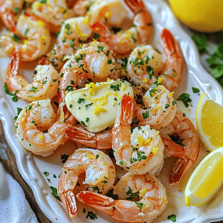 - 1 pound large shrimp, peeled and deveined - 4 tablespoons unsalted butter, melted - 4 cloves garlic, minced - 1 teaspoon paprika - 1 teaspoon lemon zest - 2 tablespoons fresh parsley, chopped - Salt and pepper to taste - Lemon wedges for serving These ingredients make up the heart of your dish. The shrimp stand out here. They soak up the rich garlic butter flavor. The butter adds a silky touch. Garlic brings a strong, savory taste that everyone loves. Paprika gives a hint of warmth and color. Lemon zest adds brightness and freshness. Fresh parsley provides a nice touch of color and flavor. You can adjust salt and pepper based on your taste. Lemon wedges serve as a zesty finishing touch. Gathering these ingredients is quick and easy. You can find them at any grocery store. Use fresh shrimp for the best taste. Make sure to peel and devein them before cooking. This meal comes together fast, so prep your ingredients first. Enjoy the delicious smells that fill your kitchen! To start, gather your ingredients. You will need butter, garlic, and shrimp. - Mix garlic butter ingredients: In a mixing bowl, add 4 tablespoons of melted butter. Then, add 4 minced garlic cloves, 1 teaspoon of paprika, and 1 teaspoon of lemon zest. Season with salt and pepper to taste. Stir it all well. - Coat the shrimp: Next, take 1 pound of peeled and deveined shrimp. Toss the shrimp in the bowl with the butter mix. Make sure every shrimp is well coated. Now, it’s time to prepare the air fryer. - Set temperature to 400°F (200°C): Turn on your air fryer and set it to 400°F. - Allow 5 minutes for preheating: Let it preheat for about 5 minutes. This step helps the shrimp cook evenly. Finally, let’s cook those shrimp! - Arrange shrimp in air fryer basket: Place the shrimp in a single layer in the air fryer basket. Avoid overcrowding. If you have a lot, cook in batches. - Recommended cooking time and method: Cook the shrimp for 6-8 minutes. Shake the basket halfway through cooking. The shrimp should turn pink and opaque when done. To make your shrimp shine, coat them well. After mixing the garlic butter, add the shrimp. Toss them gently to cover every piece. That way, they soak up all that tasty flavor. If your air fryer cooks unevenly, check your shrimp often. Some air fryers are stronger than others. Adjust the cooking time if needed. For sides, think light and fresh. A crisp salad or steamed veggies work great. You can also serve with rice or pasta to soak up the garlic butter. For a touch of flair, garnish with more fresh parsley. Lemon wedges add a nice pop of color and taste. Place everything on a big platter for a beautiful feast. If you have leftovers, store them in an airtight container. They will last in the fridge for up to two days. To reheat, use the air fryer again. Just a few minutes at 350°F (175°C) will warm them right up. You can also use a microwave, but they may lose some crunch. Enjoy your delicious shrimp again soon! {{image_2}} You can easily change ingredients to create new flavors. For a different taste, try using olive oil instead of butter. This swap adds a nice richness. You can also use lime zest instead of lemon for a brighter flavor. If you want some heat, add red pepper flakes or cayenne pepper to the garlic butter mix. This will give your shrimp a spicy kick. Just a little can make a big difference! If you need a gluten-free option, this recipe is already safe! All the main ingredients are gluten-free. For those watching their fat intake, you can use less butter or swap it for a low-fat spread. This keeps the dish tasty while making it lighter. You can also try using shrimp with less fat, like smaller shrimp. Do you want to feed a crowd? You can easily scale this recipe up. Just multiply the ingredients by the number of servings you need. Keep the cooking time the same, but check the shrimp for doneness. If you cook more shrimp, they might need an extra minute or two. For smaller groups, you can cut the recipe in half. Adjust the timing, too, as smaller batches cook faster. Cooking shrimp in an air fryer takes about 6-8 minutes. Start by preheating the air fryer to 400°F (200°C). After that, place the shrimp in a single layer. This ensures they cook evenly. Shake the basket halfway through to help with even cooking. If your shrimp are not pink and opaque after 8 minutes, give them an extra minute or two. Yes, you can use frozen shrimp. Just remember to thaw them first. To do this, place the shrimp in a bowl of cold water for about 15-20 minutes. Once thawed, pat them dry with paper towels. This helps the garlic butter mixture stick. Follow the rest of the recipe as usual. Garlic butter shrimp pairs well with many sides. Here are some popular options: - Rice: White or brown rice absorbs the butter sauce well. - Pasta: Toss with noodles for a hearty meal. - Salad: A green salad adds freshness. - Vegetables: Roasted or steamed veggies complement the dish. - Garlic bread: Perfect for soaking up leftover butter. Feel free to mix and match these sides to create your ideal meal! A serving of Air Fryer Garlic Butter Shrimp is around 200 calories. Each serving has: - Protein: 25 grams - Fat: 10 grams - Carbohydrates: 2 grams This meal is low in carbs and high in protein, making it a great choice for many diets. Shrimp is a lean protein. It helps build muscles and is low in calories. Garlic gives this dish its bold flavor. Garlic also supports heart health and boosts your immune system. Fresh parsley is rich in vitamins A, C, and K. It adds color and a fresh taste to the shrimp. To make your shrimp lighter, use less butter. You can replace half the butter with a splash of vegetable broth. This keeps the flavor without adding many calories. You can also serve the shrimp over a bed of leafy greens. This will add volume and nutrients while keeping the dish light. This blog post covered making delicious garlic butter shrimp in an air fryer. We explored key ingredients, step-by-step cooking instructions, and tips for perfecting the dish. I also shared variations, serving ideas, and ways to store leftovers. In conclusion, this recipe is simple and flavorful. Enjoy experimenting with it to find your favorite twists. Whether for a family meal or a gathering, garlic butter shrimp is sure to impress. Don't hesitate to create your own version!