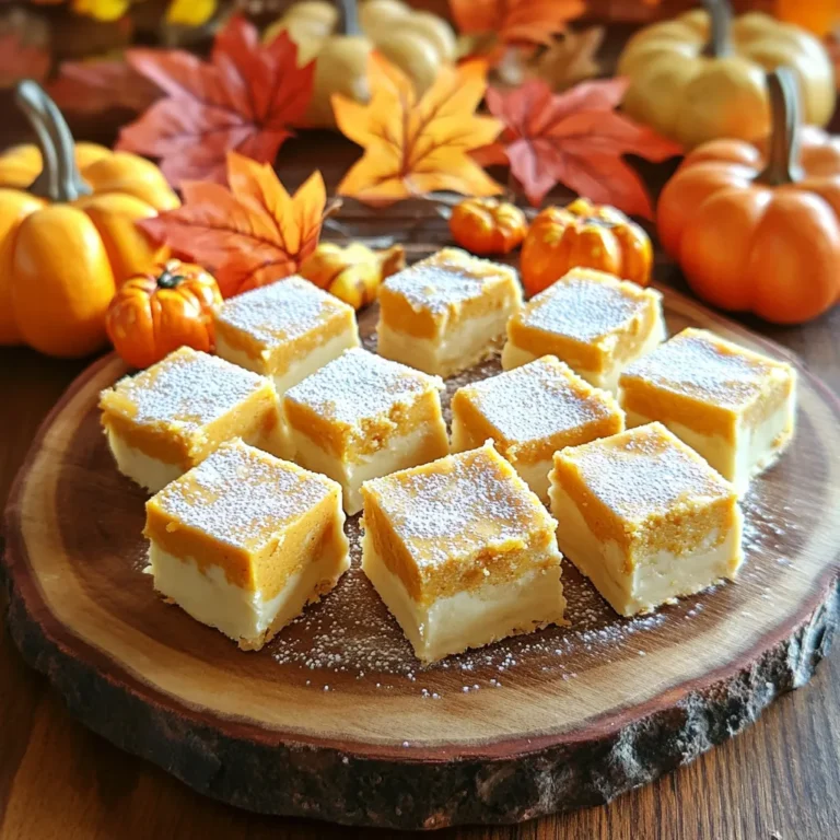 To make No-Bake White Chocolate Pumpkin Fudge, gather these ingredients: - 2 cups white chocolate chips - 1 cup pumpkin puree - 1/2 cup sweetened condensed milk - 1 teaspoon vanilla extract - 1 teaspoon pumpkin pie spice - 1/4 teaspoon salt - 1 cup chopped pecans or walnuts (optional) - Cooking spray or parchment paper for lining You can customize your fudge with these add-ins: - Dried cranberries for a tart flavor. - Mini chocolate chips for extra sweetness. - A pinch of cinnamon for warmth. - Sea salt on top for a salty-sweet taste. These add-ins can change the flavor and texture. Try different combos to find your favorite! Each piece of fudge has: - Calories: 150 - Total Fat: 9g - Saturated Fat: 4g - Carbohydrates: 18g - Sugars: 15g - Protein: 1g This treat is rich and sweet, so enjoy it in moderation! It’s a perfect fall dessert that brings joy to any gathering. First, grab an 8x8-inch square baking dish. Line it with parchment paper or spray it lightly with cooking spray. This step helps the fudge come out easily later. Make sure the paper hangs over the edges a bit. This will help when you lift the fudge out. Next, take a microwave-safe bowl and add the white chocolate chips and sweetened condensed milk. Heat this mixture in the microwave. Do it in 30-second bursts. Stir after each burst until it melts and looks smooth. This should take about 1 to 2 minutes. Be careful not to overheat it. Once your chocolate mixture is melted, add the pumpkin puree, vanilla extract, pumpkin pie spice, and salt. Stir well until everything blends together into a smooth and creamy mix. The spices and pumpkin will give the fudge its lovely fall flavor. It should smell amazing! Now, if you want to add nuts, fold in the chopped pecans or walnuts at this stage. They add a nice crunch. Pour the fudge mixture into your prepared baking dish. Use a spatula to spread it evenly across the dish. Make sure it fills the corners well. Finally, place the fudge in the fridge. Let it chill for 2 to 4 hours. You want it to be firm and set before cutting. When it's ready, lift it out using the parchment paper. Cut it into squares or rectangles for serving. Enjoy your tasty treat! To get the best texture for your fudge, use high-quality white chocolate chips. They melt better and taste great. When melting, check frequently to avoid burning. Stir the mix well after adding the pumpkin and spices. This helps blend everything smoothly. If you want a creamier fudge, add a bit more sweetened condensed milk. You can also try using a food processor for a super smooth mix. Store your fudge in an airtight container. This keeps it fresh and tasty. Place a layer of parchment paper between the fudge pieces to prevent sticking. If you are storing it in the fridge, it will last for about two weeks. For longer storage, keep it in the freezer. Just remember to wrap it tightly! You can make this fudge a few days in advance. Just follow all the steps, let it chill, and store it. This works out great for holiday gatherings or parties. The flavors will deepen as it sits. It's always nice to have a sweet treat ready when guests come over! {{image_2}} You can change the flavor of this fudge to fit your taste. Add a splash of maple syrup for a richer taste. Try adding a bit of orange zest for a fresh twist. For those who love chocolate, you can mix in dark chocolate chips. This adds a nice contrast to the white chocolate. If you want a nut-free version, simply skip the nuts. You can also use seeds instead. Sunflower seeds or pumpkin seeds work well. They add crunch without the nuts. This way, everyone can enjoy the fudge. For a healthier take, use alternative sweeteners. You can try honey or agave syrup. Both will give you a sweet taste without refined sugar. Just remember to adjust the amount since these sweeteners can be sweeter than regular sugar. To keep your fudge fresh, use an airtight container. Place parchment paper between layers if you stack them. This prevents sticking. Store the fudge in the fridge to keep it firm and tasty. Yes, you can freeze this fudge! Cut it into squares first. Wrap each piece in plastic wrap. Then, place them in a freezer-safe bag. This way, you can enjoy it later. It stays good in the freezer for up to 3 months. When stored in the fridge, your fudge lasts about 2 weeks. If you freeze it, check for frostbite after 3 months. To enjoy its best flavor, eat it within that time. Yes, you can use dark chocolate if you prefer. Dark chocolate adds a rich taste. However, it will change the fudge's color and flavor. If you want a sweeter fudge, stick with white chocolate. To boost the pumpkin flavor, use more pumpkin puree. Start with an extra half cup. You can also add a splash of pumpkin extract for a stronger taste. This will make your fudge taste like fall. If you don't have sweetened condensed milk, try coconut milk. Reduce it down to a thick cream. You can also use evaporated milk with some sugar added. This gives a similar sweetness and creaminess. Yes, this fudge is gluten-free. All the ingredients are safe for gluten-free diets. Just make sure your chocolate chips are labeled gluten-free. Absolutely! You can add cinnamon or nutmeg for more warmth. Try a pinch of ginger for a fun twist. Just adjust the spices to your taste. The fudge takes about 2 to 4 hours to set in the fridge. I recommend checking after 2 hours. It should feel firm but not hard. This post covered how to make pumpkin fudge, from ingredients to storage tips. You learned about the best ingredients, easy steps, and lots of variations. You can even find ways to store it properly. Remember, you can tweak flavors and enjoy this treat in many ways. Making fudge is fun and rewarding. Now you have all the tools to make your own delicious pumpkin fudge! Enjoy every bite!