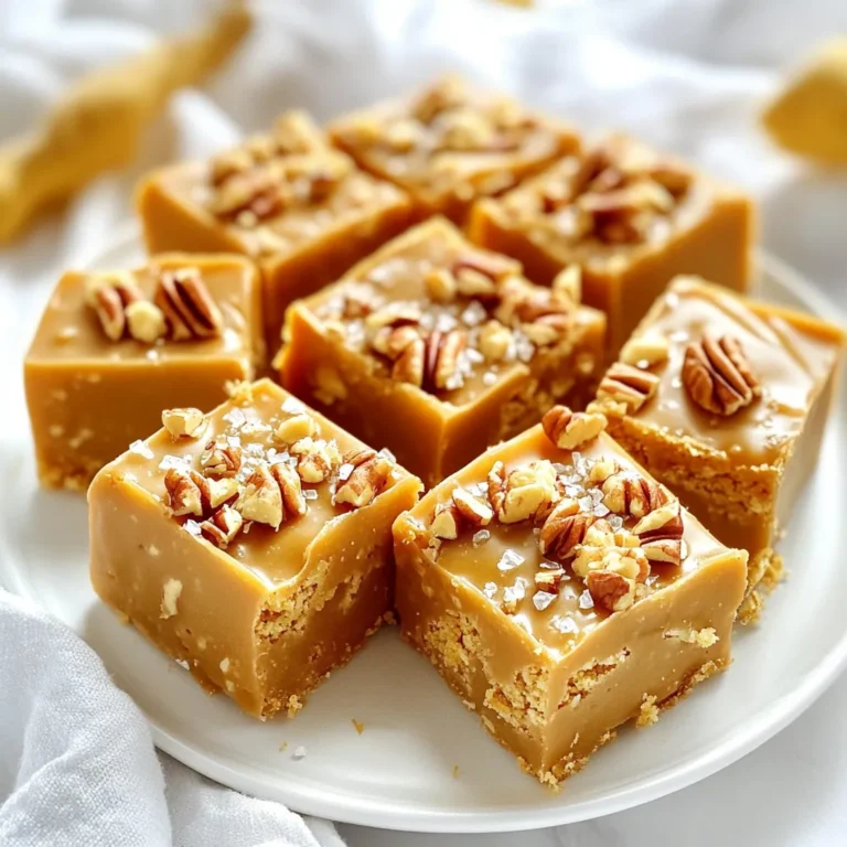 To make caramel apple cider fudge, you will need: - 1 cup apple cider - 1 cup granulated sugar - 1/2 cup unsalted butter - 1 cup sweetened condensed milk - 2 cups white chocolate chips - 1 teaspoon vanilla extract - 1 teaspoon ground cinnamon - 1/4 teaspoon ground nutmeg - 1/2 cup chopped pecans or walnuts (optional) - Sea salt for sprinkling You can easily swap some ingredients to fit your taste: - Use brown sugar instead of granulated sugar for a rich flavor. - Substitute almond butter for unsalted butter for a nutty twist. - Use coconut milk instead of sweetened condensed milk for a dairy-free option. - Swap white chocolate chips with dark chocolate chips for a richer taste. - If you don’t like nuts, leave out the pecans or walnuts. To make this fudge, gather these tools: - Medium saucepan for reducing the apple cider - Large saucepan for cooking the fudge - Wooden spoon or spatula for stirring - 8x8 inch square baking dish - Parchment paper for easy removal - Refrigerator for setting the fudge To start, we need to reduce the apple cider. This step is key for flavor. Take 1 cup of apple cider and pour it into a medium saucepan. Heat it on medium-high. Bring it to a boil. After it boils, lower the heat. Let it simmer for about 15 to 20 minutes. You want it to reduce by half. This makes the cider thicker and richer. Once it has reduced, set it aside to cool slightly. Now, let’s make the fudge base. In a large saucepan, combine granulated sugar, unsalted butter, and sweetened condensed milk. Use medium heat for this step. Stir the mixture until it is smooth. Keep stirring as it heats. Once it begins to boil, lower the heat. Cook it for another 5 minutes. Stir constantly to avoid burning. After five minutes, take the saucepan off the heat. Next, it’s time to add flavor. Quickly stir in white chocolate chips, the reduced apple cider, vanilla extract, ground cinnamon, and nutmeg. Mix until the chocolate chips melt completely. The mixture should look smooth and glossy. If you like nuts, fold in chopped pecans or walnuts at this stage. This adds a nice crunch and flavor. Now, we’re ready to pour the fudge into the pan. Prepare an 8x8 inch baking dish by lining it with parchment paper. Leave some paper hanging over the edges. This helps with easy removal later. Pour the fudge mixture into the dish. Spread it evenly using a spatula. Let it cool at room temperature for one hour. After that, place it in the fridge. Allow it to set for about 2 to 3 hours until it is firm. Once it is firm, lift the fudge out using the parchment paper. Cut it into small squares. Before serving, sprinkle a touch of sea salt on top. This will enhance the sweet and salty flavors. Enjoy your delicious caramel apple cider fudge! When making caramel apple cider fudge, avoid rushing the apple cider reduction. If you don't reduce it enough, the fudge can end up too soft. Keep an eye on the heat and stir often. This prevents burning or clumping. Another mistake is not stirring the fudge mixture enough. If you stop stirring, the sugar can stick to the pan and burn, ruining your fudge. For perfect fudge, you need a smooth, glossy mixture. Make sure the chocolate chips melt fully. Stir them in quickly after removing the pan from heat. This keeps the fudge creamy. If your fudge is too runny, it may need more cooling time. Let it chill for a few hours in the fridge to firm up. Cut the fudge into small squares for easy serving. You can drizzle melted chocolate on top for extra flair. Add a sprinkle of sea salt to enhance the sweet flavors. Pack the fudge in cute boxes for gifts. Use it as a sweet treat at parties or enjoy it with a warm drink. {{image_2}} You can play with flavors in your caramel apple cider fudge. Try adding a splash of caramel sauce for extra richness. You might also enjoy a hint of ginger for a warm touch. If you like spices, mix in some clove or allspice. Each option gives the fudge a unique twist. Making this fudge fit different diets is easy. For a gluten-free version, ensure all your ingredients are gluten-free. You can swap white chocolate chips with dairy-free chocolate chips to make it vegan. Use coconut milk instead of sweetened condensed milk for a dairy-free option. These swaps keep the fudge tasty while meeting dietary needs. Mix-ins add fun textures and flavors to your fudge. Chopped apples or dried cranberries can give it a fruity burst. For crunch, add chopped nuts like pecans or walnuts. You can sprinkle sea salt on top for a sweet-salty balance. Try drizzling melted chocolate over the cut pieces for a fancy finish. These choices allow you to customize your fudge to your liking. To keep your caramel apple cider fudge fresh, store it in an airtight container. Line the container with parchment paper for easy removal. Place a piece of wax paper between layers of fudge to stop sticking. This method keeps the fudge moist and tasty. When stored correctly, fudge lasts about two weeks at room temperature. If you want it to last longer, put it in the fridge. In the fridge, it can last up to a month. Just remember, the colder it gets, the firmer it becomes. You can freeze fudge if you want it for later. Cut it into squares and wrap each piece tightly in plastic wrap. Then, place the wrapped fudge in a freezer-safe bag or container. It can stay good for up to three months in the freezer. When you're ready to eat it, let it thaw in the fridge overnight. Enjoy your sweet treat anytime! Caramel apple cider fudge is a sweet dessert that blends apple cider, caramel, and spices. It has a creamy texture and a rich, sweet flavor. The fudge includes white chocolate chips and a hint of cinnamon and nutmeg. This treat often reminds us of fall and festive gatherings. It is a fun way to enjoy classic flavors in a new form. Yes, you can use different types of chocolate! While white chocolate is great for this recipe, you can try milk or dark chocolate. Each type of chocolate gives a unique taste. Just keep in mind that different chocolates may change the fudge's texture and sweetness. Experiment and see what you like best! You can tell the fudge is done by checking its texture and temperature. After cooking, the mixture should be smooth and glossy. It should also reach a soft ball stage, about 235°F to 240°F on a candy thermometer. If you don’t have a thermometer, drop a small amount in cold water. If it forms a soft ball, it is ready. Lastly, the fudge will set up nicely after cooling in the fridge. This blog covered how to make caramel apple cider fudge. We went over the key ingredients, useful substitutions, and the right tools you'll need. I detailed step-by-step instructions for preparing the cider and mixing a rich fudge base. Remember to avoid common mistakes for the best results. For those looking to get creative, I shared variations and storage tips. Enjoy your fudge of different flavors and dietary needs. Keep these tips in mind, and you’ll make a treat everyone loves!