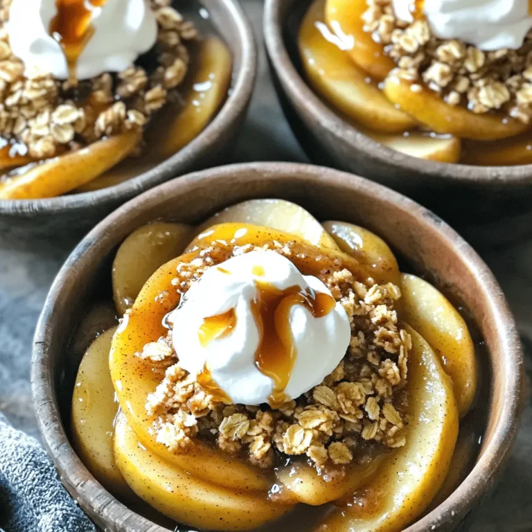 - Apples: Varieties and Preparation I love using Granny Smith or Honeycrisp apples. They bring a nice tartness. Peel, core, and slice them into even pieces for the best texture. - Maple Syrup: Types and Importance Choose pure maple syrup for a rich, sweet flavor. It adds depth to the crisp. The quality of syrup really matters in this recipe. - Other Essential Ingredients Here’s what else you need: - 1 teaspoon ground cinnamon - 1 cup rolled oats - 1/2 cup all-purpose flour - 1/2 cup brown sugar - 1/2 cup unsalted butter, melted - 1/4 teaspoon salt - 1/2 teaspoon vanilla extract - 1/2 cup chopped nuts (like walnuts or pecans) - Optional Toppings For a special touch, serve with whipped cream or a scoop of vanilla ice cream. A drizzle of extra maple syrup on top makes it even better! Mixing Apples with Cinnamon and Maple Syrup Start by peeling, coring, and slicing six medium apples. I love using Granny Smith or Honeycrisp for their sweet and tart flavor. In a large bowl, mix the apple slices with one teaspoon of ground cinnamon and half a cup of maple syrup. Toss them well until every slice has a good coat of cinnamon and syrup. Layering in the Slow Cooker Once mixed, transfer the apple mixture into your slow cooker. Spread the apples evenly across the bottom. This ensures every bite is flavorful and delicious. Combining Dry Ingredients In a separate bowl, grab one cup of rolled oats, half a cup of all-purpose flour, and half a cup of brown sugar. Stir these dry ingredients together. This will form the base of your topping. Incorporating Wet Ingredients Now, add half a cup of melted unsalted butter, a pinch of salt, and half a teaspoon of vanilla extract to the dry mix. Stir until everything blends well. Don’t forget to fold in half a cup of chopped nuts, like walnuts or pecans. This adds a nice crunch to the topping. Slow Cooker Settings and Times Sprinkle the oat mixture evenly over the apples in the slow cooker. Press it down gently to create a nice layer. Drizzle the remaining quarter cup of maple syrup over the top. Cover the slow cooker and set it to low. Cook for four to six hours until the apples are tender and the topping turns golden brown. Final Touches before Serving Once it’s cooked, take off the lid and let it sit for a few minutes. This helps it set before serving. You can serve it warm in bowls, topped with whipped cream or vanilla ice cream. A drizzle of extra maple syrup on top makes it even better! Enjoy this warm, cozy treat. Choose apples based on taste and texture. Granny Smith apples add tartness, while Honeycrisp apples bring sweetness. Mixing both types creates a lovely balance. For a fun twist, try using Fuji or Braeburn apples. These varieties give a unique flavor and hold up well in cooking. To get your topping nice and crisp, don’t skip the nuts. They add crunch and flavor. Press the topping down gently in the slow cooker. This helps it cook evenly. For softer apples, stick to cooking them for about 6 hours. If you like them firmer, check them around the 4-hour mark. Serve your apple crisp warm in bowls. Add a scoop of vanilla ice cream or a dollop of whipped cream on top. Drizzle with maple syrup for an extra touch of sweetness. For visual appeal, sprinkle some chopped nuts and a dash of cinnamon on the ice cream. This makes your dish look as good as it tastes! {{image_2}} Adding Spices: Nutmeg and Ginger You can enhance your apple crisp by adding nutmeg and ginger. Nutmeg gives a warm flavor. Ginger adds a nice zing. Start with a quarter teaspoon of each. Mix them in with the cinnamon. This small change can make a big difference. Incorporating Different Sweeteners Maple syrup is great, but you can try other sweeteners too. Honey or agave nectar work well. If you want a lower sugar option, use stevia or monk fruit. Just adjust the amount based on taste. Experimenting with sweeteners lets you find your favorite flavor. Gluten-Free Options If you need a gluten-free recipe, swap regular flour for almond or coconut flour. Both options work well in the oat topping. Make sure your oats are certified gluten-free. This way, everyone can enjoy the dish without worry. Dairy-Free Alternatives To make this dish dairy-free, replace the butter with coconut oil or vegan butter. Both options give a nice richness. You can also use almond milk instead of regular milk if you want to serve it with cream. These swaps keep the flavor intact while catering to dietary needs. Incorporating Pears or Berries In the fall, add pears for a delightful twist. They pair nicely with the apples. In summer, try adding fresh berries like blueberries or raspberries. They add brightness and flavor. Mix them in with the apples for a fun seasonal treat. Holiday-inspired Ingredients For the holidays, consider adding cranberries or pecans. Cranberries give a tartness that contrasts the sweetness. Chopped pecans add a lovely crunch. You can also sprinkle some holiday spices like allspice or cloves for a festive touch. This makes your apple crisp perfect for holiday gatherings. To keep your Slow Cooker Cinnamon Maple Apple Crisp fresh, follow these tips: - Best Practices for Refrigeration: Place leftovers in an airtight container. Store in the fridge for up to three days. If you want, cover it with plastic wrap before sealing the lid. This keeps the flavors locked in. - Freezing Instructions: You can freeze the crisp for longer storage. Use a freezer-safe container or a heavy-duty bag. Make sure to remove as much air as possible. It can last for up to three months in the freezer. Thaw it in the fridge overnight before reheating. When you're ready to enjoy your delicious apple crisp again, use these methods: - Methods for Best Texture Restoration: The oven works best for reheating. Preheat it to 350°F (175°C). Place the crisp in an oven-safe dish. Cover it with foil to keep it moist. Bake for about 15-20 minutes. - Timing and Temperature Guidelines: If you're short on time, you can use a microwave. Heat in short bursts to avoid overheating. Start with 30 seconds, then check. If it needs more time, heat in 10-second intervals until warm. Be careful not to overcook it. It takes about 4 to 6 hours to cook the apple crisp in the slow cooker. The time depends on your slow cooker and how soft you want the apples. I suggest checking it after 4 hours. The apples should be tender, and the topping should look golden brown. Yes, you can use other sweeteners. Honey or agave syrup are great choices. They will add their own unique flavor. You can also use brown sugar, but adjust the amount to taste. Each sweetener will change the flavor a bit, so choose what you like best. Peeling the apples is not necessary, but I recommend it for a smoother texture. If you like a bit more bite, leave the skin on. Just make sure to wash the apples well. The skin can add some color and nutrients to the dish. You can prepare the apple mixture ahead of time. Just store it in the fridge until you're ready to cook. The topping is best made fresh. However, you can mix the dry ingredients earlier. Just add the wet ingredients right before cooking. This crisp is wonderful with whipped cream or vanilla ice cream. The cold creaminess pairs well with the warm crisp. Drizzling extra maple syrup on top adds a sweet touch. You can also serve it with yogurt for a lighter option. This blog post covered a delicious slow cooker cinnamon maple apple crisp. We discussed key ingredients like apples and maple syrup, plus essential toppings. I shared step-by-step instructions for prepping the apple mixture, making the oat topping, and cooking the dish. Helpful tips on choosing apples and achieving the right texture were included, along with ideas for variations and storage. In the end, this recipe is simple, tasty, and perfect for any season. Give it a try and enjoy the warmth and flavor it brings to your table!