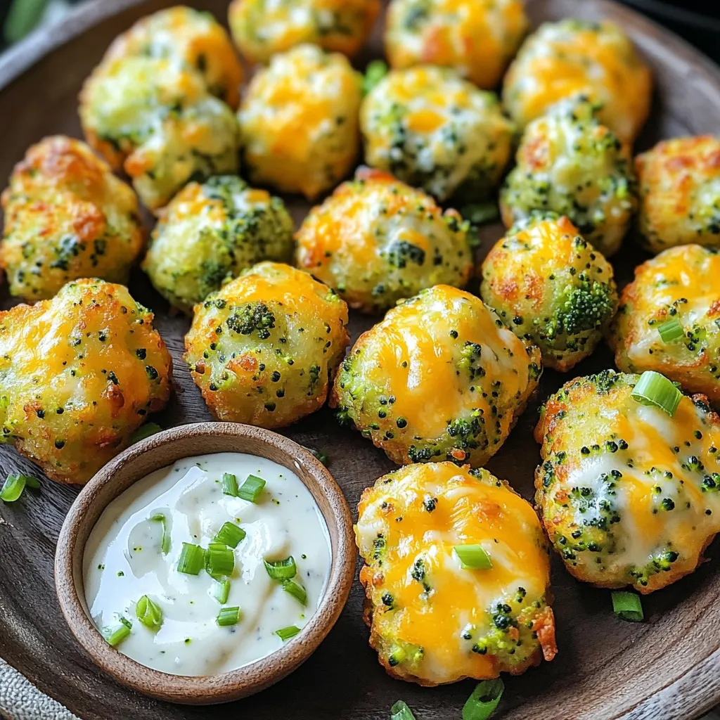 - 2 cups broccoli florets - 1 cup sharp cheddar cheese - 1/2 cup breadcrumbs (panko optional) - 1/4 cup grated Parmesan cheese - 1/4 cup green onions - 1 large egg - 1 teaspoon garlic powder - 1/2 teaspoon onion powder - Salt and pepper to taste Gather these ingredients to start making your cheesy broccoli tots. First, you want fresh broccoli. Look for vibrant green florets. They should smell fresh, not stale. Next, choose a sharp cheddar cheese for a bold flavor. It melts well and gives the tots a great taste. For crunch, use breadcrumbs. I often recommend panko for that extra crispiness. If you can't find it, regular breadcrumbs work too. Don't forget the Parmesan cheese. It adds a salty depth. The green onions give a fresh twist. They add flavor and color to the mix. Lastly, you need an egg. This helps bind the mixture. It holds everything together as it cooks. Now, for the seasonings! Garlic powder gives a nice punch. Onion powder adds sweetness. Adjust salt and pepper to your taste. With all these ingredients, you’re on your way to making tasty broccoli tots that everyone will love! 1. Steam the broccoli florets: Begin by steaming 2 cups of broccoli florets for about 4-5 minutes. You want them tender but not too soft. 2. Chop the broccoli finely: Once steamed, let the florets cool a bit. Then, chop them finely. This helps the tots hold together better. 1. Combine all ingredients in a bowl: In a large mixing bowl, mix the chopped broccoli, 1 cup of shredded sharp cheddar cheese, 1/2 cup of breadcrumbs, 1/4 cup of grated Parmesan cheese, and 1/4 cup of chopped green onions. 2. Ensure mixture holds together: Add 1 beaten egg, 1 teaspoon of garlic powder, and 1/2 teaspoon of onion powder. Season with salt and pepper. Mix everything well. The mixture should hold together when you shape it into small balls. 1. Preheat the air fryer: Set your air fryer to 375°F (190°C) and let it preheat for about 5 minutes. 2. Form the mixture into tots: Take the mixture and form it into small tot shapes, about 1 inch long. 3. Cook and flip halfway through: Lightly spray the air fryer basket with cooking spray. Place the tots in a single layer, making sure they don’t touch. Air fry for 10-12 minutes. Flip the tots halfway through cooking to ensure they brown evenly. Enjoy making these tasty treats! - Use panko breadcrumbs for extra crunch. Panko creates a light, crispy layer that enhances each bite. - Don’t overcrowd the air fryer basket. Space allows hot air to circulate, giving you evenly cooked tots. - Let tots cool slightly before serving. This helps the cheese set and makes them easier to eat. - Serve with a dipping sauce. Ranch or sriracha mayo adds flavor and fun to your meal. - Overcooking or undercooking the tots. Keep an eye on the time and check for golden brown color. - Not chopping broccoli finely enough. Small pieces mix better and create a nice texture in each tot. {{image_2}} You can switch up the cheese for fun. Try using mozzarella for a milder taste. Pepper jack adds a nice kick. For a creamier texture, mix in some cream cheese. It makes the tots rich and smooth. Want to change it up? Use cauliflower instead of broccoli. It gives a nice flavor and texture. You can also add fresh herbs like parsley or basil. They bring a fresh taste and color to your tots. Boost the flavor by adding cooked bacon or ham. This gives the tots a savory twist. If you like heat, spice things up with jalapeños. Just chop them fine and mix them in. They add a fun bite! To keep your broccoli tots fresh, store them in the fridge. Place them in an airtight container. They will last for about 3 to 4 days. If you want to save them for longer, freezing is a great option. - Best practices for freezing: - Allow the tots to cool completely. - Arrange them in a single layer on a baking sheet. - Freeze them for about 1 hour. - Once firm, transfer them to a freezer bag. - Label the bag with the date. They will stay good for up to 3 months. When you want to enjoy leftovers, the air fryer is your best friend. It brings back the crispy texture. - Use the air fryer for crispy texture: - Preheat your air fryer to 375°F (190°C). - Place the tots in a single layer. - Heat for about 5 to 7 minutes. If you don’t have an air fryer, the oven works too. - Oven reheating methods: - Preheat your oven to 350°F (175°C). - Arrange the tots on a baking sheet. - Bake for about 10 to 15 minutes, until hot and crispy. These methods will keep your cheesy broccoli tots tasty and enjoyable! Yes, you can use frozen broccoli florets. Just steam them until they are soft, then chop them finely. Frozen broccoli is a great time-saver. It also works well in this recipe. These cheesy broccoli tots last about 3-4 days in the fridge. Store them in an airtight container for best results. If you want to keep them longer, freeze the tots. They can last up to 2 months in the freezer. Yes, you can bake these tots in the oven. Preheat your oven to 400°F (200°C). Line a baking sheet with parchment paper. Place the tots on the sheet, leaving space between them. Bake for about 20-25 minutes or until they are golden brown and crispy. Flip them halfway through for even cooking. These cheesy broccoli tots are a fun and tasty way to eat veggies. We covered the main ingredients, preparation steps, and tips for perfect results. Remember to adjust flavors and textures to fit your taste. You can swap ingredients or add spices for a unique twist. Storing and reheating is easy, keeping your tots crisp and delicious. Enjoy creating different versions of this dish, making it a family favorite!
