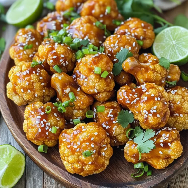 - 1 medium head of cauliflower, cut into florets - 1 cup all-purpose flour or gluten-free flour - 1 cup teriyaki sauce - 1 teaspoon garlic powder - 1 teaspoon onion powder - 1 teaspoon smoked paprika - Salt and pepper, to taste - 2 tablespoons sesame seeds - 2 green onions, chopped First, rinse the cauliflower florets under cold water. After rinsing, pat them dry with a paper towel. This step is key. Drying helps the batter stick better, giving you a crispier finish. In a large bowl, mix together the flour, water, garlic powder, onion powder, smoked paprika, salt, and pepper. Whisk until smooth. The batter should be thick but not too runny. This will coat the florets well. Dip each cauliflower floret into the batter. Make sure they are fully coated. Once coated, shake off any extra batter. This helps keep the wings from being too soggy. Preheat your air fryer to 400°F (200°C). Arrange the battered cauliflower wings in a single layer. Avoid overcrowding the basket. Air fry for 12-15 minutes. Don’t forget to shake the basket halfway through. This will ensure even cooking and crispiness. After air frying, toss the cooked wings in a bowl with teriyaki sauce. Make sure each floret gets an even coat of sauce. This adds flavor and a nice shine. Return the sauced wings to the air fryer. Cook for another 3-5 minutes. Keep an eye on them. You want the sauce to caramelize and stick, not burn. This final step makes them even tastier. To achieve the perfect crunch with your Air Fryer Crispy Teriyaki Cauliflower Wings, pay attention to two main things. First, ensure you set your air fryer to 400°F (200°C). This high temperature helps create that crispy outer layer. Second, avoid overcrowding the air fryer basket. If you fill it too much, the hot air won't circulate properly. This can lead to soggy wings instead of crispy ones. I recommend cooking in batches if needed. Homemade teriyaki sauce can elevate your wings. You can easily make it by mixing soy sauce, brown sugar, garlic, and ginger. This sauce offers a fresh taste and is free from preservatives. For a twist in flavor, try adding spices to the batter. A pinch of cayenne pepper can add a nice kick. You might also consider a dash of five-spice powder for a unique twist. Presentation matters, especially for these wings. I like to serve them on a large platter. Add extra teriyaki sauce on the side for dipping. You can also include fresh lime wedges to brighten the dish. Pair your wings with sides like rice or a crisp salad. These sides balance the rich flavors of the teriyaki sauce and make for a complete meal. {{image_2}} You can switch up the teriyaki sauce for different flavors. Try using buffalo sauce for a spicy kick. It adds heat and a bold taste. Simply toss the cooked wings in buffalo sauce instead of teriyaki. If you prefer a smoky flavor, BBQ sauce is a great choice. It brings sweetness and tang to your wings. Just coat the cooked cauliflower wings with BBQ sauce after air frying. For extra crunch, consider panko breading. Panko gives a great texture that enhances the crispiness. You can mix panko with your batter or coat the wings after dipping them in the batter. If you need a gluten-free option, substitute regular flour with gluten-free flour. It works well and keeps the wings tasty. Just make sure to choose a good brand that you like. You can add more vegetables to the batter for added nutrition. Consider including finely chopped carrots or bell peppers. This adds color and boosts flavor. Feel free to experiment with different seasonings, too. Try adding cayenne pepper for heat or Italian herbs for a different twist. Mixing in new flavors can make your dish unique and fun! To keep your crispy teriyaki cauliflower wings fresh, let them cool first. Place them in an airtight container. This method helps maintain their texture and flavor. Store in the fridge for up to three days. The air fryer is your best friend for reheating. Set it to 350°F (175°C). Place the wings in the basket for about 5-7 minutes. This method keeps the wings crispy. Avoid using the microwave, as it can make them soggy. You can freeze these wings, but there are two options. Freeze uncooked wings by placing them on a baking sheet. Once frozen, transfer them to a freezer bag. Cooked wings also freeze well. Just make sure they cool completely before freezing. To thaw, place the frozen wings in the fridge overnight. Reheat in the air fryer at 350°F (175°C) for about 8-10 minutes. This will ensure they regain their crispiness. Yes, you can! Swap all-purpose flour for gluten-free flour. Many options exist, like almond flour, coconut flour, or chickpea flour. Each will give a unique flavor and texture. Just ensure the gluten-free flour you choose binds well in the batter. To get extra crispy wings, follow these tips: - Dry the cauliflower well after rinsing. Moisture can make the coating soggy. - Coat the florets evenly, but shake off excess batter. This helps achieve that crispiness. - Avoid overcrowding the air fryer basket. Cook in batches if needed for even cooking. - Increase cooking time slightly if necessary, but watch closely to avoid burning. Serve these wings on a large platter for a fun presentation. Add these to enhance the dish: - Fresh lime wedges for a zesty kick - Chopped cilantro for color and fresh flavor - Extra teriyaki sauce on the side for dipping These additions make your meal both tasty and attractive! You can use frozen cauliflower, but consider these points: - Thaw and drain the cauliflower well. This prevents excess water in the batter. - Frozen cauliflower may cook faster or slower than fresh, so adjust your cooking time accordingly. - The texture may differ slightly, but it will still be delicious! To adjust for fewer servings, simply scale down the ingredients. For example: - Use half a head of cauliflower for two servings. - Reduce the flour and water to ½ cup each. - Adjust seasonings, like garlic powder and onion powder, to taste. This way, you can still enjoy the same great flavor without waste! In this article, we explored making delicious teriyaki cauliflower wings. We covered essential ingredients, including cauliflower, flour, and teriyaki sauce. You learned how to prepare, batter, and air fry the wings for crispiness. We shared tips for flavor, variations, and proper storage to keep them fresh. In conclusion, these wings are fun and easy to make. Enjoy experimenting with flavors and make them your own. Happy cooking!