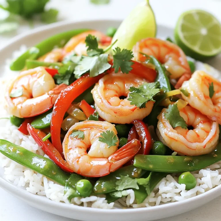 - 1 lb (450g) shrimp, peeled and deveined - 1 red bell pepper, thinly sliced - 1 cup snap peas, trimmed - 4 cloves garlic, minced - 1 tablespoon fresh ginger, grated The shrimp gives this dish its great taste. Use fresh or frozen shrimp. I love the colorful red bell pepper and crisp snap peas. They add crunch and nutrients. Garlic and ginger bring bold flavors to the mix. They make the dish fragrant and tasty. - 2 tablespoons soy sauce - 1 tablespoon sriracha (adjust to taste) - 1 teaspoon sesame oil - Salt and pepper to taste Soy sauce adds depth and umami. Sriracha brings heat and spice. You can adjust the amount based on your taste. Sesame oil gives a rich, nutty flavor. Salt and pepper balance the dish. - Fresh cilantro, for garnish - Juice of 1 lime Cilantro adds freshness and color. Squeeze lime juice for a zesty kick. This makes the dish bright and lively. You can always add more lime for extra flavor. To start, you need to clean and devein the shrimp. This means removing the shell and the dark vein along the back. Rinse the shrimp in cold water and pat them dry with paper towels. Next, season the shrimp with salt and pepper. This simple step boosts their flavor and makes them taste great. Now, heat 2 tablespoons of olive oil in a large frying pan or wok over medium-high heat. Add the minced garlic and grated ginger. Sauté them for about 30 seconds until they smell great. Be careful not to burn them, as that can ruin the taste. Next, add the shrimp to the pan in a single layer. Cook the shrimp for 2-3 minutes. You want them to turn pink and opaque. Stir them occasionally to cook evenly. Once they are done, remove the shrimp from the pan and set them aside on a plate. In the same pan, add the last tablespoon of olive oil. Then, toss in the sliced red bell pepper and snap peas. Stir-fry these for 2-3 minutes. You want them to be vibrant and slightly tender, but still crunchy. Now, return the shrimp to the pan. Add the soy sauce, sriracha, and sesame oil. Toss everything together and cook for an extra 1-2 minutes. This helps all the flavors blend together. Finally, squeeze lime juice over the stir-fry and toss it once more. This adds a fresh taste that brightens the dish. For serving, place the stir fry over a bed of jasmine rice or quinoa. This adds texture and makes the meal more filling. To make your dish look beautiful, scatter some fresh cilantro on top. You can also add lime wedges around the plate for color. This makes your Minute Spicy Garlic Shrimp Stir Fry not just tasty, but also a feast for the eyes! - How to avoid overcooking shrimp: Cook shrimp for only 2-3 minutes. They turn pink when done. Remove them from the pan right away to prevent overcooking. - Ensuring vegetables maintain crunchiness: Stir-fry vegetables on high heat for a short time. This keeps them bright and crisp. Aim for 2-3 minutes and watch them closely. - Using different types of shrimp: You can use fresh, frozen, or even pre-cooked shrimp. If using frozen shrimp, thaw them before cooking. - Alternative vegetables to use: Try broccoli, bell peppers, or zucchini instead of snap peas. Each adds a unique flavor and texture to the dish. - How to tailor the heat with sriracha: Start with 1 tablespoon of sriracha. You can add more if you want it spicier. Taste as you go for best results. - Adding more garlic for flavor enhancement: Feel free to add more minced garlic. Adding an extra clove boosts the flavor without making the dish too spicy. {{image_2}} I love making this stir fry ahead of time. It saves me so much time on busy weeknights. To prepare, cook the shrimp and veggies as usual. Once cooled, store them in airtight containers. Keep your sauce separate to avoid soggy veggies. For best results, eat within three days. When you’re ready, just reheat in a pan over medium heat. Add a splash of water if needed to keep it moist. If you're gluten-free, don't worry! You can easily adapt this dish. Use gluten-free soy sauce instead of regular. Many brands offer tasty options that work well. You can also check for gluten-free sriracha. Always read labels to ensure your ingredients are safe. Fresh vegetables are naturally gluten-free, so you can add your favorites. Shrimp is great, but you can switch it up! Try chicken or tofu for a change. If you use chicken, cut it into small pieces. Cook it for about 5-7 minutes until golden. For tofu, use firm tofu and cube it. Cook for about 4-5 minutes until crispy on the outside. Adjust cooking times based on the protein you choose. This way, you can enjoy a different flavor each time! To keep your Minute Spicy Garlic Shrimp Stir Fry fresh, store it in an airtight container. Place it in the fridge right after it cools. This dish stays good for about 3 days. Check for any off smells or changes in color before eating. You can freeze the stir fry if you want to save it for later. First, let it cool completely. Then, transfer it to a freezer-safe bag or container. Make sure to remove as much air as possible. The stir fry can last up to 3 months in the freezer. To eat, thaw it in the fridge overnight. Reheat it in a pan over medium heat until hot. Got leftovers? You can use them in many fun ways. Mix the stir fry with cooked rice or quinoa for a new meal. You could also toss it into a salad for extra flavor. Another idea is to wrap it in tortillas for tasty shrimp tacos. Yes, you can use frozen shrimp. Just follow these best practices: - Thaw shrimp in the fridge overnight or under cold running water. - Pat them dry with a paper towel before cooking. - Cooking time may be a bit longer. Using frozen shrimp can save time. It is also easy to keep on hand. This dish pairs well with many sides: - Jasmine rice - Quinoa - Steamed broccoli - Mixed greens salad - Garlic bread These options balance the spice and add more texture. To reduce the heat, try these tips: - Use less sriracha in the recipe. - Add more soy sauce for flavor without heat. - Include more vegetables to dilute the spice. These changes keep the dish tasty while making it milder. This recipe takes just 15 minutes: - Prep time is 10 minutes. - Cooking time is about 5 minutes. It’s perfect for quick meals on busy days. This blog shows how to make a delicious spicy garlic shrimp stir fry. We covered key ingredients like shrimp, fresh veggies, and your favorite sauces. I shared step-by-step cooking instructions, useful tips, and fun variations. In conclusion, this dish is quick, easy, and versatile. Whether you meal prep or want something gluten-free, it fits your needs. Get creative with leftovers too. Enjoy cooking this tasty recipe!