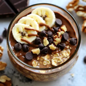 - 1 cup rolled oats - 2 cups unsweetened almond milk (or any milk of choice) - 1 scoop chocolate protein powder - 2 tablespoons cocoa powder - 1 ripe banana, mashed - 1 tablespoon almond butter (or any nut butter) - 1 tablespoon maple syrup (optional for sweetness) - 1/2 teaspoon vanilla extract - 1/4 teaspoon salt - Optional toppings: chopped nuts, dark chocolate chips, or almond slices For this high-protein brownie batter overnight oats recipe, you will need simple ingredients. These items make your oats rich, creamy, and tasty. Start with 1 cup of rolled oats. They give your oats a nice chewy texture. Then, add 2 cups of unsweetened almond milk or any milk you prefer. This helps soften the oats. Next, include 1 scoop of chocolate protein powder. It boosts the protein and adds chocolate flavor. You’ll also need 2 tablespoons of cocoa powder. This deepens the chocolate taste, making it even more delightful. A ripe mashed banana adds natural sweetness and creaminess. You may also add 1 tablespoon of almond butter or any nut butter you like. It adds healthy fats and flavor. If you want extra sweetness, add 1 tablespoon of maple syrup. This is optional, but it enhances the taste. You will also need 1/2 teaspoon of vanilla extract for a warm flavor and 1/4 teaspoon of salt to balance everything. Finally, think about toppings. Chopped nuts, dark chocolate chips, or almond slices make great additions. They add crunch and extra flavor. Each ingredient plays a role in making your breakfast delicious and satisfying. - Combine dry ingredients: In a large mixing bowl, add 1 cup of rolled oats, 1 scoop of chocolate protein powder, 2 tablespoons of cocoa powder, and 1/4 teaspoon of salt. Whisk these together until the dry mix is even. - Mix in wet ingredients: Next, add 2 cups of unsweetened almond milk, 1 ripe mashed banana, 1 tablespoon of almond butter, 1 tablespoon of maple syrup, and 1/2 teaspoon of vanilla extract. Stir this mixture well until it is smooth. Make sure all the ingredients blend together. - Portion into containers: Now, take your smooth mixture and divide it into 2 or 3 jars or containers with lids. This will make it easy to grab in the morning. - Seal and chill overnight: Once you have your jars ready, seal them tightly. Place them in the fridge overnight. This will help the oats soak up the liquid and get soft. - Stir before serving: In the morning, take the jars out of the fridge. Give the oats a good stir. If you want a creamier texture, add a splash of milk. Enjoy your tasty high-protein brownie batter overnight oats! Use glass jars or plastic containers with lids for your overnight oats. They keep the oats fresh and easy to grab. Aim to fill the jars so there is little air space. This helps keep them from drying out. You can store these oats for up to three days in the fridge. After that, the oats may lose their taste and texture. You can adjust the sweetness to fit your taste. If you want it sweeter, add more maple syrup. For less sweetness, skip it. To change the texture, you can add more almond milk. This will make it creamier. Spices can add great flavor. Try cinnamon for warmth or a pinch of nutmeg for a unique taste. You can also mix in some vanilla or almond extract for extra flavor. These small changes can make your overnight oats even better! {{image_2}} You can use different types of protein powder. Plant-based protein is great for vegans. It often has flavors like vanilla or chocolate. Whey protein gives a creamier texture. It also packs more protein. If you want to change flavors, try flavored protein powders. A cookie dough flavor can add a fun twist. Chocolate mint is also a tasty option. Toppings can make your overnight oats even better. For a healthy boost, add fresh fruit. Blueberries or sliced strawberries are both good choices. Chopped nuts give a nice crunch and healthy fats. If you're in the mood for something sweet, use dark chocolate chips. They add a rich taste. You can also sprinkle some shredded coconut. This gives a nice tropical vibe. Mix and match toppings for fun flavors every time! Each serving of these brownie batter overnight oats packs about 25 grams of protein. This high amount mainly comes from the chocolate protein powder and almond butter. Protein helps build muscle and keeps you full longer. Here’s a quick look at the calories in each ingredient: - Rolled oats: 150 calories per cup - Unsweetened almond milk: 30 calories for 2 cups - Chocolate protein powder: 120 calories per scoop - Cocoa powder: 25 calories for 2 tablespoons - Ripe banana: 100 calories for one - Almond butter: 98 calories for one tablespoon - Maple syrup (optional): 52 calories for one tablespoon - Vanilla extract and salt: negligible calories Overall, one serving contains around 200-300 calories, depending on the optional ingredients you choose. This recipe can easily fit different diets: - Gluten-free options: Use certified gluten-free oats. Most oats are naturally gluten-free, but check the label to be sure. - Nut-free modifications: Swap almond butter for sunflower seed butter or soy nut butter. Use oat milk instead of almond milk to keep it nut-free. This makes it safe for those with nut allergies while still being tasty. You can store overnight oats for up to five days. Keep them in the fridge in airtight containers. This keeps the oats fresh and tasty. If you notice any sour smell or off-color, it's best to toss them. Always check before you eat. For the best taste, eat them within three days. Yes, you can use quick oats. They cook faster and absorb liquid quickly. This makes them softer. If you prefer a chewier texture, stick with rolled oats. Quick oats can lead to a mushier result. Adjust your soaking time if you use them. They may need less time in the fridge. You can use many milk options instead of almond milk. Here are some great choices: - Soy milk - Oat milk - Coconut milk - Cow's milk Choose based on your taste or dietary needs. Each milk adds its unique flavor. If you are lactose intolerant, stick to plant-based milks. In this blog post, I shared how to make delicious overnight oats using simple ingredients. We explored essential ingredients, step-by-step instructions, and handy tips for storage and mixing. I also highlighted various protein and topping options to suit your taste. Overnight oats are easy to prepare and customizable. They offer a nutritious boost for your day. With these tips, you can enjoy a quick, healthy breakfast that fits your needs perfectly.