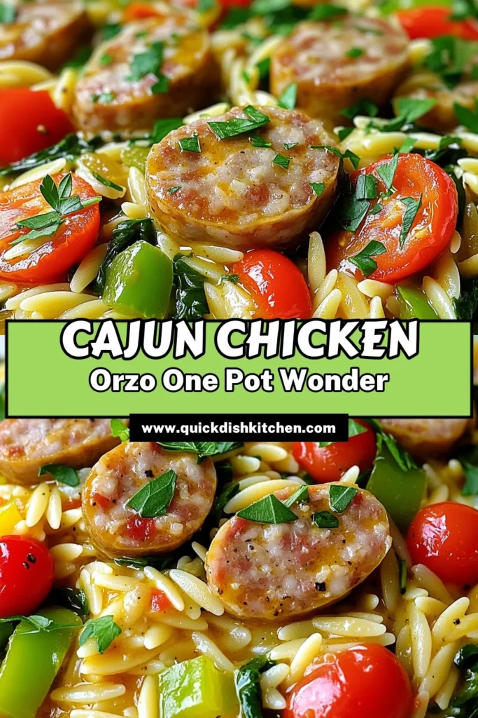 Spice up your dinner with this Cajun Chicken Sausage Orzo Delight! This one-pot recipe combines orzo pasta, savory chicken sausage, colorful veggies, and bold Cajun seasoning for a dish that bursts with flavor. Perfect for a quick and satisfying meal, it takes just 30 minutes to prepare. Click to explore the full recipe and bring some Cajun flair to your table tonight! #CajunRecipes #DinnerIdeas #OnePotMeals #EasyRecipes