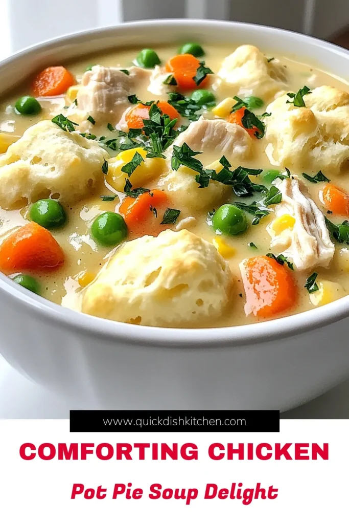 Warm up with a comforting bowl of creamy chicken pot pie soup! This easy and delicious recipe combines tender chicken, veggies, and rich cream, all topped with fluffy biscuit dough. Perfect for chilly days, this slow cooker dish is sure to become a family favorite. Discover the full recipe and elevate your dinner game—click to explore how to make this cozy meal today! #CreamyChickenPotPieSoup #SlowCookerRecipes #ComfortFood #ChickenRecipes