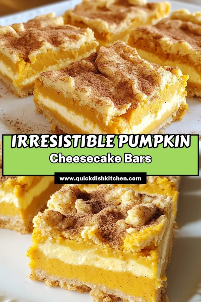 Indulge in the delightful taste of Pumpkin Cheesecake Cookie Bars with this easy recipe! Perfect for fall gatherings or a cozy night in, these bars combine creamy cheesecake and pumpkin flavors for a sweet treat everyone will love. With simple ingredients and straightforward steps, you’ll be baking like a pro in no time. Click through for the full recipe and whip up these delicious treats today! #PumpkinRecipes #FallBaking #DessertIdeas #CookieBars