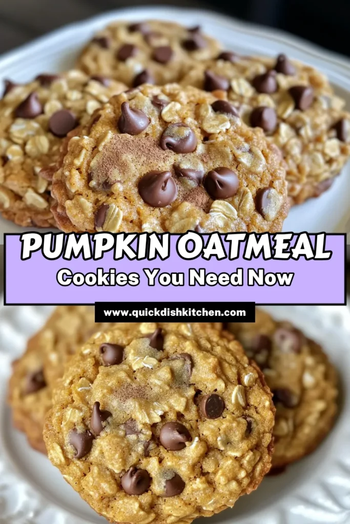 Indulge in the warm flavors of fall with these bakery-style pumpkin oatmeal chocolate chip cookies! Made with wholesome ingredients like pumpkin puree and rolled oats, these cookies are fluffy, chewy, and bursting with chocolatey goodness. Perfect for any occasion, they are easy to make and sure to impress. Click through for the full recipe and make your kitchen smell amazing! #PumpkinCookies #BakingAtHome #FallTreats #ChocolateChipCookies