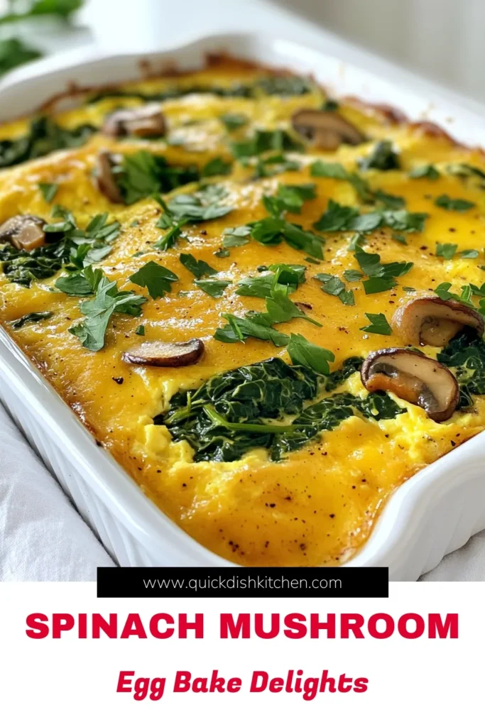 Looking for a delicious and easy breakfast option? Try this Savory Spinach Mushroom Egg Bake! Packed with fresh spinach, hearty mushrooms, and cheesy goodness, this dish is perfect for any meal. It's simple to prepare and makes a great addition to brunch or busy mornings. Click through to get the full recipe and impress your family with this nutritious treat. #EggBake #HealthyRecipes #BrunchIdeas #SpinachMushroom