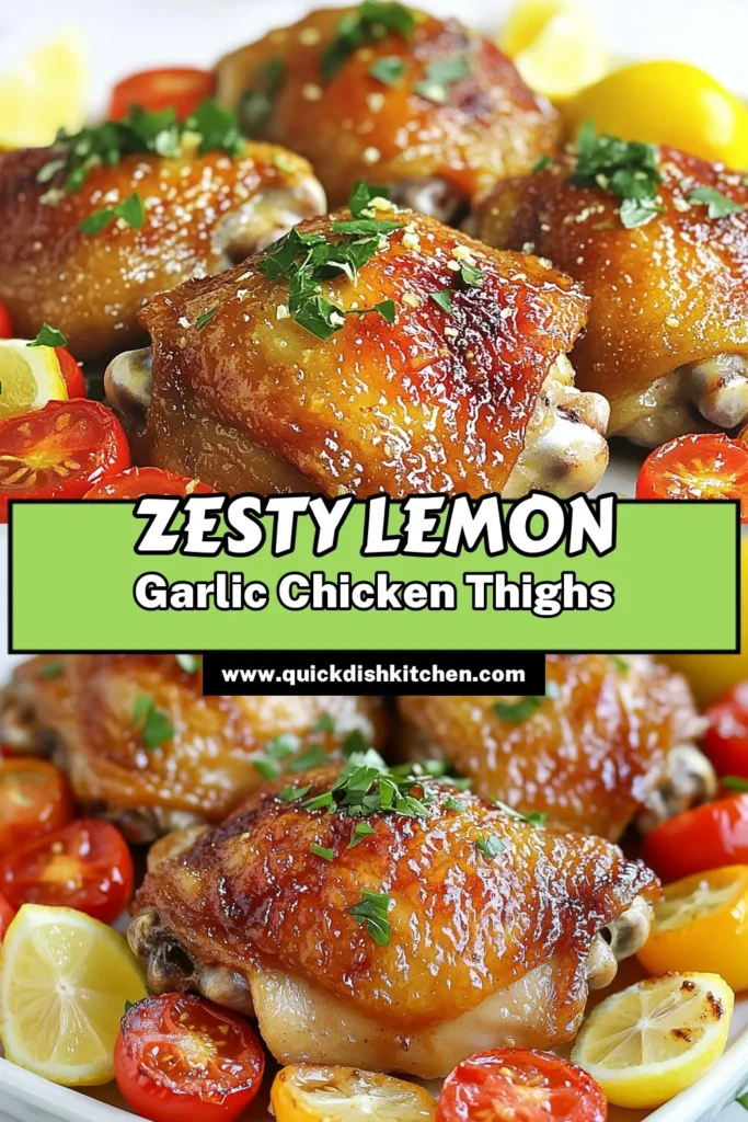 Get ready to delight your taste buds with Zesty Lemon Garlic Chicken Thighs! This easy recipe combines juicy chicken thighs with a zesty marinade of lemon, garlic, and spices, all roasted to perfection with colorful veggies. Perfect for a weeknight dinner or special occasion! Discover how to bring vibrant flavors to your table in just 50 minutes. Click to explore the full recipe and add this dish to your culinary repertoire! #ChickenThighs #EasyRecipes #LemonGarlic #DinnerInspiration
