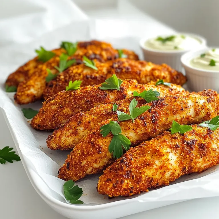To make these tasty air fryer Cajun chicken tenders, gather the following ingredients: - 1 lb chicken tenders - 1 cup buttermilk (or regular milk mixed with 1 tablespoon of vinegar) - 1 cup all-purpose flour - 2 teaspoons Cajun seasoning (more if you like it spicier) - 1 teaspoon garlic powder - 1 teaspoon onion powder - ½ teaspoon paprika - ½ teaspoon black pepper - ½ teaspoon salt - Cooking spray or olive oil for spraying You can swap some ingredients if needed: - Use plain yogurt instead of buttermilk. - Almond flour works well in place of all-purpose flour for a gluten-free option. - If you don't have Cajun seasoning, mix paprika, cayenne, and dried herbs. - For a mild taste, skip the garlic and onion powder. Choose fresh chicken tenders by looking for these signs: - The color should be pink and bright, not dull or gray. - The meat should feel firm, not slimy or mushy. - Check the sell-by date on the package. - If buying from a butcher, ask about the source of the chicken. These tips help ensure you get the best flavor and texture in your dish. Start by placing the chicken tenders in a bowl. Pour in the buttermilk until the chicken is fully submerged. Cover the bowl with plastic wrap. Let it sit in the fridge for at least 30 minutes, or up to 2 hours. This soak makes the chicken tender and full of flavor. The buttermilk breaks down tough fibers in the meat, making it juicy and delicious. While the chicken marinates, grab another bowl. Mix together the flour, Cajun seasoning, garlic powder, onion powder, paprika, black pepper, and salt. Stir these ingredients well until they are fully combined. This blend adds a spicy kick and deep flavor to your chicken tenders. You can adjust the Cajun seasoning to fit your taste. If you want it spicier, feel free to add more! Once you marinate the chicken, it’s time to get cooking. Preheat your air fryer to 400°F (200°C). While it heats, take the chicken out of the buttermilk. Let any extra liquid drip off. Next, dredge each piece in the seasoned flour mixture. Press lightly so the flour sticks well. Now, arrange the coated chicken tenders in a single layer in the air fryer basket. Spray the tops with cooking spray or olive oil. This step helps them get crispy while cooking. Air fry the chicken for about 8-10 minutes. Flip them halfway through to ensure even cooking. They should turn golden brown and reach an internal temp of 165°F (74°C). When they’re done, let the chicken rest for a few minutes. This helps keep the juices inside. Enjoy your tasty Cajun chicken tenders! To get crispy chicken tenders, use a light spray of cooking oil. This helps them brown nicely. Avoid overcrowding the air fryer basket. Give each tender space to cook evenly. Flip them halfway for even crispness. The hot air circulates better, making them crispy all around. Cajun seasoning can really change the flavor. Start with two teaspoons, as the recipe states. If you like more heat, add an extra teaspoon or two. Taste the flour mix before coating the chicken. Adjust the seasoning to fit your taste. Remember, spice can be fun, but balance is key for everyone to enjoy! If you have leftovers, store them in an airtight container. Keep them in the fridge for up to three days. To reheat, use the air fryer again. This brings back their crispy texture. If you freeze them, place them in a freezer bag. They can last up to three months. When ready to eat, thaw them overnight in the fridge before reheating. {{image_2}} If you want to turn up the heat, try these spicy additions. You can mix in cayenne pepper with your Cajun seasoning. Start with 1/4 teaspoon and adjust to your taste. Another option is to add hot sauce to the buttermilk marinade. This will give the chicken an extra kick. You can also serve the tenders with a spicy dipping sauce. A mix of mayo and hot sauce works great! For a gluten-free version, swap the all-purpose flour with a gluten-free flour blend. Look for a blend that has good texture for frying. You can also use almond flour or coconut flour if you prefer. Ensure that your Cajun seasoning is gluten-free too. Many brands are safe, but check the label to be sure. If you prefer baking, you can make these tenders in the oven. Preheat your oven to 425°F (220°C). Place the coated chicken tenders on a baking sheet lined with parchment paper. Bake for about 15-20 minutes, flipping halfway through. This will give you a different texture, but they’ll still be tasty. Just ensure they reach an internal temperature of 165°F (74°C). After enjoying your meal, let the chicken tenders cool. Place them in an airtight container. You can keep them in the fridge for up to three days. If you want to keep them longer, consider freezing them. To reheat your chicken tenders, use your air fryer. Set it to 375°F (190°C). Cook for about 5 to 7 minutes. This helps restore their crispiness. Alternatively, you can use an oven. Preheat it to 375°F (190°C) and bake for 10 to 15 minutes. To freeze chicken tenders, wrap each piece tightly in plastic wrap. Then, place them in a freezer bag. Remove as much air as possible. They can last up to three months in the freezer. When you want to eat them, thaw in the fridge overnight before reheating. You can marinate chicken tenders for 30 minutes to 2 hours. This time frame helps the chicken absorb the buttermilk and spices. A longer marination ensures more flavor and tenderness. Just keep the chicken in the fridge while it marinates to keep it safe. Some great dipping sauces include ranch, honey mustard, and spicy mayo. These sauces balance the heat of the Cajun seasoning. You can also try a tangy barbecue sauce for a sweet twist. Experiment with different flavors to find your favorite! Yes, you can use chicken breasts instead of tenders. Just cut the breasts into strips that are similar in size to tenders. Adjust cooking time, as thicker pieces may need a few extra minutes. Make sure to check that the internal temperature reaches 165°F for safety. This blog post covered everything you need for great Cajun chicken tenders. You learned about key ingredients, substitutions, and how to marinate chicken. I shared tips for achieving crispy tenders and explored tasty variations. You also got storage tips and answered common questions. Now, you’re ready to make delicious chicken tenders that everyone will love. Enjoy experimenting with flavors and sharing these meals with friends and family!
