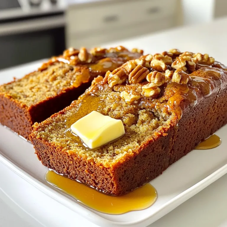 - 3 ripe bananas, mashed - 1/2 cup unsalted butter, softened - 1/2 cup maple syrup - 1/4 cup brown sugar - 2 large eggs - 1 teaspoon vanilla extract - 1 1/2 cups all-purpose flour - 1 teaspoon baking soda - 1/2 teaspoon salt - 1/2 cup chopped walnuts - 1/4 teaspoon ground cinnamon - Optional: 1/4 cup chocolate chips Gather these ingredients before you start. Ripe bananas give the best flavor and moisture. Softened butter blends easily, making your batter creamy. Maple syrup adds sweetness and a unique taste. Brown sugar gives a rich, caramel-like flavor. The eggs help the bread rise and stay moist. Add vanilla for warmth. All-purpose flour is the base, while baking soda helps it rise. Salt enhances all the flavors. Chopped walnuts add crunch and richness. Ground cinnamon gives it a warm touch. If you want, add chocolate chips for extra sweetness. These ingredients come together to make a delightful bread that feels like a treat from the bakery. - Preheat your oven to 350°F (175°C). Grease a 9x5 inch loaf pan. - In a large bowl, mix softened butter, brown sugar, and maple syrup. Blend until creamy. - In a separate bowl, whisk together all-purpose flour, baking soda, salt, and ground cinnamon. - Gradually add the dry mix to the wet mix. Stir gently until just combined. - Fold in chopped walnuts and optional chocolate chips for extra flavor. - Pour the batter into the loaf pan. Smooth the top with a spatula. - Bake for 60-65 minutes. Check doneness with a toothpick; it should come out clean. - Let the bread cool in the pan for 10 minutes. Then, transfer it to a wire rack. - Serve warm, with butter on top or a drizzle of maple syrup for added sweetness. Using ripe bananas is key. They add natural sweetness and moisture. Look for bananas with brown spots. They are perfect for this recipe. Overripe bananas make your bread soft and tasty. Mix the ingredients carefully. When combining wet and dry ingredients, stir gently. Overmixing can lead to tough bread. A few lumps are fine. This keeps your banana bread light and fluffy. You can boost flavor by adding spices. Nutmeg and ginger work well. They add warmth and depth. For extra sweetness, use more maple syrup. It gives a rich flavor that pairs well with bananas. If you like chocolate, add chocolate chips. They melt and blend beautifully. This twist adds a nice surprise in each slice. For a great presentation, slice the bread warm. Serve it with a pat of butter. A drizzle of maple syrup on top is amazing. It adds shine and extra sweetness. Try serving banana bread at events. Pair it with coffee or tea. You can also serve it as a dessert. Everyone will love this sweet treat! {{image_2}} You can make your banana bread even more fun by adding new flavors. Try spices like nutmeg or ginger for warmth. A touch of nutmeg gives a cozy feel. Ginger adds a slight zing that brightens every bite. You can also mix in fruits like blueberries or cranberries. Blueberries add a burst of juice, while cranberries give a sweet-tart twist. If you need gluten-free options, almond flour works great. It gives a nice nutty taste and keeps the bread moist. For those who want a vegan treat, simply swap eggs and butter. Use flax eggs and coconut oil instead. These changes still make a yummy loaf that everyone can enjoy. You can customize your banana bread with fun add-ins. Consider adding dried fruits like raisins or apricots. They bring extra sweetness and chewiness. If you want a nut-free version, just leave out the walnuts. You can replace them with seeds like sunflower or pumpkin for a tasty crunch. These choices make your banana bread unique and personal. To keep your Maple Walnut Banana Bread fresh, follow these tips: - Room Temperature: Store the bread in an airtight container at room temperature. It stays good for about 3 days. If you like it warm, slice and serve it fresh. - Refrigeration: You can refrigerate your banana bread, but it may dry out. Wrap it tightly in plastic wrap before placing it in the fridge. It will last for about a week this way. - Freezing: For longer storage, freeze your banana bread. Wrap it in plastic wrap and then in aluminum foil. It can last for up to 3 months. When you're ready to eat it, let it thaw overnight in the fridge. To enjoy your banana bread warm and soft again, use these methods: - Oven: Preheat the oven to 350°F (175°C). Wrap your slices in foil and heat them for 10-15 minutes. This keeps the bread moist. - Microwave: Place a slice on a plate and cover it with a paper towel. Heat for about 10-15 seconds. This method is quick but may make the bread a bit chewy. - Tips for Serving Leftovers: Serve leftover banana bread with butter or a drizzle of maple syrup. It adds a nice touch of sweetness and brings back the fresh flavor. Can I use less sugar in this recipe? Yes, you can reduce the sugar. Try using 1/4 cup of brown sugar. You may also want to use a little more ripe banana to keep it sweet. How do I know when the banana bread is done? The banana bread is done when a toothpick comes out clean from the center. You can also check for a golden top. It should feel firm but springy. Can I make this banana bread ahead of time? Absolutely! You can bake it a day or two ahead. Just store it in an airtight container. The flavors will deepen. What can I substitute for walnuts? If you cannot use walnuts, try pecans or almonds. You can also use seeds like sunflower or pumpkin for a nut-free option. Is it safe to eat overripe bananas in the recipe? Yes, overripe bananas are perfect for this recipe. They add great flavor and natural sweetness. Just use bananas that are brown and soft. How long does banana bread last? Banana bread lasts about 3 to 4 days at room temperature. If you store it in the fridge, it can last up to a week. For longer storage, freeze it for up to 3 months. This article covered how to make delicious maple walnut banana bread. You learned about the best ingredients and step-by-step instructions for baking. I shared tips for achieving great texture and flavor. Variations offer fun ways to switch it up or meet dietary needs. Storing and reheating techniques keep your bread tasty for longer. Try this recipe for your next snack or gathering. You’ll impress your friends and family with your baking skills! Enjoy your delicious result any time.