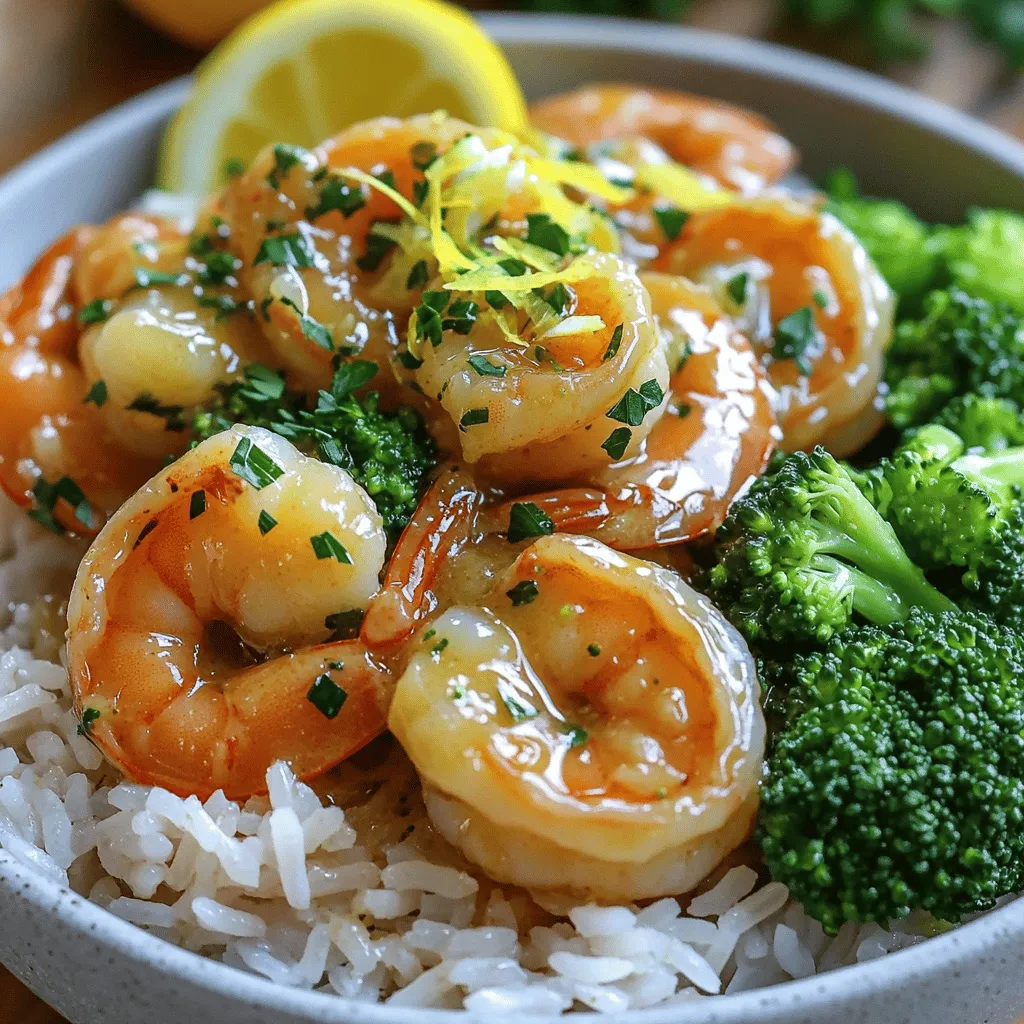- 1 lb shrimp, peeled and deveined - 2 cups cooked jasmine rice - 4 tablespoons unsalted butter - 4 cloves garlic, minced - 1 tablespoon olive oil - 1 teaspoon red pepper flakes - Salt and pepper to taste To make garlic butter shrimp rice bowls, you need fresh shrimp. Shrimp should be peeled and deveined before cooking. I love using jasmine rice for its fluffy texture. Cook the rice ahead of time for a quick meal. You will need garlic, which adds a rich flavor. Butter gives the dish a nice creaminess. Olive oil is needed for sautéing. Red pepper flakes add just the right amount of heat. Don’t forget salt and pepper to enhance all the flavors. - 2 green onions, sliced - 1 lemon, zested and juiced - 1 cup broccoli florets, steamed - Fresh parsley, for garnish Garnishes elevate your dish. I like to add sliced green onions for a fresh crunch. A squeeze of lemon juice brightens up the shrimp and rice. Steamed broccoli adds color and nutrients. Fresh parsley is perfect for a pop of green. You can customize these garnishes to fit your taste. Each adds a unique twist to your garlic butter shrimp rice bowls. 1. Heating the skillet Start by placing a large skillet on medium heat. Add 1 tablespoon of olive oil and 2 tablespoons of butter. Let the butter melt completely. 2. Sautéing garlic and red pepper flakes Next, add 4 cloves of minced garlic and 1 teaspoon of red pepper flakes to the skillet. Stir this mix for about 1 minute until you smell the garlic. Be careful not to let it burn. 3. Cooking the shrimp Now, add 1 pound of peeled and deveined shrimp to the skillet. Season them with salt and pepper to taste. Cook the shrimp for 2-3 minutes on each side until they turn pink and opaque. 1. Adding lemon juice and zest Once the shrimp are cooked, stir in the zest and juice of 1 lemon. This adds freshness to the dish. 2. Mixing in the remaining butter Finally, add the last 2 tablespoons of butter. Mix everything until the butter melts and coats the shrimp nicely. 1. Dividing rice into bowls Grab 4 serving bowls and divide 2 cups of cooked jasmine rice among them. This will be the base of your meal. 2. Topping with shrimp and vegetables Place the garlic butter shrimp on top of the rice. Add 1 cup of steamed broccoli florets for color and nutrition. 3. Garnishing before serving To finish, sprinkle sliced green onions and fresh parsley on top. This makes the dish look bright and inviting. When picking shrimp, look for these signs of freshness: - Clear eyes - Firm texture - Mild ocean smell If you can't find fresh shrimp, frozen shrimp works well. They are often frozen right after catch, keeping them fresh. To adjust spice levels, add more or fewer red pepper flakes. You can also use fresh chili peppers for a hotter kick. For added flavor, try mixing in herbs like basil or cilantro. A pinch of paprika or even a dash of cumin can elevate your dish. For cooking jasmine rice, use a 1:1.5 ratio of rice to water. Bring the water to a boil, add the rice, then reduce heat and cover. Let it steam for about 15 minutes. For perfect sautéing, heat the skillet before adding oil. This helps the shrimp cook evenly and prevents sticking. Stir frequently to avoid burning the garlic. {{image_2}} You can mix things up in many ways. For vegetables, try bell peppers, snap peas, or zucchini. These add great color and flavor! You can also use cauliflower rice instead of jasmine rice. Cauliflower rice is low-carb and still tasty. Want to change the taste? For an Asian twist, add soy sauce and ginger. This gives a nice umami flavor. You can also try sesame oil for a nutty taste. If you prefer Mediterranean flavors, swap shrimp for chicken. Add sun-dried tomatoes and olives for a fresh vibe. If you need gluten-free meals, use coconut aminos instead of soy sauce. This keeps the dish safe for those with gluten issues. For low-carb options, use zucchini noodles or cauliflower rice. Both are filling and healthy choices. Store any leftovers in an airtight container. Glass or plastic containers work well. Make sure to cool the shrimp rice bowls before sealing. Keep them in the fridge for up to three days. To reheat, use the microwave or a skillet. If using a microwave, heat in short intervals. Stir after each interval to ensure even heating. For a skillet, add a splash of water or broth to keep the shrimp moist. Avoid overcooking the shrimp; they can become rubbery. Heat just until warm. You can freeze the garlic butter shrimp rice bowls. Place them in a freezer-safe container. Leave some space at the top for expansion. They last up to two months in the freezer. When ready to eat, thaw overnight in the fridge. Reheat as mentioned above, ensuring the shrimp stay tender. To add spice, consider these options: - Increase red pepper flakes to taste. - Add a diced jalapeño or serrano pepper. - Use spicy garlic sauce or hot sauce. - Try a dash of cayenne pepper for heat. These additions will enhance the flavor and give your dish a kick. Adjust to your taste for the perfect balance. Yes, you can use frozen shrimp. Here are some tips: - Thaw shrimp in the fridge overnight or run under cold water. - Pat them dry before cooking to avoid excess moisture. - Cook them a little longer if they are still icy. Using frozen shrimp saves time and gives you great results. Pair your rice bowls with these sides: - Steamed green beans or asparagus for crunch. - A fresh salad, like a citrus or garden salad. - Cold drinks like iced tea or lemonade. These sides complement the shrimp and enhance your meal experience. Enjoy! This dish is easy to make and full of fresh flavors. We started with key ingredients like shrimp and jasmine rice, then sautéed them with garlic. The bowls are topped with veggies and garnishes for extra taste. You can switch up ingredients and flavors to suit your mood or diet. Plus, I shared how to store and reheat leftovers for later. Grab your skillet and enjoy a tasty meal that's both simple and satisfying!