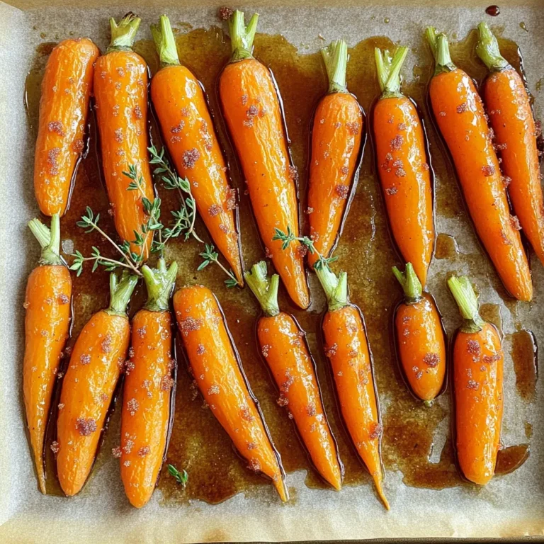 To make Maple Brown Sugar Roasted Carrots, you will need: - 1 lb baby carrots (peeled and trimmed) - 2 tablespoons olive oil - 3 tablespoons pure maple syrup - 2 tablespoons brown sugar - 1 teaspoon ground cinnamon - Salt and pepper to taste - Fresh thyme for garnish (optional) The measurements are key for the best flavor. If you want a lighter dish, you can cut the brown sugar by half. You can also swap out the olive oil for melted butter for a richer taste. For a twist, try using honey instead of maple syrup. I recommend fresh baby carrots for this recipe. They roast better, giving you that nice caramelized finish. Frozen carrots can work, but they may lose some texture and flavor. If you must use frozen, thaw them first and pat them dry to remove excess moisture. This will help them roast better. Start by washing your baby carrots. You want them clean and fresh. Peel and trim the ends if needed. This will help them cook evenly. Keep them whole for the best look. Grab a large mixing bowl. Add the olive oil, maple syrup, and brown sugar. Sprinkle in the ground cinnamon, salt, and pepper. Mix it well. You want the sugar to dissolve mostly. This creates a sweet and tasty coating. Now, add the carrots to your bowl. Toss them until they are well coated. Next, spread the carrots out on a baking sheet. Make sure they lay flat in a single layer. This helps them roast evenly. Preheat your oven to 425°F (220°C). Roast the carrots for 25 to 30 minutes. Be sure to toss them halfway. This gives them a nice caramel color. When done, let them cool slightly. If you like, add fresh thyme for a pretty touch. Enjoy! To get that sweet, golden color, choose small, young carrots. They cook evenly and taste great. Make sure to coat them well in the maple-brown sugar mix. Spread the carrots out on the baking sheet, so they have space. If they are too close, they will steam instead of roast. Toss them halfway through cooking for even caramelization. Bake at 425°F (220°C) for 25-30 minutes until tender. Want to add more flavor? Try these ideas: - Add a pinch of nutmeg for warmth. - Mix in some minced garlic for a savory twist. - Use ginger for a zesty kick. - Try a dash of cayenne pepper for heat. These spices pair well with the sweetness of the carrots. Serve these roasted carrots as a side dish with any meal. They look great on a plate. Pair them with roast chicken or grilled fish. You can also add them to salads for a sweet touch. If you want a fancy look, sprinkle fresh thyme on top. It adds color and a fresh taste. Enjoy these carrots warm or at room temperature. {{image_2}} You can use many types of carrots for this dish. Baby carrots work well because they are sweet and tender. If you want more texture, try regular carrots. Just slice them into sticks or rounds. You can also use rainbow carrots, which add color and fun. They taste just as sweet and make your dish pop. Mixing in other flavors can make your carrots even better. You might add a splash of balsamic vinegar for a tangy twist. If you like nuts, try tossing in chopped pecans or walnuts. They add a nice crunch. Fresh herbs like rosemary or parsley can boost the flavor too. You can cook these carrots in the oven or an air fryer. The oven gives a nice caramelization, which means a sweet, deep flavor. Roasting takes about 25-30 minutes. If you choose the air fryer, cook them for about 15-20 minutes. Both methods will make your carrots tender and delicious. The air fryer cooks them faster and can give you crisp edges. You can store leftover maple brown sugar roasted carrots in an airtight container. Make sure they cool completely first. Store them in the fridge for up to four days. When you want to eat them again, you can easily reheat them. To reheat, place the carrots on a baking sheet. Preheat your oven to 350°F (175°C). Heat them for about 10-15 minutes. This gives them a nice texture again. You can also use a microwave. Heat them in short bursts of 30 seconds. Check often to avoid overcooking. You can freeze these carrots too. First, let them cool completely. Spread them on a baking sheet in a single layer. Freeze them for about one hour. Once frozen, transfer them to a freezer bag. Remove as much air as possible. They will keep well for up to three months. When you're ready to eat, thaw them in the fridge before reheating. Yes, you can make these carrots ahead of time. Cook them as normal and let them cool. Store them in the fridge for up to three days. When you are ready to eat, heat them in the oven. This keeps them tasty and warm. You can roast many other veggies with carrots. Try potatoes, sweet potatoes, or parsnips. Brussels sprouts also work great. Mix different colors and textures for a fun side dish. Just keep the sizes similar for even cooking. To change the sweetness, use less maple syrup or brown sugar. You can also add a splash of vinegar. This will balance the sweetness and give a nice tang. Taste as you go, and adjust to your liking. In this blog post, we explored how to make delicious maple brown sugar roasted carrots. We covered the key ingredients, step-by-step instructions, and helpful tips for perfecting your dish. You learned about variations, storage options, and frequently asked questions to make your cooking easier. Enjoy experimenting with flavors and methods. These roasted carrots can boost any meal. With simple steps, you can create a dish that impresses everyone. Try it out and enjoy each bite!