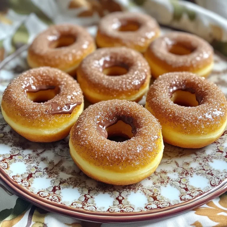 To make Air Fryer Cinnamon Sugar Donuts, you need: - 1 cup all-purpose flour - 1/4 cup granulated sugar - 1 tablespoon baking powder - 1/2 teaspoon salt - 1 teaspoon ground cinnamon - 1/2 cup milk - 1/4 cup unsalted butter, melted - 1 large egg - 1 teaspoon vanilla extract - 1/4 cup granulated sugar (for coating) - 1 teaspoon ground cinnamon (for coating) Each ingredient plays a key role. If you need to make changes, here are some tips: - Use whole wheat flour for a healthier option. - Swap granulated sugar with brown sugar for a deeper flavor. - Almond milk works well if you need a dairy-free choice. - You can use applesauce instead of butter for a lighter option. Quality matters for great donuts. Here are my tips: - Choose fresh baking powder for the best rise. - Use fresh ground cinnamon for a stronger taste. - Always check the expiration date on milk. - Use unsalted butter to control the salt in your donuts. - Buy organic ingredients when possible for better flavor and health. With these details, you'll set yourself up for success in making these delightful treats! To start, gather the ingredients. You need 1 cup of all-purpose flour, 1/4 cup of sugar, and 1 tablespoon of baking powder. Also, grab 1/2 teaspoon of salt and 1 teaspoon of cinnamon. In one bowl, whisk the dry ingredients together. Make sure they mix well. In another bowl, combine 1/2 cup of milk, 1/4 cup of melted butter, 1 egg, and 1 teaspoon of vanilla. Mix these until smooth. Now, pour the wet mix into the dry mix. Stir gently until just combined. Avoid overmixing; it makes donuts tough. Next, grease your donut pan lightly. Fill each cavity halfway with the batter. Preheat your air fryer to 350°F (175°C). Cook the donuts in batches for 5-7 minutes. Check if they’re golden brown. A toothpick should come out clean from the center. If not, cook for a couple more minutes. While the donuts cook, mix 1/4 cup of sugar with 1 teaspoon of cinnamon in a shallow dish. Once the donuts cool for about 2 minutes, roll each one in the cinnamon sugar blend. Make sure they’re fully coated. Finally, place the donuts on a plate or wire rack to cool completely. Enjoy your warm, sweet treats! To get the best donut texture, mix the dry and wet ingredients gently. Overmixing makes donuts tough. Use a light hand when stirring until just combined. Grease your donut pan well for easy removal. This will help keep the shape perfect. One common mistake is cooking at too high a temperature. This can burn the outside while leaving the inside raw. Always preheat your air fryer to 350°F (175°C) before cooking. Another mistake is not letting the donuts cool before coating. If you coat them too hot, the sugar will melt away. To boost flavor, use fresh ground cinnamon. This adds a warm and rich taste. You can also add a splash of vanilla to the batter for depth. Consider adding a dash of nutmeg for a more complex flavor profile. For a sweet twist, drizzle melted chocolate on top before serving. {{image_2}} You can switch out granulated sugar for other sweeteners. Consider using honey or maple syrup. These add a unique flavor. You might need to adjust the wet ingredients. If using a liquid sweetener, cut back a bit on milk. Want to mix things up? Try adding cocoa powder or nuts to the batter. One tablespoon of cocoa powder gives a chocolate twist. Chopped nuts add crunch and flavor. Walnuts or pecans work great. Just fold them in gently with the batter. For an extra treat, try glazing your donuts. A simple glaze needs powdered sugar and milk. Mix one cup of powdered sugar with two tablespoons of milk. Drizzle it over warm donuts for a sweet finish. You can also add vanilla or almond extract for more flavor. To keep your donuts fresh, place them in an airtight container. This will help prevent them from getting stale. If you store them this way, they can last for about 2 days at room temperature. For longer storage, move them to the fridge. They will stay good for about a week. Just remember to let them cool completely before you store them. When you want to enjoy your leftover donuts, reheating is easy! Preheat your air fryer to 300°F (150°C). Place the donuts in the basket and heat them for about 3-5 minutes. This will help them regain their warm, soft texture. If you don't have an air fryer, you can also use a microwave. Just heat them for 10-15 seconds. Be careful not to overheat them, or they may become tough. If you want to save some donuts for later, freezing is a great option! Let the donuts cool completely, then wrap each one in plastic wrap. Place the wrapped donuts in a freezer-safe bag. They can stay fresh in the freezer for up to 2 months. When you're ready to eat one, just take it out and let it thaw at room temperature. You can then reheat it as mentioned before for a tasty treat! Yes, you can use whole wheat flour. It gives a nutty taste. Swap it for all-purpose flour in equal amounts. The donuts will be denser but still tasty. To make these donuts dairy-free, use plant-based milk. Almond milk or oat milk works great. Replace the unsalted butter with coconut oil or vegan butter. This keeps the donuts soft and delicious. You can try many coatings! Powdered sugar adds a sweet touch. Chocolate glaze gives a rich flavor. For a twist, mix spices like nutmeg or ginger. You can even top them with sprinkles for fun! You now have all the tools to make amazing air fryer donuts. We covered the best ingredients, measurements, and tips for high quality. You learned how to prepare the batter, cook it perfectly, and add tasty finishes. I shared tips to avoid mistakes and enhance flavor. We also explored fun variations and how to store leftovers for later. With this knowledge, you can whip up delicious donuts anytime you want. Enjoy your baking and impress your friends with your tasty creations!