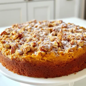 - 2 cups all-purpose flour - 1 cup granulated sugar - 1 teaspoon baking powder - 1 teaspoon baking soda - ½ teaspoon salt - 1 teaspoon ground cinnamon - ½ teaspoon ground nutmeg - ½ cup unsalted butter, softened - 1 cup pure pumpkin puree - 2 large eggs - 1 teaspoon vanilla extract - ½ cup buttermilk - ½ cup all-purpose flour - ½ cup brown sugar, packed - ½ teaspoon ground cinnamon - ¼ teaspoon salt - ¼ cup unsalted butter, melted - ½ cup chopped pecans (or walnuts) This recipe creates a warm and cozy treat. The dry ingredients blend well to form a solid base. The flour and sugar mix with baking powder, baking soda, and spices. These spices bring rich flavors to the cake. In the wet ingredients, butter and pumpkin puree add moisture. Eggs help the cake rise and bind the mix. Vanilla brings a delightful scent. Buttermilk adds tang and makes the cake tender. For the streusel, we mix flour and brown sugar. Adding melted butter creates that crumbly texture. The nuts add a nice crunch. You can swap pecans for walnuts if you prefer. All these ingredients come together to create an amazing coffee cake. - Preheat your oven to 350°F (175°C). - Grease and flour a 9x13-inch baking pan or line it with parchment paper. - In a large bowl, mix together 2 cups of flour, 1 cup of sugar, 1 teaspoon of baking powder, 1 teaspoon of baking soda, ½ teaspoon of salt, 1 teaspoon of cinnamon, and ½ teaspoon of nutmeg. - In another bowl, stir together ½ cup of softened butter, 1 cup of pumpkin puree, 2 eggs, 1 teaspoon of vanilla extract, and ½ cup of buttermilk. - Pour the wet mix into the dry mix. Stir until just blended. Small lumps are fine. - In a medium bowl, mix ½ cup of flour, ½ cup of brown sugar, ½ teaspoon of cinnamon, and ¼ teaspoon of salt. - Drizzle ¼ cup of melted butter over this mix. Stir until it feels crumbly. - Add ½ cup of chopped pecans (or walnuts) and mix well. - Pour half of the pumpkin batter into the prepared pan. Spread it evenly. - Sprinkle half of the streusel topping over the batter. - Pour the rest of the pumpkin batter on top, then sprinkle the remaining streusel topping over it. - Place the pan in the oven. Bake for 35-40 minutes. - Check if it is done by inserting a toothpick into the center. It should come out clean. - Let the cake cool in the pan for 10 minutes. - Carefully transfer it to a wire rack to cool completely. - Once cooled, slice the cake. Enjoy it with a hot cup of coffee or tea. To get the best texture for your cake, avoid overmixing the batter. This keeps the cake light and fluffy. Mix just until the ingredients combine. Small lumps in the batter are fine and will bake out. Also, use room temperature ingredients. This helps them blend easier and creates a smoother batter. To make your coffee cake even tastier, you can add extra spices. A touch more cinnamon or nutmeg brings warmth. Adding a splash of vanilla also boosts the flavor. If you want a fun twist, consider adding chocolate chips. They melt and mix well with the pumpkin, making each bite a treat. Presentation matters! Dust the top of your cooled coffee cake with powdered sugar. This adds a fancy touch. Serve slices on decorative plates for a nice look. Pair it with whipped cream for added flavor and a beautiful presentation. This makes your coffee cake not just tasty but also a feast for the eyes. {{image_2}} If you're avoiding nuts, simply leave them out. Replace them with extra spices like cloves or ginger. You could also add chocolate chips for a sweet twist. This keeps the cake rich and tasty without the crunch of nuts. For a gluten-free option, swap out the all-purpose flour. Use a gluten-free flour blend instead. Make sure the blend has a good mix of starch and protein. This will help keep the cake light and fluffy. Want to add a little more sweetness? Toss in cranberries or raisins into the batter. These fruits bring a nice contrast to the pumpkin flavor. They also add a fun chewy texture that everyone will love. Store your pumpkin streusel coffee cake in an airtight container. Keep it at room temperature. This keeps the cake fresh for a few days. The flavors will blend nicely as it sits. If you have leftovers you won’t eat soon, freeze them. Wrap each slice in plastic wrap, then in foil. This helps keep them from getting freezer burn. You can enjoy your cake later by thawing it overnight in the fridge. For a warm treat, reheat your coffee cake. Use the oven for a crispy top. Set it at 350°F and heat for about 10 minutes. You can also use the microwave for quick reheating. Just heat for about 20 seconds. Enjoy that fresh-baked taste! Yes, canned pumpkin puree works great for this recipe. It saves time and gives good flavor. I often use it in my baking. Make sure you choose pure pumpkin, not pumpkin pie filling. This keeps the taste balanced and rich. A toothpick inserted into the center should come out clean. If it has wet batter on it, bake for a few more minutes. Keep checking every 2-3 minutes. This helps avoid overbaking, which can dry out the cake. Yes, the cake can be made ahead and stored or frozen for later use. Bake the cake, then let it cool completely. Wrap it well in plastic wrap. Store it in the fridge for up to five days. For longer storage, freeze it for up to three months. It pairs well with coffee, tea, or as a dessert with whipped cream. The warm spices in the cake complement hot drinks well. Serve it at breakfast or as a sweet treat in the evening. It’s a crowd-pleaser for any occasion. This blog shared a simple, delicious pumpkin streusel coffee cake recipe. You learned about the dry and wet ingredients, and how to layer and bake them. I provided tips for texture, flavor, and presentation, plus fun variations for special diets. Remember, the secret to a perfect cake lies in the mixing and baking times. With this recipe, you can create a cozy treat, ideal for sharing. Enjoy making it and impressing your friends and family with your baking skills!