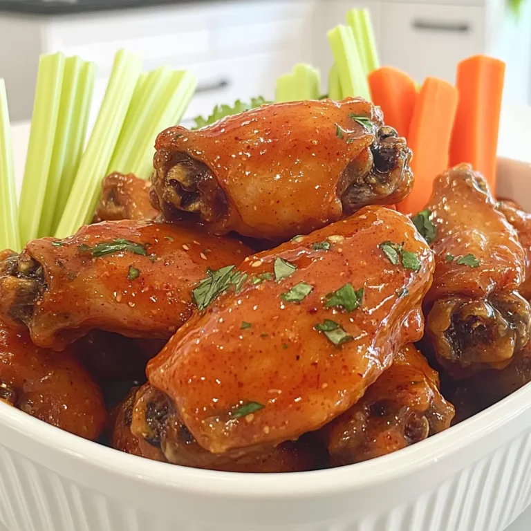 - 2 lbs chicken wings - 1/2 cup hot sauce (like Franks RedHot or your favorite brand) - 1 tsp garlic powder - 1 tsp onion powder - 1 tsp smoked paprika - 1/2 tsp cayenne pepper (adjust for spice level) - Salt and pepper to taste - Fresh celery sticks - Carrot sticks - Dipping sauces (blue cheese or ranch) The key to great buffalo wings is in the ingredients. Start with fresh chicken wings. Make sure to use a tasty hot sauce. I love Franks RedHot, but pick one you like! Next, let's talk spices. Garlic powder adds depth. Onion powder gives sweetness. The smoked paprika brings a nice flavor that’s hard to beat. If you like heat, add more cayenne pepper. Adjust it to fit your taste. Don’t forget salt and pepper. They are crucial for a well-balanced flavor. When serving, keep it classic. Pair your wings with crunchy celery and sweet carrot sticks. They provide a nice crunch. Dipping sauces like blue cheese or ranch add richness. They cool down the heat from the wings. These ingredients come together to create a flavor explosion. You’ll enjoy every bite! - Rinse and dry the chicken wings First, rinse the chicken wings under cold water. This cleans them and removes any unwanted bits. Next, use paper towels to dry the wings completely. This step helps them get that perfect crispiness when cooked. - Season the wings In a large bowl, mix garlic powder, onion powder, smoked paprika, cayenne pepper, salt, and pepper. You can adjust the cayenne for more or less spice. Add the dry wings to the bowl and toss them well. Make sure every wing has a good coating of the seasoning mix. - Preheat the air fryer Set your air fryer to 380°F (193°C). Preheat it for about five minutes. This step helps cook the wings evenly. - Air fry the wings Place the seasoned wings in the air fryer basket. Arrange them in a single layer without crowding. Depending on the size of your fryer, you might need to cook in batches. Cook them for 25-30 minutes. Shake the basket halfway through for even cooking. - Prepare the buffalo sauce While the wings cook, mix hot sauce and melted butter in a small bowl. Stir until they blend well. This sauce adds the classic buffalo flavor we all love. - Toss wings in sauce Once the wings are golden brown and crispy, take them out of the air fryer. In a large bowl, toss the wings with the buffalo sauce. Make sure they are fully coated for the best flavor. - Optional final crisping For extra crispiness, put the sauced wings back in the air fryer. Cook them for another five minutes at the same temperature. This step gives them an even better crunch. - Serving the dish Plate your buffalo wings with fresh celery and carrot sticks on the side. Don't forget to add your favorite dipping sauce, like blue cheese or ranch. Enjoy your crispy, flavorful buffalo wings! To get crispy wings, start by drying them well. Rinse the chicken wings under cold water. Then, pat them dry with paper towels. This step is key to crispiness. Water makes wings soggy, so make sure they are fully dry. Next, arrange the wings in the air fryer. Place them in a single layer. Avoid crowding the basket. This helps hot air circulate. If your air fryer is small, cook in batches. Each wing needs space to crisp up. Cooking times can change based on your air fryer. Most air fryers need about 25 to 30 minutes. But check your model’s manual for specifics. A good rule is to shake the basket halfway through cooking. This ensures even browning. To check for doneness, look for a golden color. The internal temperature should reach 165°F (74°C). You can use a meat thermometer for accuracy. If they need more time, cook them in 5-minute bursts until ready. Customize the spice level of your wings. Add more cayenne for extra heat. If you prefer milder wings, cut back on the cayenne. You can also mix in other spices like chili powder or paprika for a new flavor twist. For hot sauce, try different brands. Franks RedHot is popular, but you can explore others. Some sauces offer a sweet or smoky flavor. Experimenting with sauces can lead to unique, tasty results. {{image_2}} You can change the flavor of your wings with different sauces. Here are two great options: - Honey garlic buffalo sauce: Mix honey with your hot sauce. This makes a sweet and spicy sauce. It gives a nice twist to your wings. - BBQ buffalo sauce: Combine your favorite BBQ sauce with hot sauce. This adds a smoky flavor to the wings. It’s perfect for fans of BBQ. You can make your wings a bit healthier without losing taste. Here’s how: - Baked vs. air-fried comparison: Air-frying uses less oil than baking. This makes the wings crispier without extra fat. Air-fried wings can be healthier than baked ones. - Use of lower-fat sauces: Try sauces made with yogurt instead of butter. These sauces can give you the same great taste with fewer calories. They are a smart choice for health-conscious diners. Mixing flavors can take your wings to a new level. Here are some ideas to try: - Sweet and spicy variations: Add brown sugar to your hot sauce. This will create a sweet heat that many people love. It’s a fun twist on the classic buffalo flavor. - Adding citrus elements: Squeeze some lime or lemon juice into your sauce. This brightens up the flavor and adds a nice zing. Citrus can balance the spice and make the wings taste fresh. After enjoying your buffalo wings, store any leftovers properly. This keeps them fresh. First, let the wings cool down to room temperature. Place them in an airtight container. You can also use a resealable plastic bag. Make sure to remove as much air as possible. This helps prevent freezer burn. Store them in the fridge for up to three days. To reheat wings while keeping them crispy, use your air fryer. Preheat your air fryer to 360°F (182°C). Place the wings in a single layer. Heat them for about 5 to 8 minutes. Check them often to avoid sogginess. If you want extra crispiness, give them a shake halfway through. This ensures even heating. Want to save some wings for later? Freezing is a great option. First, let the wings cool completely. Then, arrange them in a single layer on a baking sheet. Freeze them for about two hours until solid. After that, transfer them to a freezer-safe bag. Label the bag with the date. They can stay fresh for about three months. When you’re ready to enjoy them, thaw the wings in the fridge overnight. Reheat them in the air fryer to bring back the crispiness. You should cook buffalo wings in an air fryer for 25 to 30 minutes. This time gives you crispy, golden wings. Remember to shake the basket halfway through cooking. This helps them cook evenly. Always check if the wings are cooked through before serving. Yes, you can use frozen wings! For frozen wings, cook them for 30 to 35 minutes. There’s no need to thaw them first. Just season them as you would fresh wings. Keep an eye on them to ensure they cook well. If you don't have an air fryer, you can bake the wings. Preheat your oven to 425°F (220°C). Spread the wings on a baking sheet. Bake for 40 to 45 minutes, flipping them halfway. This method also gives crispy wings. You can also fry them in a pan with oil, but this adds extra calories. You learned how to make tasty buffalo wings in the air fryer. We covered main ingredients, seasoning, cooking steps, and tips for crispiness. You can even try different sauces and healthier options. Don’t forget about storage and reheating methods for leftovers. Now, you can enjoy homemade buffalo wings any time you want. Happy cooking, and dive into your next wing night with confidence!