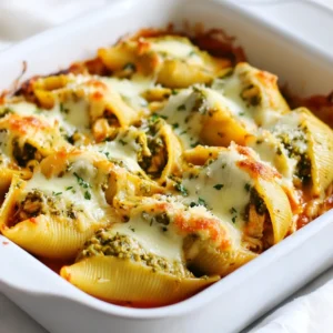 - 20 jumbo pasta shells - 2 cups cooked chicken, shredded - 1 cup fresh basil pesto - 1 cup ricotta cheese - 1 cup mozzarella cheese, shredded - 1/2 cup grated Parmesan cheese - 1 teaspoon garlic powder - 1/2 teaspoon salt - 1/4 teaspoon pepper - 1 cup marinara sauce - Fresh basil leaves for garnish (optional) Gathering the right ingredients is key to making tasty pesto chicken stuffed shells. Start with jumbo pasta shells. They hold the filling well. Next, use cooked chicken that is shredded. This helps it mix easily with the other flavors. Fresh basil pesto gives a bright taste. Ricotta cheese adds creaminess. Mozzarella cheese is great for melting, while grated Parmesan gives a nice salty kick. Garlic powder adds depth, and salt and pepper balance the dish. Marinara sauce acts as a base and adds moisture. You can garnish with fresh basil leaves for a pop of color. Using fresh and high-quality ingredients makes all the difference. It enhances flavor and texture. So, make sure to pick the best! {{ingredient_image_1}} 1. Preheat your oven to 375°F (190°C). This step helps cook your dish evenly. 2. Cook the jumbo pasta shells according to the package instructions. Aim for al dente, then drain and let them cool slightly. 3. In a large bowl, mix the shredded chicken, basil pesto, ricotta cheese, garlic powder, salt, and pepper. Stir until smooth. 1. When the pasta shells are cool enough to handle, use a spoon or your hands to stuff each shell with the chicken and pesto mixture. Fill them well but avoid overstuffing. 2. Spread a thin layer of marinara sauce on the bottom of a 9x13 inch baking dish. This keeps the shells from sticking. 1. Arrange the stuffed shells in the dish with the open side facing up. 2. Pour the remaining marinara sauce over the top of the shells. 3. Evenly sprinkle the mozzarella cheese and grated Parmesan cheese over the stuffed shells. 4. Cover the dish with aluminum foil and bake for 25 minutes at 375°F. Remove the foil and bake for an additional 10 minutes until the cheese is bubbly and golden. 5. Once done, take the dish out of the oven. Let it cool for a few minutes before serving. To keep pasta shells from sticking, add a splash of oil to the water. Stir the shells gently as they cook. Once drained, rinse them with cold water. This helps them cool and prevents sticking. For melting cheese evenly, use shredded cheese instead of blocks. Spread it out evenly over the shells. Cover the dish with foil while baking to trap heat. This helps the cheese melt nicely. Remove the foil near the end to brown the top. Garnish your dish with fresh basil leaves. This adds color and a fresh taste. You can also drizzle a bit of extra pesto on top. It makes the dish pop! For side dishes, a simple green salad pairs well. Garlic bread is another great choice. Both add a nice touch to your meal. Want to add some heat? Sprinkle chili flakes on top before serving. It gives the dish a nice kick. You can also mix in veggies. Spinach or diced bell peppers work great in the stuffing. They add color and extra nutrition. Just chop them small so they fit well in the shells. Pro Tips Use Fresh Ingredients: Fresh basil pesto and high-quality cheeses will elevate the flavor of your stuffed shells, making them more aromatic and delicious. Customize the Filling: Feel free to add vegetables like spinach or sun-dried tomatoes to the chicken and pesto mixture for added nutrition and flavor complexity. Make Ahead: Prepare the stuffed shells in advance and store them in the refrigerator before baking. This allows the flavors to meld together and saves you time on busy days. Cheese Variations: Experiment with different types of cheese, such as goat cheese or feta, for a unique twist on the traditional flavors in your stuffed shells. {{image_2}} You can change the protein in this dish easily. Try using shredded turkey instead of chicken. For a plant-based option, use shredded jackfruit or tofu. Each swap gives a new taste while keeping it hearty. Cheese lovers can also mix it up. If you prefer dairy-free cheese, use a vegan mozzarella or ricotta. This way, everyone can enjoy it without missing out on flavor. While marinara sauce is great, don't hesitate to switch it up. A creamy white sauce can add a rich flavor. You could also try using different types of pesto, like sun-dried tomato or arugula. Each option gives a fresh twist on the dish. For gluten-free needs, look for marinara brands that are gluten-free. They can keep your meal safe for those with gluten sensitivities. You can get creative with the stuffing. Try adding chopped spinach, bell peppers, or zucchini to the chicken mix. These veggies add color and extra nutrients. If you're following a keto or vegetarian diet, you can stuff the shells with just cheese and herbs. Use ricotta, spinach, and garlic for a tasty vegetarian option. Each variation makes the dish unique and special. After cooking, let your pesto chicken stuffed shells cool down. Once they reach room temperature, store them in an airtight container. This helps keep them fresh. In the fridge, they stay good for about 3 to 5 days. If you want to enjoy them later, proper cooling is key. To freeze leftovers, place the stuffed shells in a single layer on a baking sheet. Once they're frozen solid, transfer them to a freezer-safe bag. Remove as much air as possible from the bag before sealing. The shells can stay frozen for up to 3 months. When you're ready to eat, reheat them in the oven at 375°F (190°C). Cover with foil to prevent drying out. Bake for about 30 minutes or until heated through. For busy days, you can prepare these stuffed shells ahead of time. Assemble them in your baking dish but don’t bake right away. Cover and store them in the fridge for up to 24 hours. When it’s time to eat, just pop them in the oven. This saves you time and still gives you a homemade meal! To reheat your stuffed shells, use the oven for best results. Preheat the oven to 350°F (175°C). Place the shells in a baking dish. Add a splash of marinara sauce on top to keep them moist. Cover the dish with foil to trap steam. Bake for about 20 minutes. This helps keep the cheese melted and the pasta tender. Yes, you can! Make the dish up to the baking step. Cover it well and store it in the fridge for up to two days. When ready to bake, just add a few extra minutes to the cooking time. For longer storage, freeze the unbaked dish. Wrap it tightly in plastic wrap and foil. This way, it lasts for up to three months. To lower calories and fat, use low-fat ricotta cheese and part-skim mozzarella. You can also swap some chicken for veggies like spinach or zucchini. Use whole wheat pasta shells for more fiber. Finally, cut back on the cheese if you like. These small changes keep the flavor while making it lighter. This blog post covered how to make delicious Pesto Chicken Stuffed Shells. We explored the key ingredients, step-by-step instructions, and tips for perfecting your dish. I shared ideas for variations and ways to store leftovers. Remember, cooking can be fun and easy. Play with flavors or try new ingredients. Enjoy your meal prep, and savor each bite of this tasty dish!