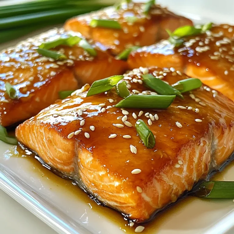 - 4 salmon fillets - 1/4 cup pure maple syrup - 2 tablespoons soy sauce (or tamari for gluten-free) - 1 tablespoon Dijon mustard - 2 cloves garlic, minced - 1 tablespoon fresh ginger, grated - 1 teaspoon sesame oil - Salt and pepper to taste - 1 tablespoon sesame seeds (for garnish) - 2 green onions, sliced (for garnish) When I make maple glazed salmon, I love to keep it simple yet flavorful. The main star is the salmon fillets. They should be fresh and firm. The pure maple syrup gives a sweet touch. I prefer it over other sweeteners for its rich flavor. Soy sauce or tamari adds a salty kick. If you need it gluten-free, tamari works well. Dijon mustard brings a bit of tanginess to the mix. Garlic and ginger enhance the dish. I always use fresh garlic and ginger for the best taste. Sesame oil adds a lovely nutty flavor to the glaze. Season your salmon with salt and pepper. These simple spices bring out the salmon's natural taste. For garnish, I like to sprinkle sesame seeds and sliced green onions on top. They add a nice crunch and color. These ingredients create a tasty dish that is quick to prepare. Plus, it looks great on the plate! {{ingredient_image_1}} - In a small bowl, whisk together: - 1/4 cup pure maple syrup - 2 tablespoons soy sauce (or tamari) - 1 tablespoon Dijon mustard - 2 cloves garlic, minced - 1 tablespoon fresh ginger, grated - 1 teaspoon sesame oil This mix makes your marinade. Blend until smooth. - Place 4 salmon fillets in a shallow dish. Pour the marinade over them. Ensure every fillet is well coated. Marinate in the fridge for at least 30 minutes. - Preheat your oven to 400°F (200°C). - Line a baking sheet with parchment paper. This helps with easy cleanup. - Take the salmon from the marinade. Reserve the marinade for later. Place the fillets on the baking sheet, skin-side down. - Season the salmon fillets with salt and pepper to taste. - Bake in the oven for 12-15 minutes. The salmon is done when it flakes easily with a fork. - While the salmon bakes, pour the reserved marinade into a small saucepan. Bring it to a boil over medium-high heat. Cook for 3-5 minutes. Stir occasionally until the sauce thickens slightly. - Once the salmon is done, remove it from the oven. Brush it generously with the thickened maple glaze. - For garnish, sprinkle sesame seeds and sliced green onions on top. - Maple glazed salmon pairs well with rice, steamed vegetables, or a fresh salad. Enjoy! To make a great maple glaze, focus on consistency. You want it thick enough to stick to the salmon. If it’s too thin, it won’t coat well. Start by mixing equal parts maple syrup and soy sauce. Add Dijon mustard, minced garlic, and grated ginger for extra flavor. Whisk until smooth. Marinating is key. You should let your salmon sit in the marinade for at least 30 minutes. This helps the flavors soak in. For best results, marinate it overnight in the fridge. Just remember to flip the salmon halfway through for even flavor. Choosing the right salmon matters. You can go for wild-caught salmon or farmed salmon. Wild-caught has a richer taste, while farmed tends to be milder. Both can work well. To find fresh salmon, visit your local fish market or a grocery store with a good seafood section. Look for bright, shiny skin and a fresh smell. If it looks dull or smells off, skip it. When cooking, you can bake or grill the salmon. Baking is easy and mess-free. Preheat your oven to 400°F (200°C). Place the salmon skin-side down on a baking sheet. Bake for 12-15 minutes until it flakes easily. Grilling gives a nice smoky flavor. Just be sure to oil the grill to prevent sticking. Aim for an internal temperature of 145°F (63°C) for perfectly cooked salmon. Use a meat thermometer to check. Pro Tips Marinating Time: For the best flavor, marinate the salmon for at least 1 hour or even overnight if possible. Oven Temperature: Ensure your oven is fully preheated before baking to achieve evenly cooked salmon. Glaze Consistency: If you prefer a thicker glaze, simply let the reserved marinade simmer longer until it reaches your desired consistency. Serving Suggestions: Pair the salmon with steamed vegetables or a fresh salad to balance the richness of the glaze. {{image_2}} You can make this dish gluten-free easily. Just switch soy sauce for tamari. It has the same great taste without gluten. If you want a different sweet flavor, try honey or agave syrup. They work well in the glaze too. You don’t have to bake the salmon if you prefer another method. Grilling gives it a nice smoky flavor. Just brush the glaze on while it cooks. You can also pan-sear it for a crispy skin. Cook it in a hot pan with a little oil. If you like broiling, place it under the broiler for quick cooking. Keep an eye on it so it doesn't burn. Want to spice things up? Add fresh herbs like dill or parsley. They give a fresh taste that pairs well with salmon. You can also add spices like paprika or cayenne for heat. A squeeze of lemon juice can brighten the flavors too. Experiment to find your favorite mix! To keep your cooked salmon fresh, let it cool down first. Then, place it in an airtight container. This helps to keep out air and moisture. Make sure to eat the leftover salmon within 3 days. If you want to keep it longer, freezing is a good option. When reheating your salmon, avoid using the microwave if you can. Instead, use an oven or a skillet. If you use the oven, set it to 275°F (135°C). Wrap the salmon in foil to keep it moist. Heat for about 15 minutes. If you use a skillet, add a little water and cover it. This helps keep the fish tender. Yes, you can freeze maple glazed salmon! Wrap it tightly in plastic wrap before placing it in a freezer bag. Remove as much air as possible. You can freeze it for up to 3 months. When ready to eat, thaw it in the fridge overnight. Then, reheat it using the methods above. You can marinate salmon for about 30 minutes to 2 hours. I find that 30 minutes gives great flavor. If you marinate longer, the fish can become too salty or mushy. Always keep the salmon in the fridge while it marinates. This keeps it fresh and safe to eat. Yes, you can use other fish like trout or cod. These fish have a mild taste that pairs well with the maple glaze. Just keep in mind that cooking times may vary. Thinner fillets will cook faster than salmon. Make sure to watch them closely while baking. Serve the salmon with rice, quinoa, or roasted vegetables. A fresh salad also works well. You can add steamed broccoli or asparagus for a colorful plate. These sides balance the sweet maple flavor nicely. You can also serve with a light sauce to enhance the meal. Salmon is done when it flakes easily with a fork. The internal temperature should reach 145°F (63°C). If you see the fish turn opaque and slightly pink in the center, it is likely done. Just be careful not to overcook it, as it can dry out quickly. You learned how to make maple glazed salmon from start to finish. I covered ingredients, preparation, cooking steps, and serving tips. Remember, the key is to use fresh salmon and master the glaze. Feel free to try different methods and flavors. Whether you bake or grill, this dish shines. Enjoy your tasty creation and share it with others. Maple glazed salmon is a meal you'll want to make again and again!