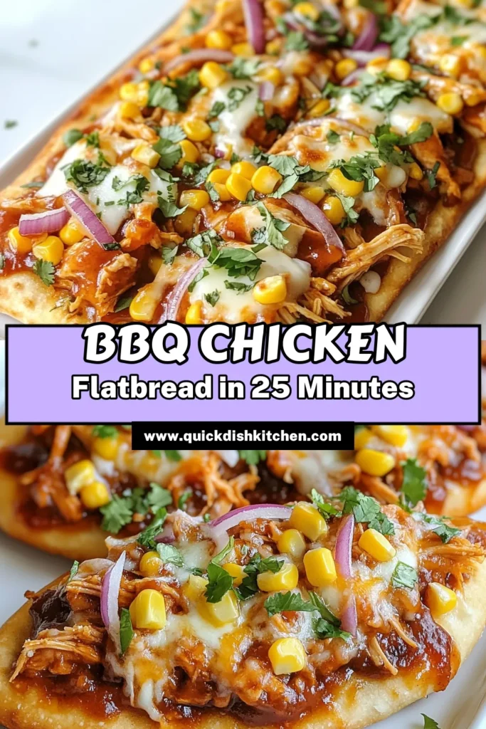 Craving a delicious and simple meal? Try this BBQ Chicken Flatbread recipe, perfect for a quick dinner or an easy flatbread pizza night! With tender shredded chicken, zesty BBQ sauce, and gooey mozzarella, this homemade BBQ chicken pizza is a crowd-pleaser. Bake it in just 25 minutes and enjoy a tasty treat any day of the week. Save this recipe now and impress your friends! #BBQChicken #FlatbreadPizza #QuickDinner #EasyRecipes