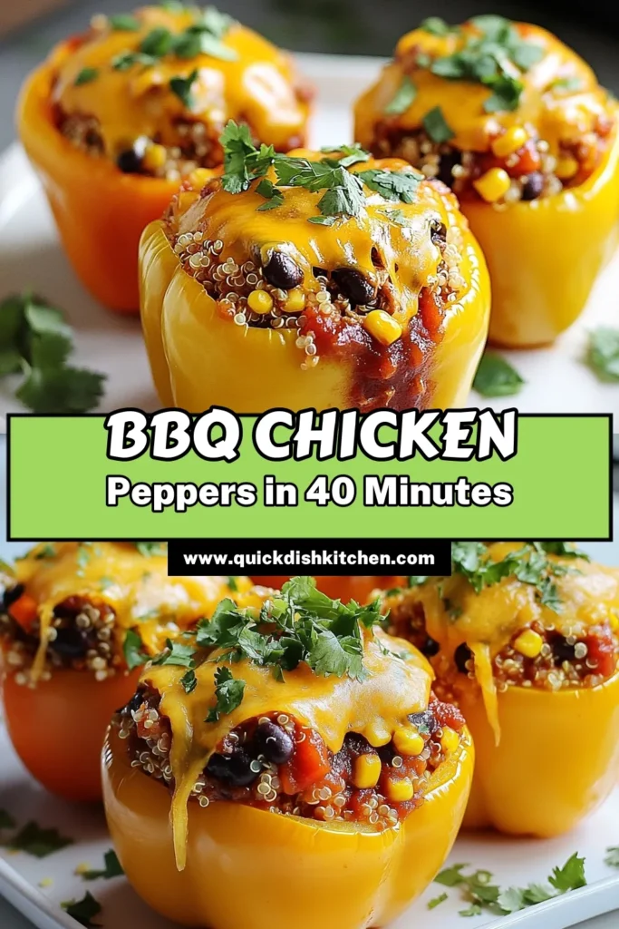 Looking for a delicious and healthy stuffed bell pepper recipe? Try these BBQ chicken stuffed peppers! Packed with shredded chicken, quinoa, corn, and cheese, this easy BBQ chicken recipe is perfect for a quick weeknight meal. Enjoy the flavors in each bite while keeping it nutritious with these healthy stuffed peppers. Don't forget to save this recipe for later and impress your friends! #BBQChickenStuffedPeppers #StuffedBellPepperRecipe #HealthyStuffedPeppers #QuinoaStuffedPeppers