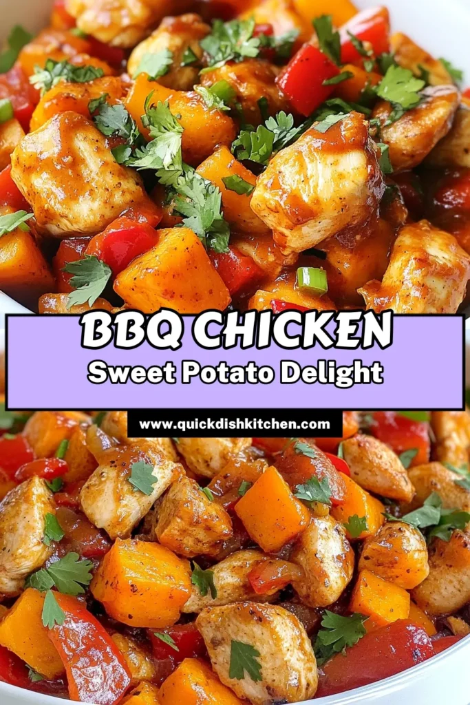 Try this irresistible BBQ Chicken Sweet Potato Skillet for a quick and healthy one-pan chicken dinner. Packed with flavor from juicy chicken and tender sweet potatoes, this easy BBQ chicken recipe is perfect for busy weeknights. Enjoy a nutritious meal that everyone will love! Don't forget to save this recipe for your next dinner idea. #BBQChickenSkillet #SweetPotatoRecipes #OnePanDinner #HealthyCooking