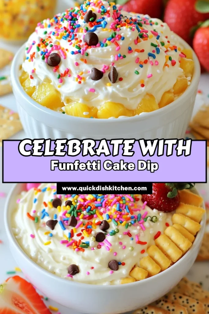 Looking for a fun and festive treat? Try our funfetti birthday cake dip that’s perfect for any celebration! This easy birthday dessert dip recipe features a creamy blend of cream cheese and rainbow sprinkles, making it a delightful choice for parties. Serve with graham crackers or fresh fruit for a memorable dessert experience. Don't miss out—save this recipe for your next celebration! #FunfettiCakeDip #BirthdayDessert #PartyDipRecipe #EasyCakeDip