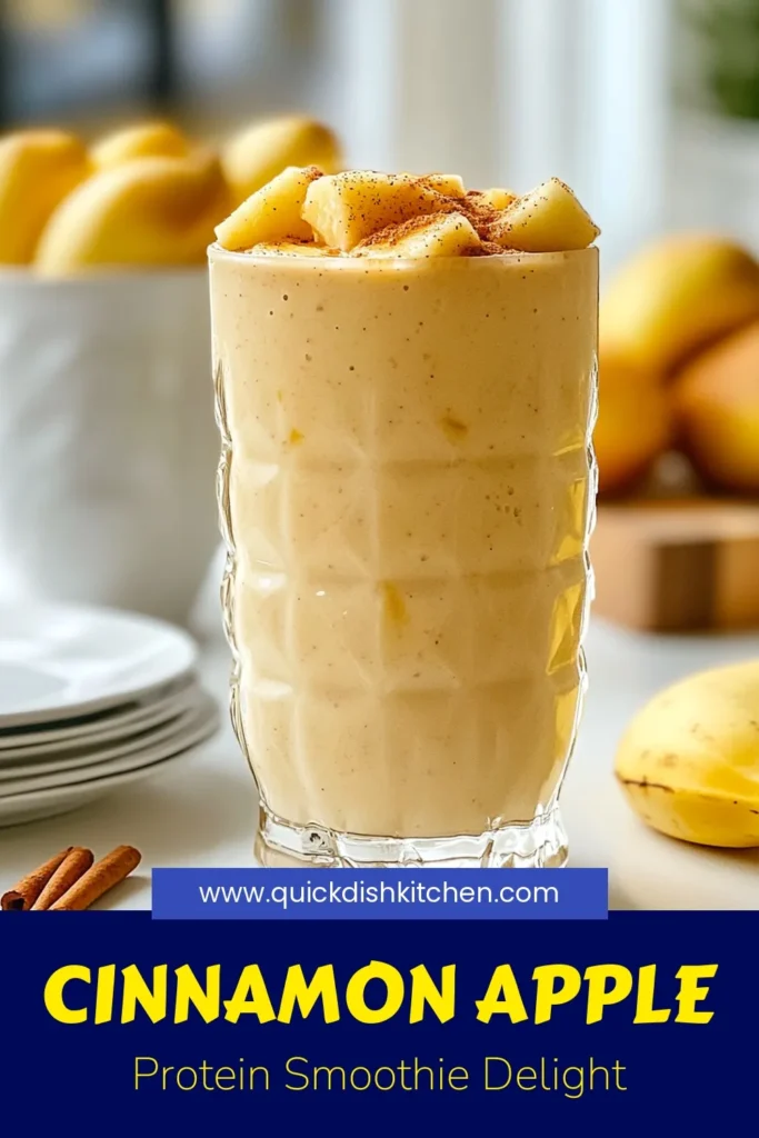 Looking for a nutritious boost? Try this delicious Apple Cinnamon Protein Smoothie recipe! Blending a medium apple, ripe banana, Greek yogurt, and protein powder, this protein smoothie with apple not only satisfies your taste buds but also packs a healthy punch. Perfect as a quick apple protein shake or a healthy apple banana smoothie, it's easy to make in just 5 minutes! Save this recipe for a tasty and nutritious treat. #SmoothieRecipe #HealthyEating #ProteinSmoothie #AppleCinnamon