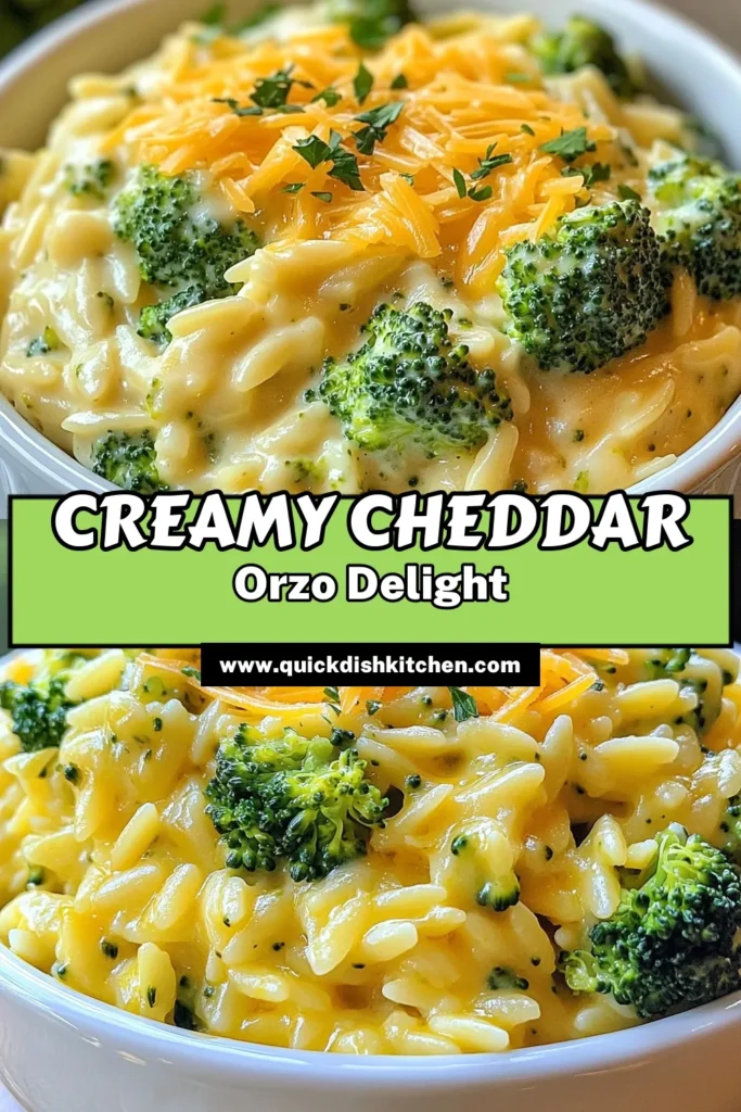 Indulge in the comforting flavors of this creamy broccoli cheddar orzo, a perfect orzo pasta recipe that's both satisfying and easy to make. Packed with vibrant broccoli and rich cheese, this broccoli cheese pasta is a must-try for anyone seeking easy vegetarian dishes. Ideal for weeknight dinners, this recipe offers a warm hug in a bowl. Try it today and elevate your comfort food recipes game! Save this recipe for later! #BroccoliCheddar #OrzoPasta #VegetarianRecipes #ComfortFood