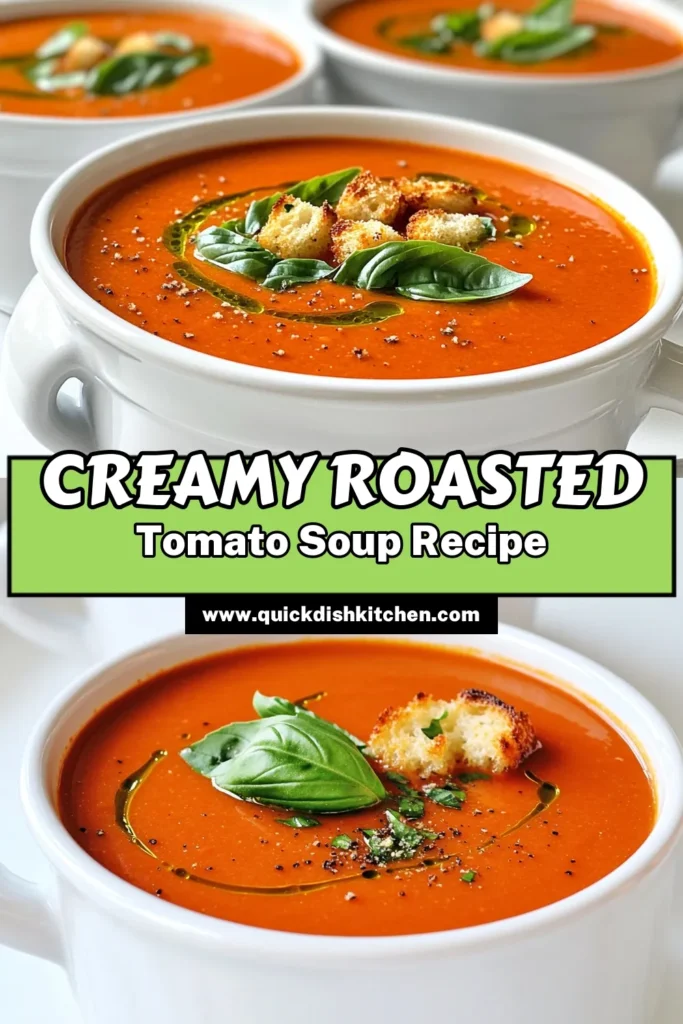 Indulge in the deliciousness of Roasted Tomato Basil Bliss with this easy recipe! Loaded with fresh ingredients and rich flavors, this creamy soup is perfect for any season. Discover how to roast tomatoes, blend in aromatic herbs, and create a comforting dish that will impress your family and friends. Click through for detailed steps and tips to elevate your culinary skills. Don’t miss out! #RoastedTomatoBasil #SoupRecipe #ComfortFood #CookingInspiration