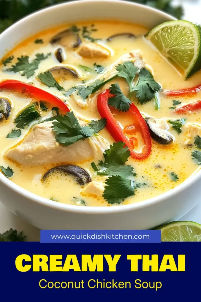 Create a culinary adventure with this Thai Coconut Chicken Soup, a delicious blend of flavors and spices! Made with creamy coconut milk and tender chicken, this easy Thai chicken soup is perfect for a quick dinner. Enjoy a spicy chicken soup that's both comforting and exotic. Dive into this authentic Thai soup recipe today! Save this Thai coconut chicken soup for your next meal! #ThaiRecipe #CoconutMilk #SoupLovers #HomeCooking