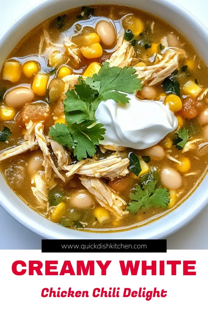 Discover the ultimate savory white chicken chili that's perfect for any meal! This creamy chicken chili combines shredded chicken, white beans, and spices for a healthy chili recipe that satisfies. Try this easy white bean chicken chili recipe that's ready in just 45 minutes. Perfect for a cozy dinner. Save this tasty recipe and enjoy a warm bowl tonight! #WhiteChickenChili #HealthyChiliRecipes #EasyChickenChili #CreamyChickenChili