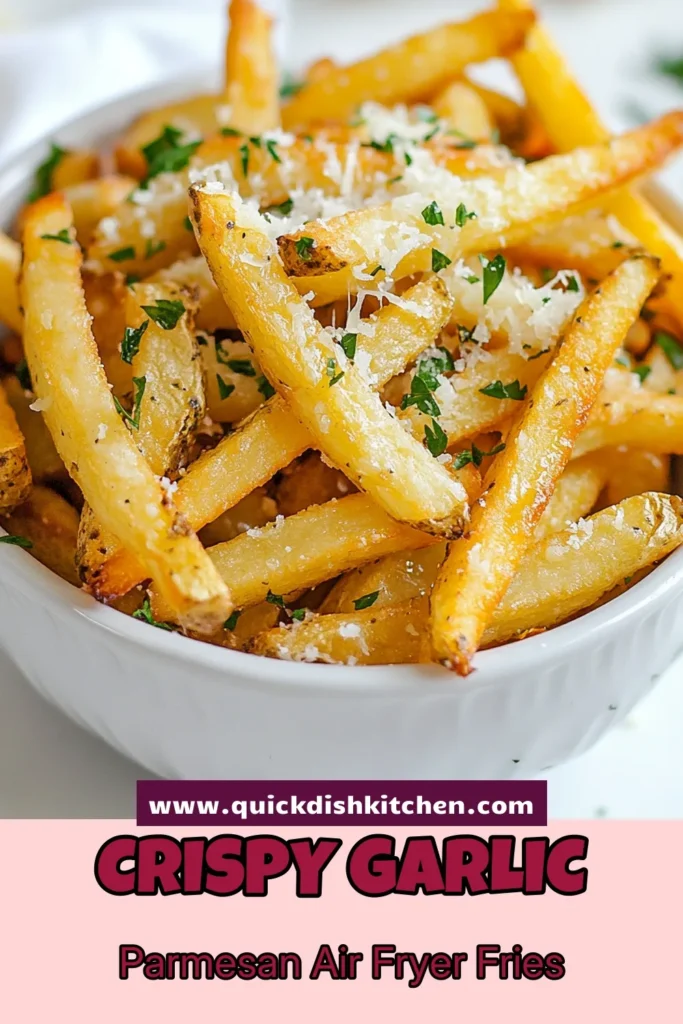 Discover the ultimate Garlic Parmesan Fries with this easy and healthy fries recipe! These crispy Air Fryer Fries are perfect for any meal. Made with russet potatoes, olive oil, and flavorful garlic, they’re a delicious twist on classic fries. Air fry for a satisfying crunch and top with melted Parmesan for the perfect finish. Try this simple Garlic Fries recipe today and enjoy a guilt-free snack! Save it now! #GarlicParmesanFries #AirFryerRecipes #HealthyFries #CrispyFries