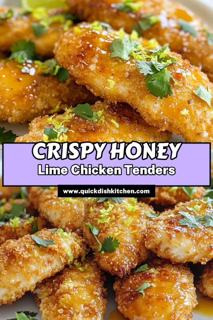 Savor the deliciousness of Honey Lime Chicken Tenders with this easy baked chicken tenders recipe! Featuring a flavorful honey lime marinade, these crispy chicken tenders are perfectly baked for a guilt-free treat. Ideal for busy weeknights, they are sure to impress. Don't miss out on this tasty dish—save this recipe for later! #HoneyLimeChickenTenders #EasyChickenTenders #CrispyChickenTenders #BakedChickenTendersRecipe