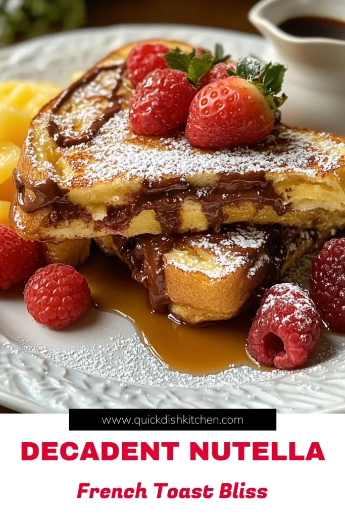 Indulge in this delicious Nutella French toast recipe that transforms your brunch into a sweet adventure! This stuffed French toast with Nutella is made with fluffy brioche bread and topped with powdered sugar and fresh berries. Perfect for an easy Nutella dessert, this simple recipe takes just 20 minutes to prepare. Get ready to impress your friends with these brunch ideas with Nutella. Try it today! #NutellaFrenchToast #StuffedFrenchToast #EasyDessert #BrunchIdeas