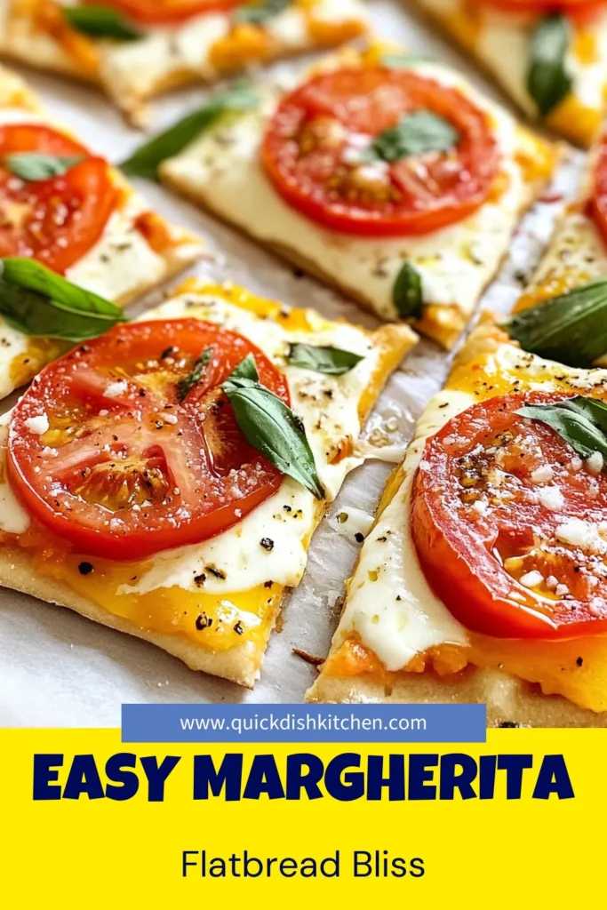 Elevate your pizza nights with this easy Margherita flatbread recipe. Learn how to make a delicious homemade flatbread pizza topped with fresh mozzarella cheese, ripe tomatoes, and fragrant basil. This quick flatbread pizza takes just 20 minutes from prep to plate, perfect for busy weeknights. Don't miss out on this fresh mozzarella pizza heaven—try it today and impress your friends and family! #FlatbreadPizza #PizzaRecipe #HomemadePizza #QuickRecipes