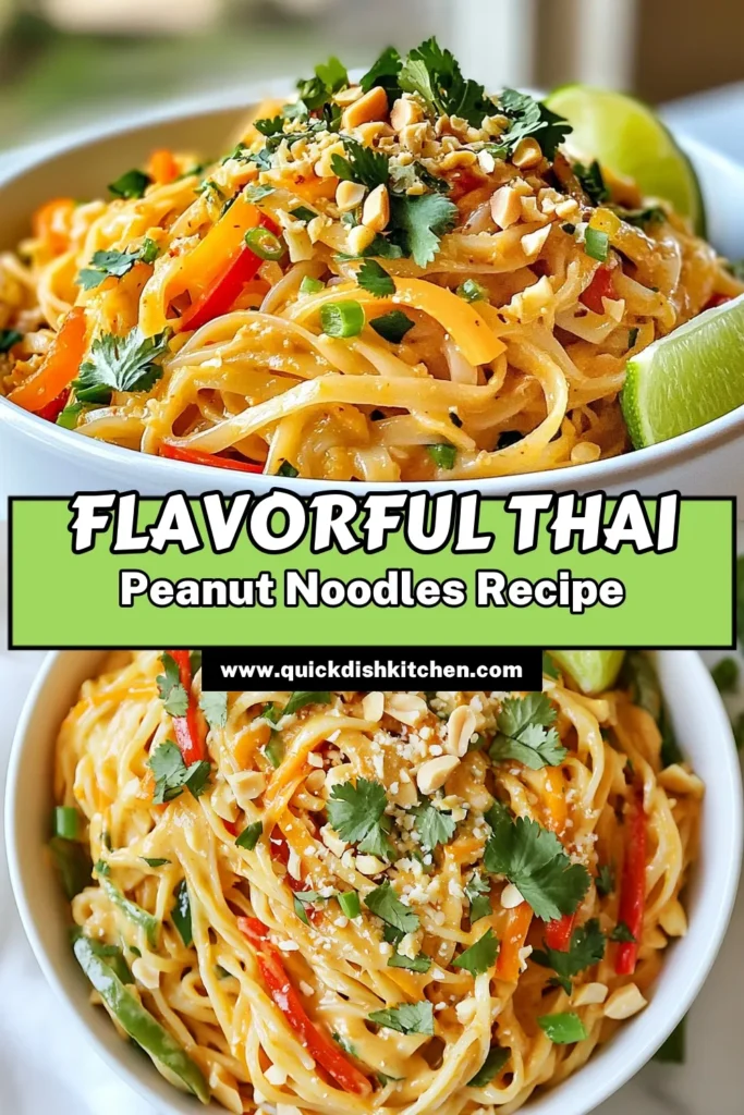 Enjoy a flavorful journey with these Spicy Thai Peanut Noodles! This easy Thai noodles recipe combines creamy peanut butter and vibrant veggies, creating a delicious gluten-free noodle dish that's both satisfying and quick to prepare. Perfect for weeknight dinners or meal prep, these peanut butter noodles are sure to impress. Save this recipe now for a tasty twist on Thai cuisine! #SpicyThaiPeanutNoodles #ThaiNoodlesRecipe #PeanutButterNoodles #EasyThaiRecipes