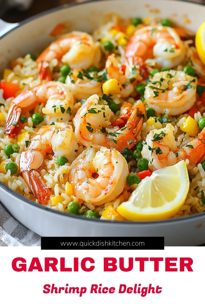 Discover this delicious Garlic Butter Shrimp Rice Skillet, the perfect one-pan shrimp meal for busy weeknights! This easy shrimp dinner features succulent shrimp, fluffy jasmine rice, and vibrant veggies, making it a must-try in your shrimp recipes collection. Whip it up in just 30 minutes for a satisfying dish your family will love. Save this recipe for a tasty weeknight treat! #GarlicShrimpRiceSkillet #ShrimpRecipes #EasyShrimpDinner #OnePanMeals