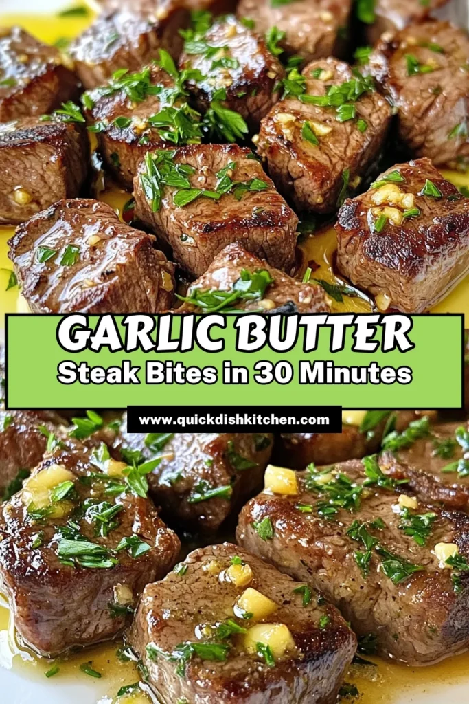 Savor the incredible taste of Garlic Butter Steak Bites! This easy steak recipe featuring tender sirloin steak bites is a must-try for quick dinner ideas. Made with simple ingredients like garlic butter and fresh herbs, these bites are packed with flavor and perfect for entertaining or a cozy night in. Follow our easy instructions and get ready to impress! Save this recipe for your next meal! #GarlicButterSteakBites #EasySteakRecipes #QuickDinnerIdeas #GarlicButterRecipes